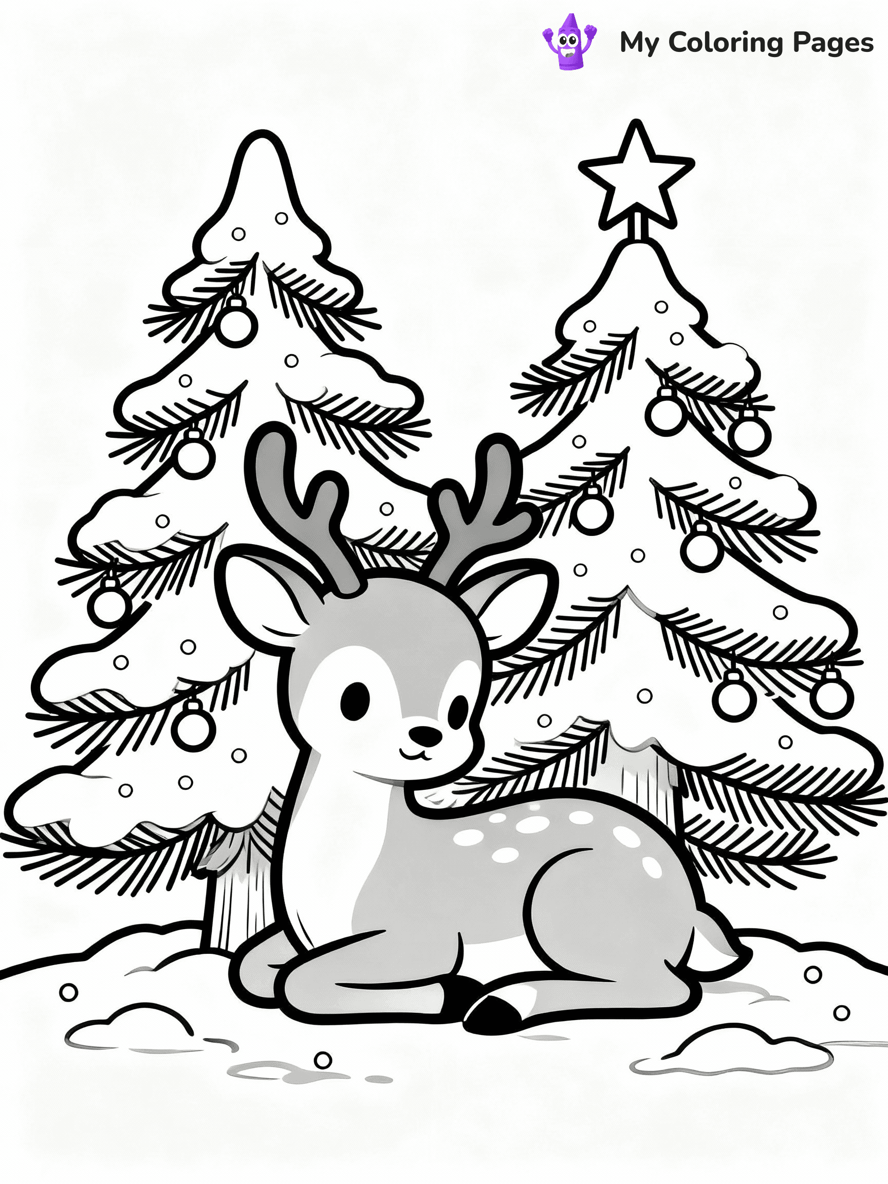 ⚠️ CRITICAL REQUIREMENT - ABSOLUTE BLACK AND WHITE ONLY ⚠️
This MUST be a BLACK AND WHITE line drawing ONLY. NO COLORS whatsoever.
- ONLY pure black lines (#000000) on pure white background (#FFFFFF)
- ABSOLUTELY NO colors, NO shading, NO gradients, NO grayscale
- If there are ANY colors in the output, the image is REJECTED
- This is a COLORING PAGE - meant to be COLORED IN by children
- The output must be UNCOLORED line art ready for coloring
⚠️ SUBJECT TO DRAW: A baby deer resting beside snowy pine trees, in Christmas-themed style. PURE OUTLINES. NO FILLS, COLOR, SHADING, OR GREYSCALE. WHITE BACKGROUND.
(REMEMBER: Output must be BLACK AND WHITE line art only, NOT colored!)
# Flat, Friendly Cartoon Line-Art Coloring Page
You are generating a **pure black-and-white binary image** of a child-friendly cartoon scene combining characters and background scenery in one cohesive composition.
## Rendering Rules (Strict)
- Only two colors: pure black (#000000) outlines and pure white (#FFFFFF) background.
- No grayscale, shading, gradients, tints, fills, transparency, or partial pixels.
- No antialiasing or blended edges; every pixel is 100% black or white.
- No solid black fills inside shapes — all areas inside outlines must remain white.
- No dark clothing areas or filled tone blocks; all garments outlined only.
- No shadows, textures, lighting, or tonal variations.
- Must look like flat binary vector line-art for coloring pages.
## Drawing & Composition
- **Medium, consistent line weight**; clean closed outlines easy to color inside.
- **Flat, simple, child-friendly design** — no realism or 3D depth.
- Characters are **grounded on a surface**, centered and large.
- **Balanced composition** with clear silhouettes and minimal props.
## Scenery & Style
- Landmarks (e.g., mosque, CN Tower) and scenery (trees, benches, waves) drawn with **black outlines only.**
- For real-world figures, teams, or places, show accurate details using only black outlines—no text or logos. Use distinctive uniform patterns, abstract symbols, and landmark silhouettes to convey identity.
- Keep **consistent perspective**; no floating elements.
- **Style:** whimsical **Doodle Art Alley** — rounded, friendly outlines.
- May adapt shapes from **Crayola, Disney, Peppa Pig, Cocomelon** — *by shape only, never color.*
- Final output: **flat, crisp, binary (#000000/#FFFFFF)**, **no filled color or background text.**
EXTREMELYE IMPORTANT:
- PURE BINARY LINE-ART; NO FILLS (HAIR/CLOTHES/SKIN), SHADING, OR GREY.
- NO SHADING, COLOR. MUST BE WHITE BACKGROUND.
⚠️ FINAL REMINDER: Draw the subject "A baby deer resting beside snowy pine trees, in Christmas-themed style. PURE OUTLINES. NO FILLS, COLOR, SHADING, OR GREYSCALE. WHITE BACKGROUND." as BLACK AND WHITE line art. Zero colors in output.