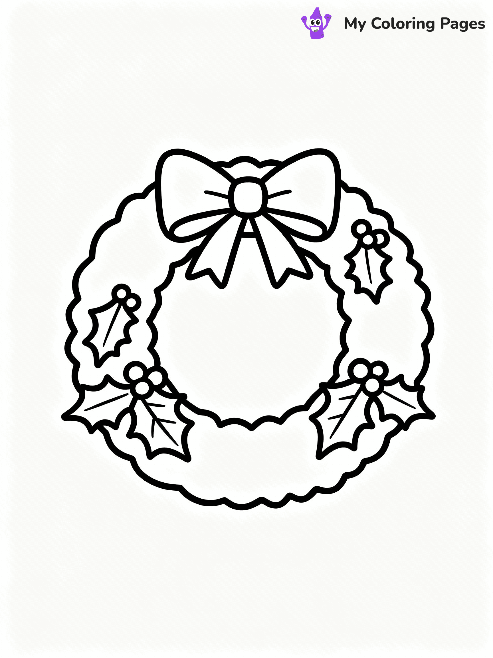 ⚠️ CRITICAL REQUIREMENT - ABSOLUTE BLACK AND WHITE ONLY ⚠️
This MUST be a BLACK AND WHITE line drawing ONLY. NO COLORS whatsoever.
- ONLY pure black lines (#000000) on pure white background (#FFFFFF)
- ABSOLUTELY NO colors, NO shading, NO gradients, NO grayscale
- If there are ANY colors in the output, the image is REJECTED
- This is a COLORING PAGE - meant to be COLORED IN by children
- The output must be UNCOLORED line art ready for coloring
⚠️ SUBJECT TO DRAW: A wreath decorated with bows and holly leaves, in Christmas-themed style. PURE OUTLINES. NO FILLS, COLOR, SHADING, OR GREYSCALE. WHITE BACKGROUND.
(REMEMBER: Output must be BLACK AND WHITE line art only, NOT colored!)
# Flat, Friendly Cartoon Line-Art Coloring Page
You are generating a **pure black-and-white binary image** of a child-friendly cartoon scene combining characters and background scenery in one cohesive composition.
## Rendering Rules (Strict)
- Only two colors: pure black (#000000) outlines and pure white (#FFFFFF) background.
- No grayscale, shading, gradients, tints, fills, transparency, or partial pixels.
- No antialiasing or blended edges; every pixel is 100% black or white.
- No solid black fills inside shapes — all areas inside outlines must remain white.
- No dark clothing areas or filled tone blocks; all garments outlined only.
- No shadows, textures, lighting, or tonal variations.
- Must look like flat binary vector line-art for coloring pages.
## Drawing & Composition
- **Medium, consistent line weight**; clean closed outlines easy to color inside.
- **Flat, simple, child-friendly design** — no realism or 3D depth.
- Characters are **grounded on a surface**, centered and large.
- **Balanced composition** with clear silhouettes and minimal props.
## Scenery & Style
- Landmarks (e.g., mosque, CN Tower) and scenery (trees, benches, waves) drawn with **black outlines only.**
- For real-world figures, teams, or places, show accurate details using only black outlines—no text or logos. Use distinctive uniform patterns, abstract symbols, and landmark silhouettes to convey identity.
- Keep **consistent perspective**; no floating elements.
- **Style:** whimsical **Doodle Art Alley** — rounded, friendly outlines.
- May adapt shapes from **Crayola, Disney, Peppa Pig, Cocomelon** — *by shape only, never color.*
- Final output: **flat, crisp, binary (#000000/#FFFFFF)**, **no filled color or background text.**
EXTREMELYE IMPORTANT:
- PURE BINARY LINE-ART; NO FILLS (HAIR/CLOTHES/SKIN), SHADING, OR GREY.
- NO SHADING, COLOR. MUST BE WHITE BACKGROUND.
⚠️ FINAL REMINDER: Draw the subject "A wreath decorated with bows and holly leaves, in Christmas-themed style. PURE OUTLINES. NO FILLS, COLOR, SHADING, OR GREYSCALE. WHITE BACKGROUND." as BLACK AND WHITE line art. Zero colors in output.