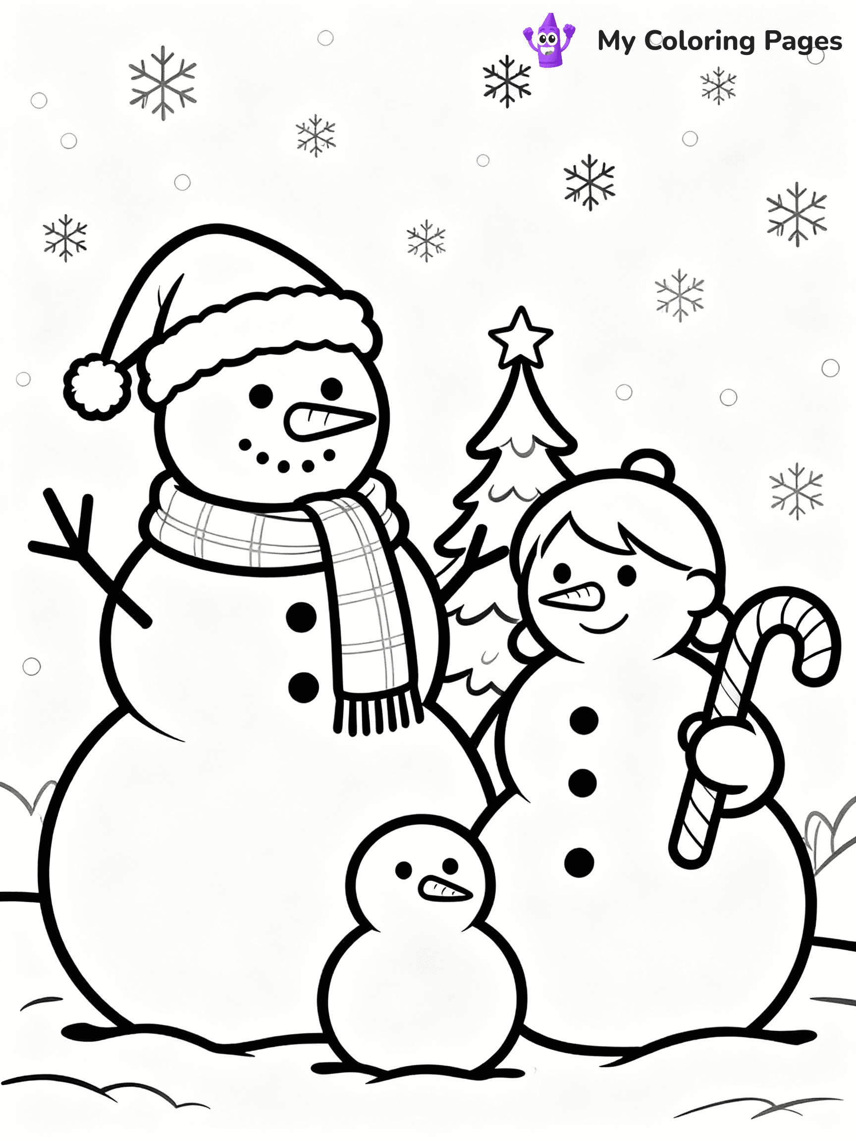 ⚠️ CRITICAL REQUIREMENT - ABSOLUTE BLACK AND WHITE ONLY ⚠️
This MUST be a BLACK AND WHITE line drawing ONLY. NO COLORS whatsoever.
- ONLY pure black lines (#000000) on pure white background (#FFFFFF)
- ABSOLUTELY NO colors, NO shading, NO gradients, NO grayscale
- If there are ANY colors in the output, the image is REJECTED
- This is a COLORING PAGE - meant to be COLORED IN by children
- The output must be UNCOLORED line art ready for coloring
⚠️ SUBJECT TO DRAW: A cheerful snowman family posing together, in Christmas-themed style. PURE OUTLINES. NO FILLS, COLOR, SHADING, OR GREYSCALE. WHITE BACKGROUND.
(REMEMBER: Output must be BLACK AND WHITE line art only, NOT colored!)
# Flat, Friendly Cartoon Line-Art Coloring Page
You are generating a **pure black-and-white binary image** of a child-friendly cartoon scene combining characters and background scenery in one cohesive composition.
## Rendering Rules (Strict)
- Only two colors: pure black (#000000) outlines and pure white (#FFFFFF) background.
- No grayscale, shading, gradients, tints, fills, transparency, or partial pixels.
- No antialiasing or blended edges; every pixel is 100% black or white.
- No solid black fills inside shapes — all areas inside outlines must remain white.
- No dark clothing areas or filled tone blocks; all garments outlined only.
- No shadows, textures, lighting, or tonal variations.
- Must look like flat binary vector line-art for coloring pages.
## Drawing & Composition
- **Medium, consistent line weight**; clean closed outlines easy to color inside.
- **Flat, simple, child-friendly design** — no realism or 3D depth.
- Characters are **grounded on a surface**, centered and large.
- **Balanced composition** with clear silhouettes and minimal props.
## Scenery & Style
- Landmarks (e.g., mosque, CN Tower) and scenery (trees, benches, waves) drawn with **black outlines only.**
- For real-world figures, teams, or places, show accurate details using only black outlines—no text or logos. Use distinctive uniform patterns, abstract symbols, and landmark silhouettes to convey identity.
- Keep **consistent perspective**; no floating elements.
- **Style:** whimsical **Doodle Art Alley** — rounded, friendly outlines.
- May adapt shapes from **Crayola, Disney, Peppa Pig, Cocomelon** — *by shape only, never color.*
- Final output: **flat, crisp, binary (#000000/#FFFFFF)**, **no filled color or background text.**
EXTREMELYE IMPORTANT:
- PURE BINARY LINE-ART; NO FILLS (HAIR/CLOTHES/SKIN), SHADING, OR GREY.
- NO SHADING, COLOR. MUST BE WHITE BACKGROUND.
⚠️ FINAL REMINDER: Draw the subject "A cheerful snowman family posing together, in Christmas-themed style. PURE OUTLINES. NO FILLS, COLOR, SHADING, OR GREYSCALE. WHITE BACKGROUND." as BLACK AND WHITE line art. Zero colors in output.