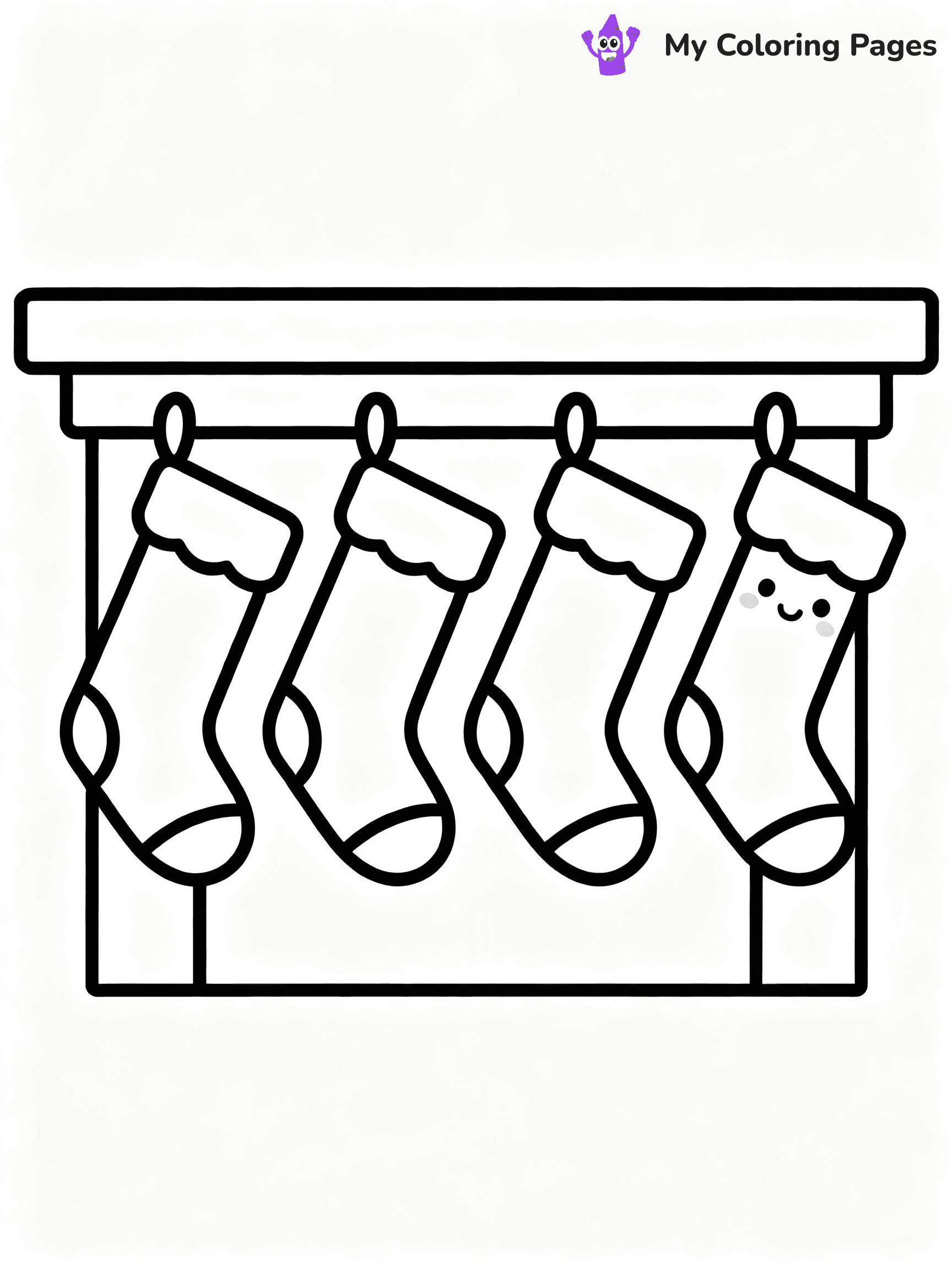 ⚠️ CRITICAL REQUIREMENT - ABSOLUTE BLACK AND WHITE ONLY ⚠️
This MUST be a BLACK AND WHITE line drawing ONLY. NO COLORS whatsoever.
- ONLY pure black lines (#000000) on pure white background (#FFFFFF)
- ABSOLUTELY NO colors, NO shading, NO gradients, NO grayscale
- If there are ANY colors in the output, the image is REJECTED
- This is a COLORING PAGE - meant to be COLORED IN by children
- The output must be UNCOLORED line art ready for coloring
⚠️ SUBJECT TO DRAW: A row of cute Christmas stockings hung on a mantle, in Christmas-themed style. PURE OUTLINES. NO FILLS, COLOR, SHADING, OR GREYSCALE. WHITE BACKGROUND.
(REMEMBER: Output must be BLACK AND WHITE line art only, NOT colored!)
# Flat, Friendly Cartoon Line-Art Coloring Page
You are generating a **pure black-and-white binary image** of a child-friendly cartoon scene combining characters and background scenery in one cohesive composition.
## Rendering Rules (Strict)
- Only two colors: pure black (#000000) outlines and pure white (#FFFFFF) background.
- No grayscale, shading, gradients, tints, fills, transparency, or partial pixels.
- No antialiasing or blended edges; every pixel is 100% black or white.
- No solid black fills inside shapes — all areas inside outlines must remain white.
- No dark clothing areas or filled tone blocks; all garments outlined only.
- No shadows, textures, lighting, or tonal variations.
- Must look like flat binary vector line-art for coloring pages.
## Drawing & Composition
- **Medium, consistent line weight**; clean closed outlines easy to color inside.
- **Flat, simple, child-friendly design** — no realism or 3D depth.
- Characters are **grounded on a surface**, centered and large.
- **Balanced composition** with clear silhouettes and minimal props.
## Scenery & Style
- Landmarks (e.g., mosque, CN Tower) and scenery (trees, benches, waves) drawn with **black outlines only.**
- For real-world figures, teams, or places, show accurate details using only black outlines—no text or logos. Use distinctive uniform patterns, abstract symbols, and landmark silhouettes to convey identity.
- Keep **consistent perspective**; no floating elements.
- **Style:** whimsical **Doodle Art Alley** — rounded, friendly outlines.
- May adapt shapes from **Crayola, Disney, Peppa Pig, Cocomelon** — *by shape only, never color.*
- Final output: **flat, crisp, binary (#000000/#FFFFFF)**, **no filled color or background text.**
EXTREMELYE IMPORTANT:
- PURE BINARY LINE-ART; NO FILLS (HAIR/CLOTHES/SKIN), SHADING, OR GREY.
- NO SHADING, COLOR. MUST BE WHITE BACKGROUND.
⚠️ FINAL REMINDER: Draw the subject "A row of cute Christmas stockings hung on a mantle, in Christmas-themed style. PURE OUTLINES. NO FILLS, COLOR, SHADING, OR GREYSCALE. WHITE BACKGROUND." as BLACK AND WHITE line art. Zero colors in output.