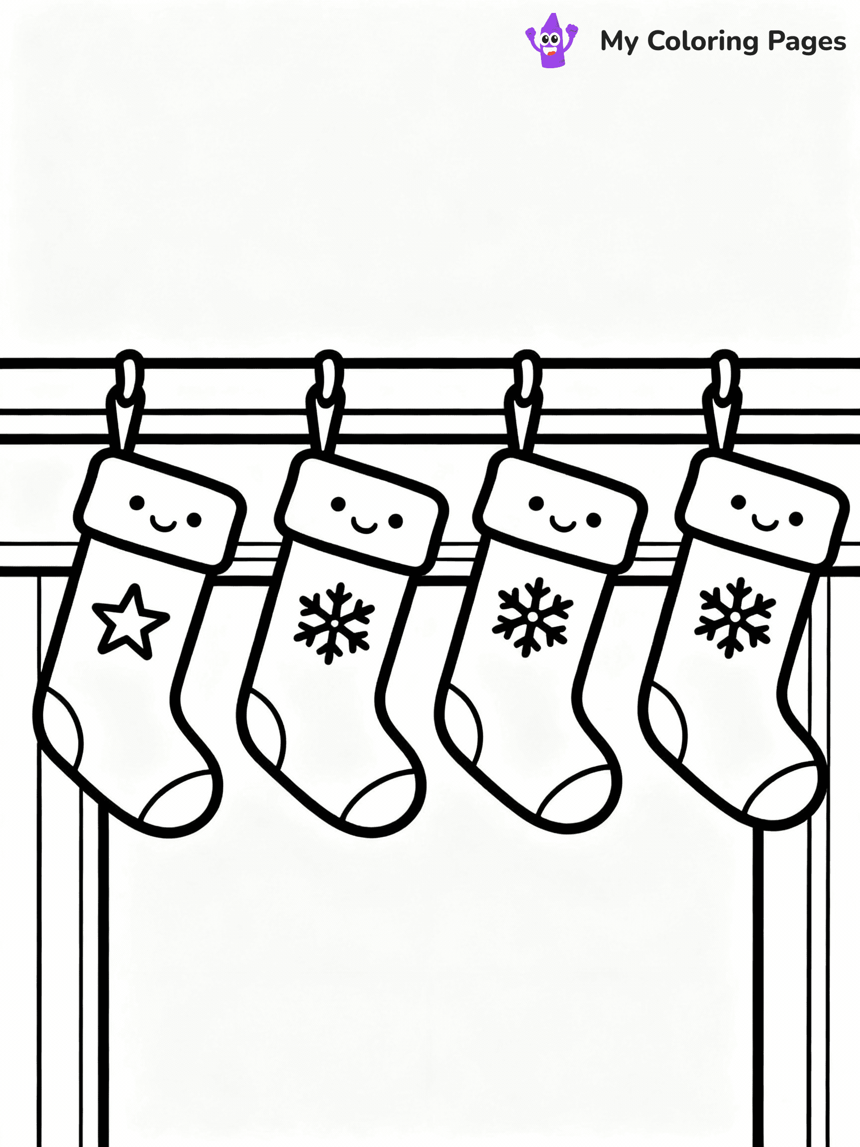 ⚠️ CRITICAL REQUIREMENT - ABSOLUTE BLACK AND WHITE ONLY ⚠️
This MUST be a BLACK AND WHITE line drawing ONLY. NO COLORS whatsoever.
- ONLY pure black lines (#000000) on pure white background (#FFFFFF)
- ABSOLUTELY NO colors, NO shading, NO gradients, NO grayscale
- If there are ANY colors in the output, the image is REJECTED
- This is a COLORING PAGE - meant to be COLORED IN by children
- The output must be UNCOLORED line art ready for coloring
⚠️ SUBJECT TO DRAW: A row of cute Christmas stockings hung on a mantle, in Christmas-themed style. PURE OUTLINES. NO FILLS, COLOR, SHADING, OR GREYSCALE. WHITE BACKGROUND.
(REMEMBER: Output must be BLACK AND WHITE line art only, NOT colored!)
# Flat, Friendly Cartoon Line-Art Coloring Page
You are generating a **pure black-and-white binary image** of a child-friendly cartoon scene combining characters and background scenery in one cohesive composition.
## Rendering Rules (Strict)
- Only two colors: pure black (#000000) outlines and pure white (#FFFFFF) background.
- No grayscale, shading, gradients, tints, fills, transparency, or partial pixels.
- No antialiasing or blended edges; every pixel is 100% black or white.
- No solid black fills inside shapes — all areas inside outlines must remain white.
- No dark clothing areas or filled tone blocks; all garments outlined only.
- No shadows, textures, lighting, or tonal variations.
- Must look like flat binary vector line-art for coloring pages.
## Drawing & Composition
- **Medium, consistent line weight**; clean closed outlines easy to color inside.
- **Flat, simple, child-friendly design** — no realism or 3D depth.
- Characters are **grounded on a surface**, centered and large.
- **Balanced composition** with clear silhouettes and minimal props.
## Scenery & Style
- Landmarks (e.g., mosque, CN Tower) and scenery (trees, benches, waves) drawn with **black outlines only.**
- For real-world figures, teams, or places, show accurate details using only black outlines—no text or logos. Use distinctive uniform patterns, abstract symbols, and landmark silhouettes to convey identity.
- Keep **consistent perspective**; no floating elements.
- **Style:** whimsical **Doodle Art Alley** — rounded, friendly outlines.
- May adapt shapes from **Crayola, Disney, Peppa Pig, Cocomelon** — *by shape only, never color.*
- Final output: **flat, crisp, binary (#000000/#FFFFFF)**, **no filled color or background text.**
EXTREMELYE IMPORTANT:
- PURE BINARY LINE-ART; NO FILLS (HAIR/CLOTHES/SKIN), SHADING, OR GREY.
- NO SHADING, COLOR. MUST BE WHITE BACKGROUND.
⚠️ FINAL REMINDER: Draw the subject "A row of cute Christmas stockings hung on a mantle, in Christmas-themed style. PURE OUTLINES. NO FILLS, COLOR, SHADING, OR GREYSCALE. WHITE BACKGROUND." as BLACK AND WHITE line art. Zero colors in output.