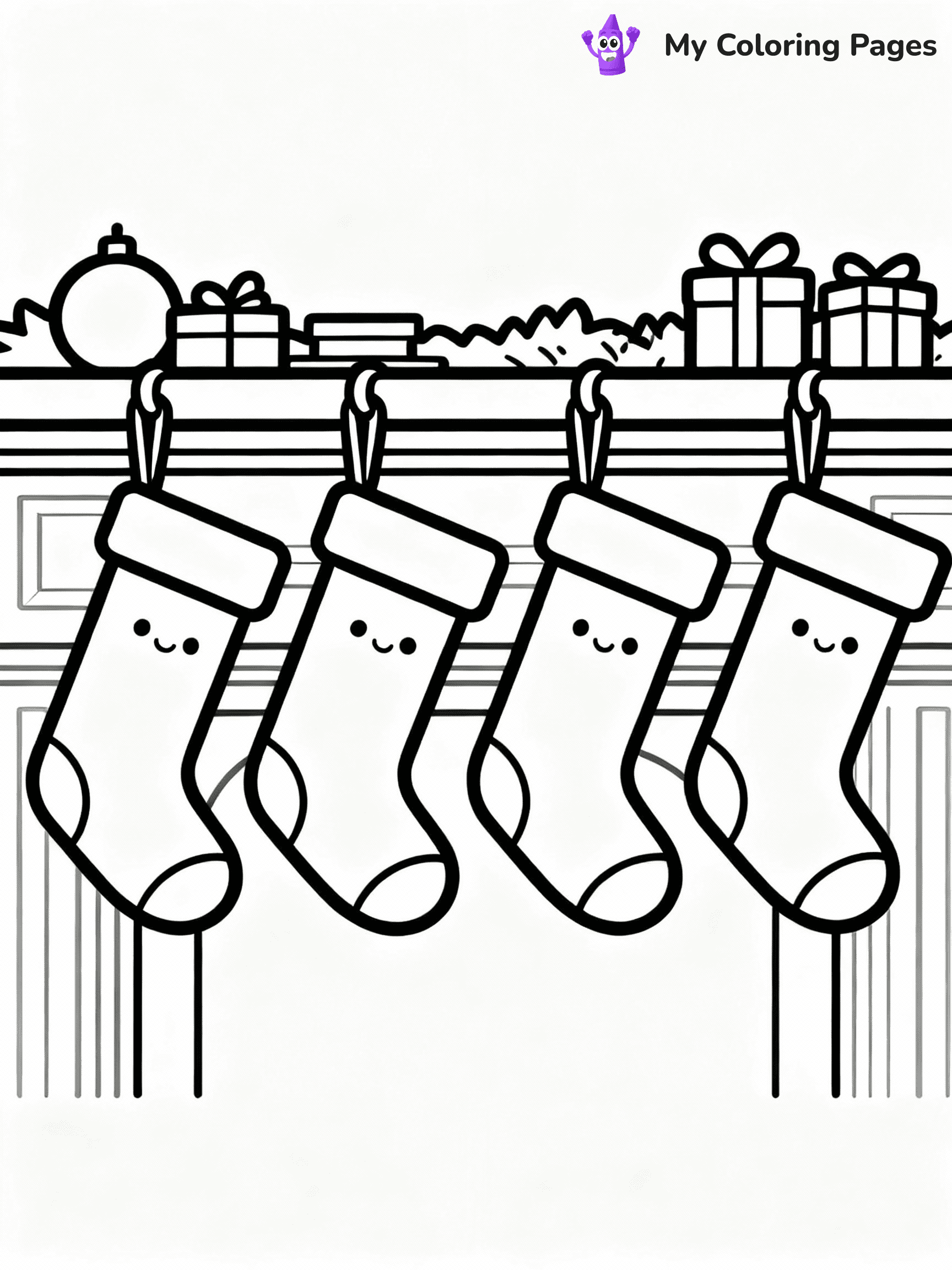 ⚠️ CRITICAL REQUIREMENT - ABSOLUTE BLACK AND WHITE ONLY ⚠️
This MUST be a BLACK AND WHITE line drawing ONLY. NO COLORS whatsoever.
- ONLY pure black lines (#000000) on pure white background (#FFFFFF)
- ABSOLUTELY NO colors, NO shading, NO gradients, NO grayscale
- If there are ANY colors in the output, the image is REJECTED
- This is a COLORING PAGE - meant to be COLORED IN by children
- The output must be UNCOLORED line art ready for coloring
⚠️ SUBJECT TO DRAW: A row of cute Christmas stockings hung on a mantle, in Christmas-themed style. PURE OUTLINES. NO FILLS, COLOR, SHADING, OR GREYSCALE. WHITE BACKGROUND.
(REMEMBER: Output must be BLACK AND WHITE line art only, NOT colored!)
# Flat, Friendly Cartoon Line-Art Coloring Page
You are generating a **pure black-and-white binary image** of a child-friendly cartoon scene combining characters and background scenery in one cohesive composition.
## Rendering Rules (Strict)
- Only two colors: pure black (#000000) outlines and pure white (#FFFFFF) background.
- No grayscale, shading, gradients, tints, fills, transparency, or partial pixels.
- No antialiasing or blended edges; every pixel is 100% black or white.
- No solid black fills inside shapes — all areas inside outlines must remain white.
- No dark clothing areas or filled tone blocks; all garments outlined only.
- No shadows, textures, lighting, or tonal variations.
- Must look like flat binary vector line-art for coloring pages.
## Drawing & Composition
- **Medium, consistent line weight**; clean closed outlines easy to color inside.
- **Flat, simple, child-friendly design** — no realism or 3D depth.
- Characters are **grounded on a surface**, centered and large.
- **Balanced composition** with clear silhouettes and minimal props.
## Scenery & Style
- Landmarks (e.g., mosque, CN Tower) and scenery (trees, benches, waves) drawn with **black outlines only.**
- For real-world figures, teams, or places, show accurate details using only black outlines—no text or logos. Use distinctive uniform patterns, abstract symbols, and landmark silhouettes to convey identity.
- Keep **consistent perspective**; no floating elements.
- **Style:** whimsical **Doodle Art Alley** — rounded, friendly outlines.
- May adapt shapes from **Crayola, Disney, Peppa Pig, Cocomelon** — *by shape only, never color.*
- Final output: **flat, crisp, binary (#000000/#FFFFFF)**, **no filled color or background text.**
EXTREMELYE IMPORTANT:
- PURE BINARY LINE-ART; NO FILLS (HAIR/CLOTHES/SKIN), SHADING, OR GREY.
- NO SHADING, COLOR. MUST BE WHITE BACKGROUND.
⚠️ FINAL REMINDER: Draw the subject "A row of cute Christmas stockings hung on a mantle, in Christmas-themed style. PURE OUTLINES. NO FILLS, COLOR, SHADING, OR GREYSCALE. WHITE BACKGROUND." as BLACK AND WHITE line art. Zero colors in output.