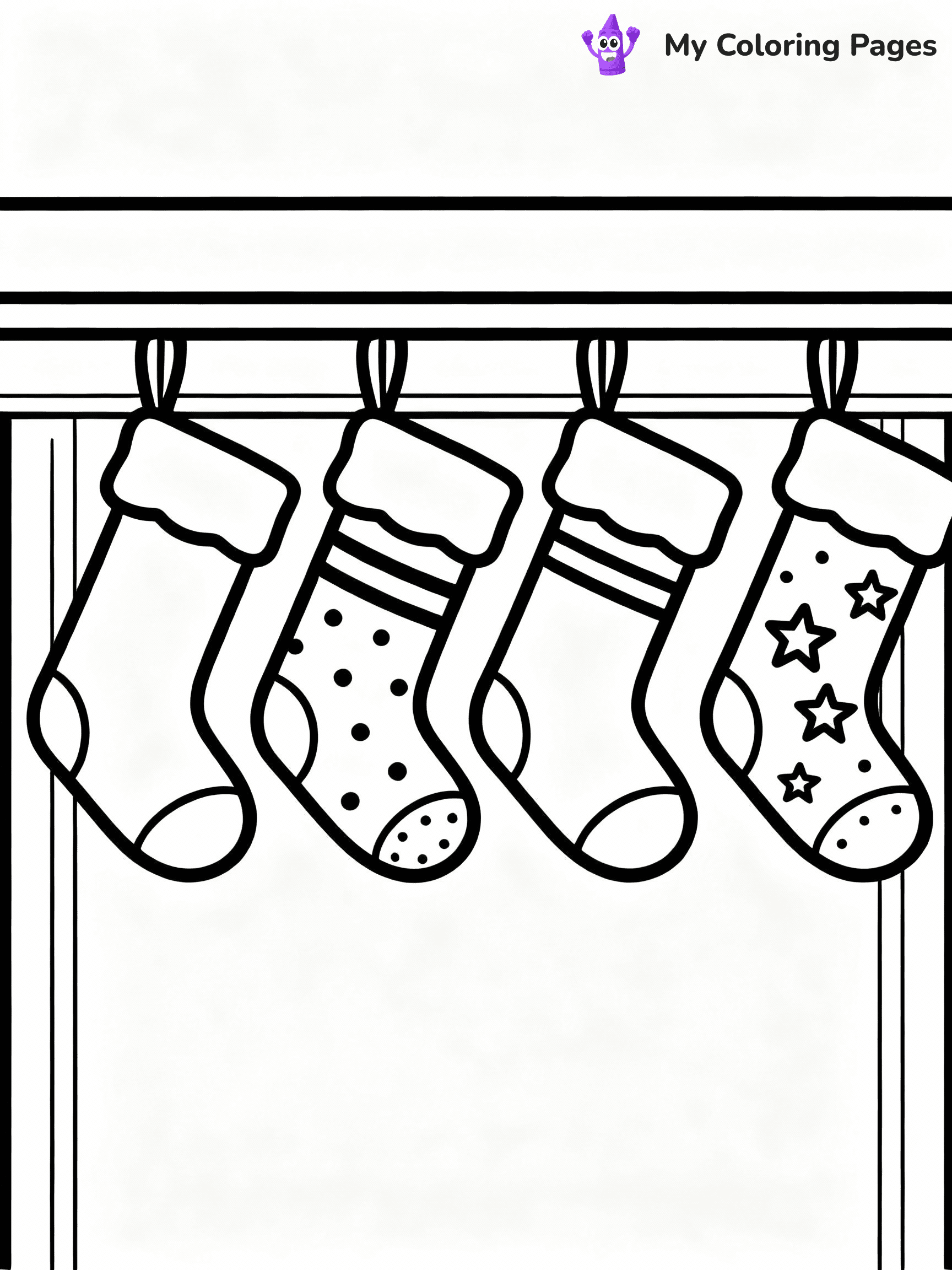 ⚠️ CRITICAL REQUIREMENT - ABSOLUTE BLACK AND WHITE ONLY ⚠️
This MUST be a BLACK AND WHITE line drawing ONLY. NO COLORS whatsoever.
- ONLY pure black lines (#000000) on pure white background (#FFFFFF)
- ABSOLUTELY NO colors, NO shading, NO gradients, NO grayscale
- If there are ANY colors in the output, the image is REJECTED
- This is a COLORING PAGE - meant to be COLORED IN by children
- The output must be UNCOLORED line art ready for coloring
⚠️ SUBJECT TO DRAW: A row of cute Christmas stockings hung on a mantle, in Christmas-themed style. PURE OUTLINES. NO FILLS, COLOR, SHADING, OR GREYSCALE. WHITE BACKGROUND.
(REMEMBER: Output must be BLACK AND WHITE line art only, NOT colored!)
# Flat, Friendly Cartoon Line-Art Coloring Page
You are generating a **pure black-and-white binary image** of a child-friendly cartoon scene combining characters and background scenery in one cohesive composition.
## Rendering Rules (Strict)
- Only two colors: pure black (#000000) outlines and pure white (#FFFFFF) background.
- No grayscale, shading, gradients, tints, fills, transparency, or partial pixels.
- No antialiasing or blended edges; every pixel is 100% black or white.
- No solid black fills inside shapes — all areas inside outlines must remain white.
- No dark clothing areas or filled tone blocks; all garments outlined only.
- No shadows, textures, lighting, or tonal variations.
- Must look like flat binary vector line-art for coloring pages.
## Drawing & Composition
- **Medium, consistent line weight**; clean closed outlines easy to color inside.
- **Flat, simple, child-friendly design** — no realism or 3D depth.
- Characters are **grounded on a surface**, centered and large.
- **Balanced composition** with clear silhouettes and minimal props.
## Scenery & Style
- Landmarks (e.g., mosque, CN Tower) and scenery (trees, benches, waves) drawn with **black outlines only.**
- For real-world figures, teams, or places, show accurate details using only black outlines—no text or logos. Use distinctive uniform patterns, abstract symbols, and landmark silhouettes to convey identity.
- Keep **consistent perspective**; no floating elements.
- **Style:** whimsical **Doodle Art Alley** — rounded, friendly outlines.
- May adapt shapes from **Crayola, Disney, Peppa Pig, Cocomelon** — *by shape only, never color.*
- Final output: **flat, crisp, binary (#000000/#FFFFFF)**, **no filled color or background text.**
EXTREMELYE IMPORTANT:
- PURE BINARY LINE-ART; NO FILLS (HAIR/CLOTHES/SKIN), SHADING, OR GREY.
- NO SHADING, COLOR. MUST BE WHITE BACKGROUND.
⚠️ FINAL REMINDER: Draw the subject "A row of cute Christmas stockings hung on a mantle, in Christmas-themed style. PURE OUTLINES. NO FILLS, COLOR, SHADING, OR GREYSCALE. WHITE BACKGROUND." as BLACK AND WHITE line art. Zero colors in output.