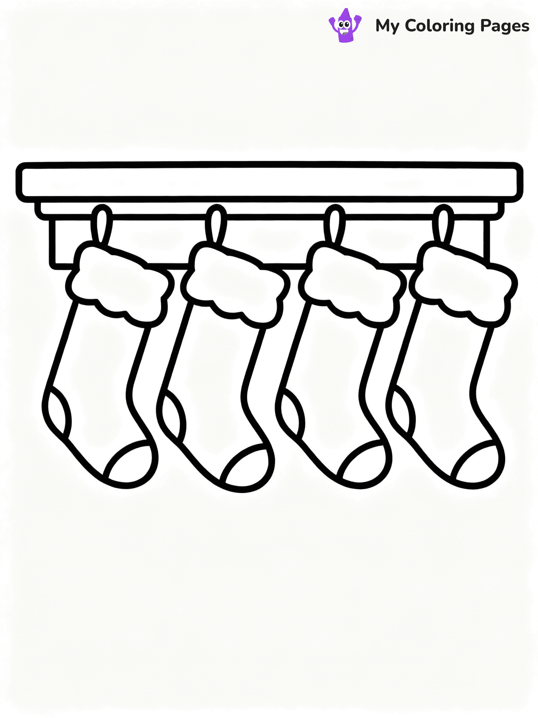 ⚠️ CRITICAL REQUIREMENT - ABSOLUTE BLACK AND WHITE ONLY ⚠️
This MUST be a BLACK AND WHITE line drawing ONLY. NO COLORS whatsoever.
- ONLY pure black lines (#000000) on pure white background (#FFFFFF)
- ABSOLUTELY NO colors, NO shading, NO gradients, NO grayscale
- If there are ANY colors in the output, the image is REJECTED
- This is a COLORING PAGE - meant to be COLORED IN by children
- The output must be UNCOLORED line art ready for coloring
⚠️ SUBJECT TO DRAW: A row of cute Christmas stockings hung on a mantle, in Christmas-themed style. PURE OUTLINES. NO FILLS, COLOR, SHADING, OR GREYSCALE. WHITE BACKGROUND.
(REMEMBER: Output must be BLACK AND WHITE line art only, NOT colored!)
# Flat, Friendly Cartoon Line-Art Coloring Page
You are generating a **pure black-and-white binary image** of a child-friendly cartoon scene combining characters and background scenery in one cohesive composition.
## Rendering Rules (Strict)
- Only two colors: pure black (#000000) outlines and pure white (#FFFFFF) background.
- No grayscale, shading, gradients, tints, fills, transparency, or partial pixels.
- No antialiasing or blended edges; every pixel is 100% black or white.
- No solid black fills inside shapes — all areas inside outlines must remain white.
- No dark clothing areas or filled tone blocks; all garments outlined only.
- No shadows, textures, lighting, or tonal variations.
- Must look like flat binary vector line-art for coloring pages.
## Drawing & Composition
- **Medium, consistent line weight**; clean closed outlines easy to color inside.
- **Flat, simple, child-friendly design** — no realism or 3D depth.
- Characters are **grounded on a surface**, centered and large.
- **Balanced composition** with clear silhouettes and minimal props.
## Scenery & Style
- Landmarks (e.g., mosque, CN Tower) and scenery (trees, benches, waves) drawn with **black outlines only.**
- For real-world figures, teams, or places, show accurate details using only black outlines—no text or logos. Use distinctive uniform patterns, abstract symbols, and landmark silhouettes to convey identity.
- Keep **consistent perspective**; no floating elements.
- **Style:** whimsical **Doodle Art Alley** — rounded, friendly outlines.
- May adapt shapes from **Crayola, Disney, Peppa Pig, Cocomelon** — *by shape only, never color.*
- Final output: **flat, crisp, binary (#000000/#FFFFFF)**, **no filled color or background text.**
EXTREMELYE IMPORTANT:
- PURE BINARY LINE-ART; NO FILLS (HAIR/CLOTHES/SKIN), SHADING, OR GREY.
- NO SHADING, COLOR. MUST BE WHITE BACKGROUND.
⚠️ FINAL REMINDER: Draw the subject "A row of cute Christmas stockings hung on a mantle, in Christmas-themed style. PURE OUTLINES. NO FILLS, COLOR, SHADING, OR GREYSCALE. WHITE BACKGROUND." as BLACK AND WHITE line art. Zero colors in output.