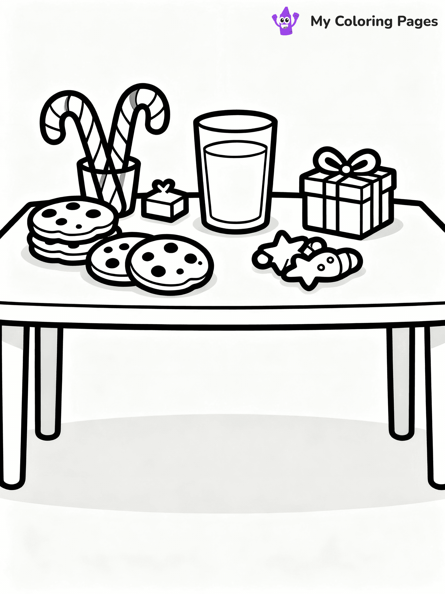 ⚠️ CRITICAL REQUIREMENT - ABSOLUTE BLACK AND WHITE ONLY ⚠️
This MUST be a BLACK AND WHITE line drawing ONLY. NO COLORS whatsoever.
- ONLY pure black lines (#000000) on pure white background (#FFFFFF)
- ABSOLUTELY NO colors, NO shading, NO gradients, NO grayscale
- If there are ANY colors in the output, the image is REJECTED
- This is a COLORING PAGE - meant to be COLORED IN by children
- The output must be UNCOLORED line art ready for coloring
⚠️ SUBJECT TO DRAW: A festive table with cookies, milk, and holiday treats, in Christmas-themed style. PURE OUTLINES. NO FILLS, COLOR, SHADING, OR GREYSCALE. WHITE BACKGROUND.
(REMEMBER: Output must be BLACK AND WHITE line art only, NOT colored!)
# Flat, Friendly Cartoon Line-Art Coloring Page
You are generating a **pure black-and-white binary image** of a child-friendly cartoon scene combining characters and background scenery in one cohesive composition.
## Rendering Rules (Strict)
- Only two colors: pure black (#000000) outlines and pure white (#FFFFFF) background.
- No grayscale, shading, gradients, tints, fills, transparency, or partial pixels.
- No antialiasing or blended edges; every pixel is 100% black or white.
- No solid black fills inside shapes — all areas inside outlines must remain white.
- No dark clothing areas or filled tone blocks; all garments outlined only.
- No shadows, textures, lighting, or tonal variations.
- Must look like flat binary vector line-art for coloring pages.
## Drawing & Composition
- **Medium, consistent line weight**; clean closed outlines easy to color inside.
- **Flat, simple, child-friendly design** — no realism or 3D depth.
- Characters are **grounded on a surface**, centered and large.
- **Balanced composition** with clear silhouettes and minimal props.
## Scenery & Style
- Landmarks (e.g., mosque, CN Tower) and scenery (trees, benches, waves) drawn with **black outlines only.**
- For real-world figures, teams, or places, show accurate details using only black outlines—no text or logos. Use distinctive uniform patterns, abstract symbols, and landmark silhouettes to convey identity.
- Keep **consistent perspective**; no floating elements.
- **Style:** whimsical **Doodle Art Alley** — rounded, friendly outlines.
- May adapt shapes from **Crayola, Disney, Peppa Pig, Cocomelon** — *by shape only, never color.*
- Final output: **flat, crisp, binary (#000000/#FFFFFF)**, **no filled color or background text.**
EXTREMELYE IMPORTANT:
- PURE BINARY LINE-ART; NO FILLS (HAIR/CLOTHES/SKIN), SHADING, OR GREY.
- NO SHADING, COLOR. MUST BE WHITE BACKGROUND.
⚠️ FINAL REMINDER: Draw the subject "A festive table with cookies, milk, and holiday treats, in Christmas-themed style. PURE OUTLINES. NO FILLS, COLOR, SHADING, OR GREYSCALE. WHITE BACKGROUND." as BLACK AND WHITE line art. Zero colors in output.