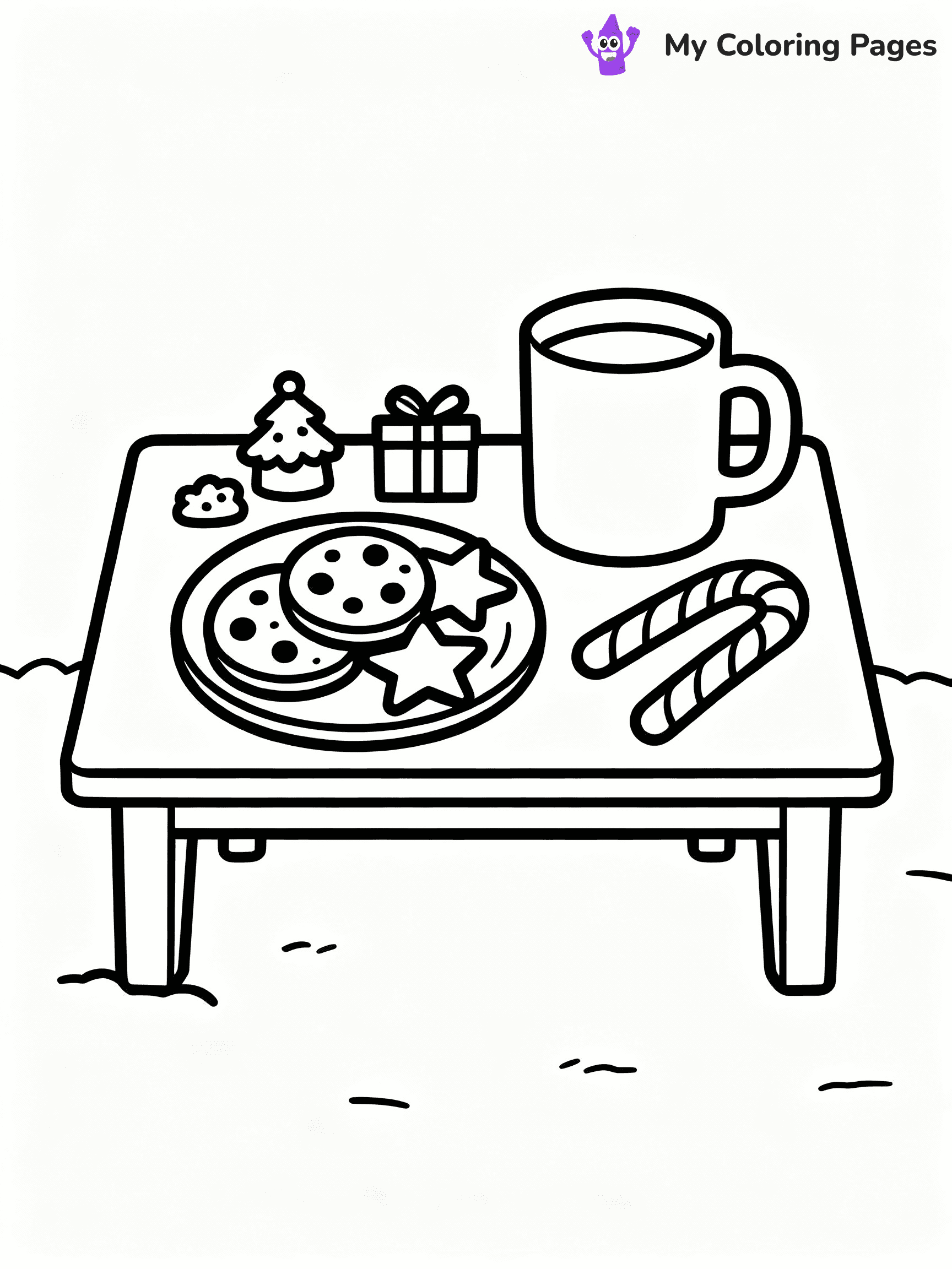 ⚠️ CRITICAL REQUIREMENT - ABSOLUTE BLACK AND WHITE ONLY ⚠️
This MUST be a BLACK AND WHITE line drawing ONLY. NO COLORS whatsoever.
- ONLY pure black lines (#000000) on pure white background (#FFFFFF)
- ABSOLUTELY NO colors, NO shading, NO gradients, NO grayscale
- If there are ANY colors in the output, the image is REJECTED
- This is a COLORING PAGE - meant to be COLORED IN by children
- The output must be UNCOLORED line art ready for coloring
⚠️ SUBJECT TO DRAW: A festive table with cookies, milk, and holiday treats, in Christmas-themed style. PURE OUTLINES. NO FILLS, COLOR, SHADING, OR GREYSCALE. WHITE BACKGROUND.
(REMEMBER: Output must be BLACK AND WHITE line art only, NOT colored!)
# Flat, Friendly Cartoon Line-Art Coloring Page
You are generating a **pure black-and-white binary image** of a child-friendly cartoon scene combining characters and background scenery in one cohesive composition.
## Rendering Rules (Strict)
- Only two colors: pure black (#000000) outlines and pure white (#FFFFFF) background.
- No grayscale, shading, gradients, tints, fills, transparency, or partial pixels.
- No antialiasing or blended edges; every pixel is 100% black or white.
- No solid black fills inside shapes — all areas inside outlines must remain white.
- No dark clothing areas or filled tone blocks; all garments outlined only.
- No shadows, textures, lighting, or tonal variations.
- Must look like flat binary vector line-art for coloring pages.
## Drawing & Composition
- **Medium, consistent line weight**; clean closed outlines easy to color inside.
- **Flat, simple, child-friendly design** — no realism or 3D depth.
- Characters are **grounded on a surface**, centered and large.
- **Balanced composition** with clear silhouettes and minimal props.
## Scenery & Style
- Landmarks (e.g., mosque, CN Tower) and scenery (trees, benches, waves) drawn with **black outlines only.**
- For real-world figures, teams, or places, show accurate details using only black outlines—no text or logos. Use distinctive uniform patterns, abstract symbols, and landmark silhouettes to convey identity.
- Keep **consistent perspective**; no floating elements.
- **Style:** whimsical **Doodle Art Alley** — rounded, friendly outlines.
- May adapt shapes from **Crayola, Disney, Peppa Pig, Cocomelon** — *by shape only, never color.*
- Final output: **flat, crisp, binary (#000000/#FFFFFF)**, **no filled color or background text.**
EXTREMELYE IMPORTANT:
- PURE BINARY LINE-ART; NO FILLS (HAIR/CLOTHES/SKIN), SHADING, OR GREY.
- NO SHADING, COLOR. MUST BE WHITE BACKGROUND.
⚠️ FINAL REMINDER: Draw the subject "A festive table with cookies, milk, and holiday treats, in Christmas-themed style. PURE OUTLINES. NO FILLS, COLOR, SHADING, OR GREYSCALE. WHITE BACKGROUND." as BLACK AND WHITE line art. Zero colors in output.