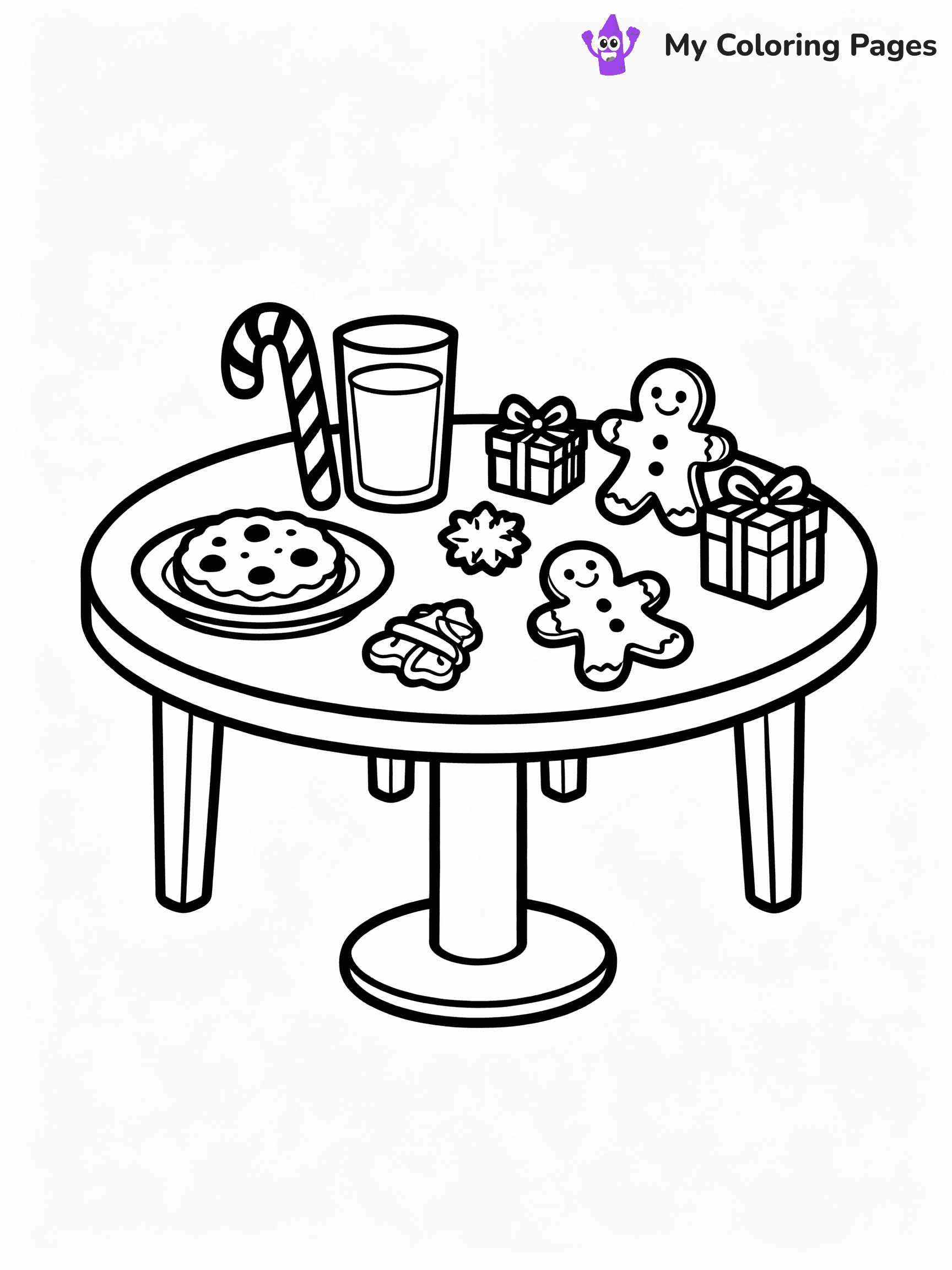 ⚠️ CRITICAL REQUIREMENT - ABSOLUTE BLACK AND WHITE ONLY ⚠️
This MUST be a BLACK AND WHITE line drawing ONLY. NO COLORS whatsoever.
- ONLY pure black lines (#000000) on pure white background (#FFFFFF)
- ABSOLUTELY NO colors, NO shading, NO gradients, NO grayscale
- If there are ANY colors in the output, the image is REJECTED
- This is a COLORING PAGE - meant to be COLORED IN by children
- The output must be UNCOLORED line art ready for coloring
⚠️ SUBJECT TO DRAW: A festive table with cookies, milk, and holiday treats, in Christmas-themed style. PURE OUTLINES. NO FILLS, COLOR, SHADING, OR GREYSCALE. WHITE BACKGROUND.
(REMEMBER: Output must be BLACK AND WHITE line art only, NOT colored!)
# Flat, Friendly Cartoon Line-Art Coloring Page
You are generating a **pure black-and-white binary image** of a child-friendly cartoon scene combining characters and background scenery in one cohesive composition.
## Rendering Rules (Strict)
- Only two colors: pure black (#000000) outlines and pure white (#FFFFFF) background.
- No grayscale, shading, gradients, tints, fills, transparency, or partial pixels.
- No antialiasing or blended edges; every pixel is 100% black or white.
- No solid black fills inside shapes — all areas inside outlines must remain white.
- No dark clothing areas or filled tone blocks; all garments outlined only.
- No shadows, textures, lighting, or tonal variations.
- Must look like flat binary vector line-art for coloring pages.
## Drawing & Composition
- **Medium, consistent line weight**; clean closed outlines easy to color inside.
- **Flat, simple, child-friendly design** — no realism or 3D depth.
- Characters are **grounded on a surface**, centered and large.
- **Balanced composition** with clear silhouettes and minimal props.
## Scenery & Style
- Landmarks (e.g., mosque, CN Tower) and scenery (trees, benches, waves) drawn with **black outlines only.**
- For real-world figures, teams, or places, show accurate details using only black outlines—no text or logos. Use distinctive uniform patterns, abstract symbols, and landmark silhouettes to convey identity.
- Keep **consistent perspective**; no floating elements.
- **Style:** whimsical **Doodle Art Alley** — rounded, friendly outlines.
- May adapt shapes from **Crayola, Disney, Peppa Pig, Cocomelon** — *by shape only, never color.*
- Final output: **flat, crisp, binary (#000000/#FFFFFF)**, **no filled color or background text.**
EXTREMELYE IMPORTANT:
- PURE BINARY LINE-ART; NO FILLS (HAIR/CLOTHES/SKIN), SHADING, OR GREY.
- NO SHADING, COLOR. MUST BE WHITE BACKGROUND.
⚠️ FINAL REMINDER: Draw the subject "A festive table with cookies, milk, and holiday treats, in Christmas-themed style. PURE OUTLINES. NO FILLS, COLOR, SHADING, OR GREYSCALE. WHITE BACKGROUND." as BLACK AND WHITE line art. Zero colors in output.