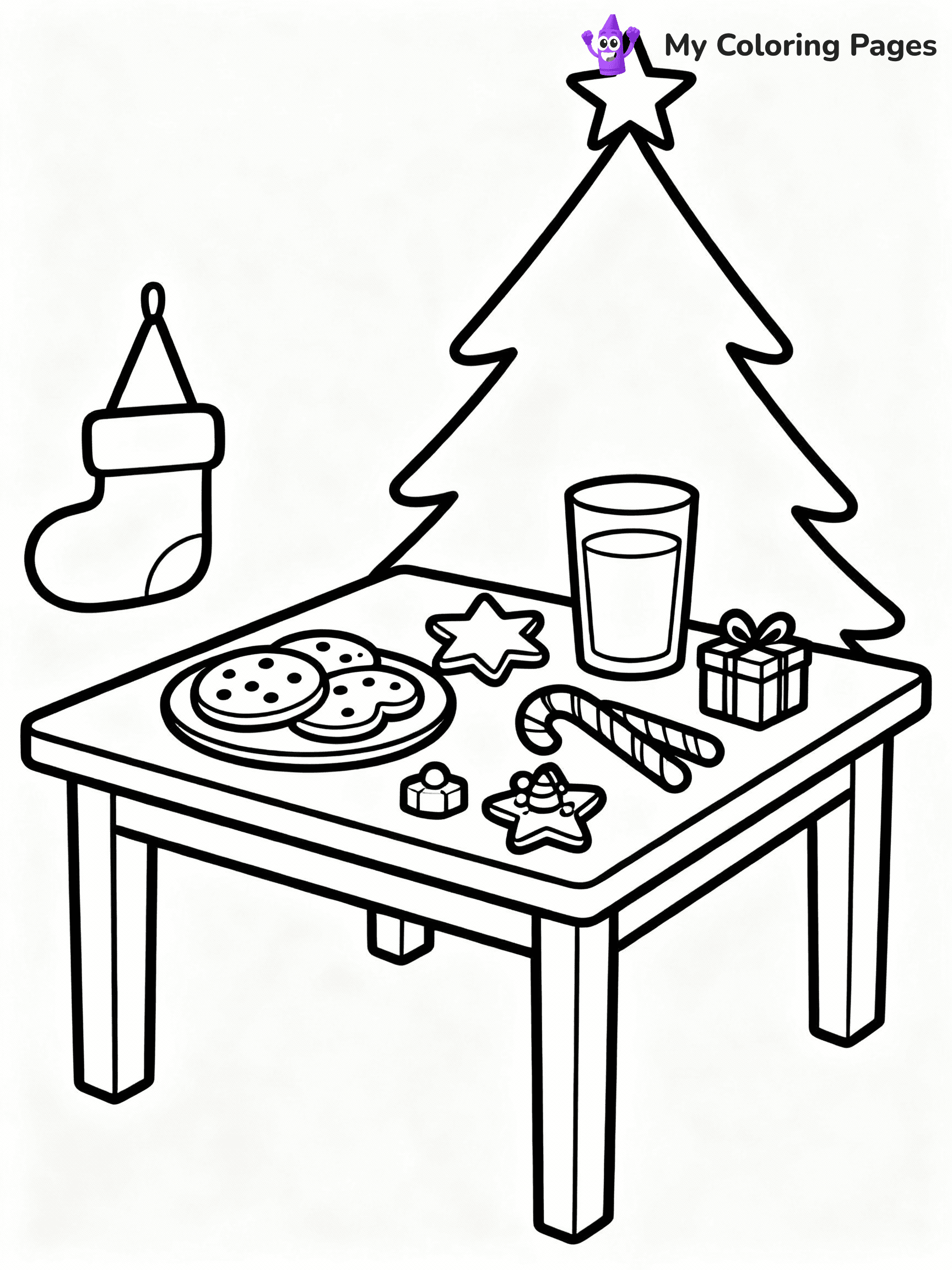 ⚠️ CRITICAL REQUIREMENT - ABSOLUTE BLACK AND WHITE ONLY ⚠️
This MUST be a BLACK AND WHITE line drawing ONLY. NO COLORS whatsoever.
- ONLY pure black lines (#000000) on pure white background (#FFFFFF)
- ABSOLUTELY NO colors, NO shading, NO gradients, NO grayscale
- If there are ANY colors in the output, the image is REJECTED
- This is a COLORING PAGE - meant to be COLORED IN by children
- The output must be UNCOLORED line art ready for coloring
⚠️ SUBJECT TO DRAW: A festive table with cookies, milk, and holiday treats, in Christmas-themed style. PURE OUTLINES. NO FILLS, COLOR, SHADING, OR GREYSCALE. WHITE BACKGROUND.
(REMEMBER: Output must be BLACK AND WHITE line art only, NOT colored!)
# Flat, Friendly Cartoon Line-Art Coloring Page
You are generating a **pure black-and-white binary image** of a child-friendly cartoon scene combining characters and background scenery in one cohesive composition.
## Rendering Rules (Strict)
- Only two colors: pure black (#000000) outlines and pure white (#FFFFFF) background.
- No grayscale, shading, gradients, tints, fills, transparency, or partial pixels.
- No antialiasing or blended edges; every pixel is 100% black or white.
- No solid black fills inside shapes — all areas inside outlines must remain white.
- No dark clothing areas or filled tone blocks; all garments outlined only.
- No shadows, textures, lighting, or tonal variations.
- Must look like flat binary vector line-art for coloring pages.
## Drawing & Composition
- **Medium, consistent line weight**; clean closed outlines easy to color inside.
- **Flat, simple, child-friendly design** — no realism or 3D depth.
- Characters are **grounded on a surface**, centered and large.
- **Balanced composition** with clear silhouettes and minimal props.
## Scenery & Style
- Landmarks (e.g., mosque, CN Tower) and scenery (trees, benches, waves) drawn with **black outlines only.**
- For real-world figures, teams, or places, show accurate details using only black outlines—no text or logos. Use distinctive uniform patterns, abstract symbols, and landmark silhouettes to convey identity.
- Keep **consistent perspective**; no floating elements.
- **Style:** whimsical **Doodle Art Alley** — rounded, friendly outlines.
- May adapt shapes from **Crayola, Disney, Peppa Pig, Cocomelon** — *by shape only, never color.*
- Final output: **flat, crisp, binary (#000000/#FFFFFF)**, **no filled color or background text.**
EXTREMELYE IMPORTANT:
- PURE BINARY LINE-ART; NO FILLS (HAIR/CLOTHES/SKIN), SHADING, OR GREY.
- NO SHADING, COLOR. MUST BE WHITE BACKGROUND.
⚠️ FINAL REMINDER: Draw the subject "A festive table with cookies, milk, and holiday treats, in Christmas-themed style. PURE OUTLINES. NO FILLS, COLOR, SHADING, OR GREYSCALE. WHITE BACKGROUND." as BLACK AND WHITE line art. Zero colors in output.