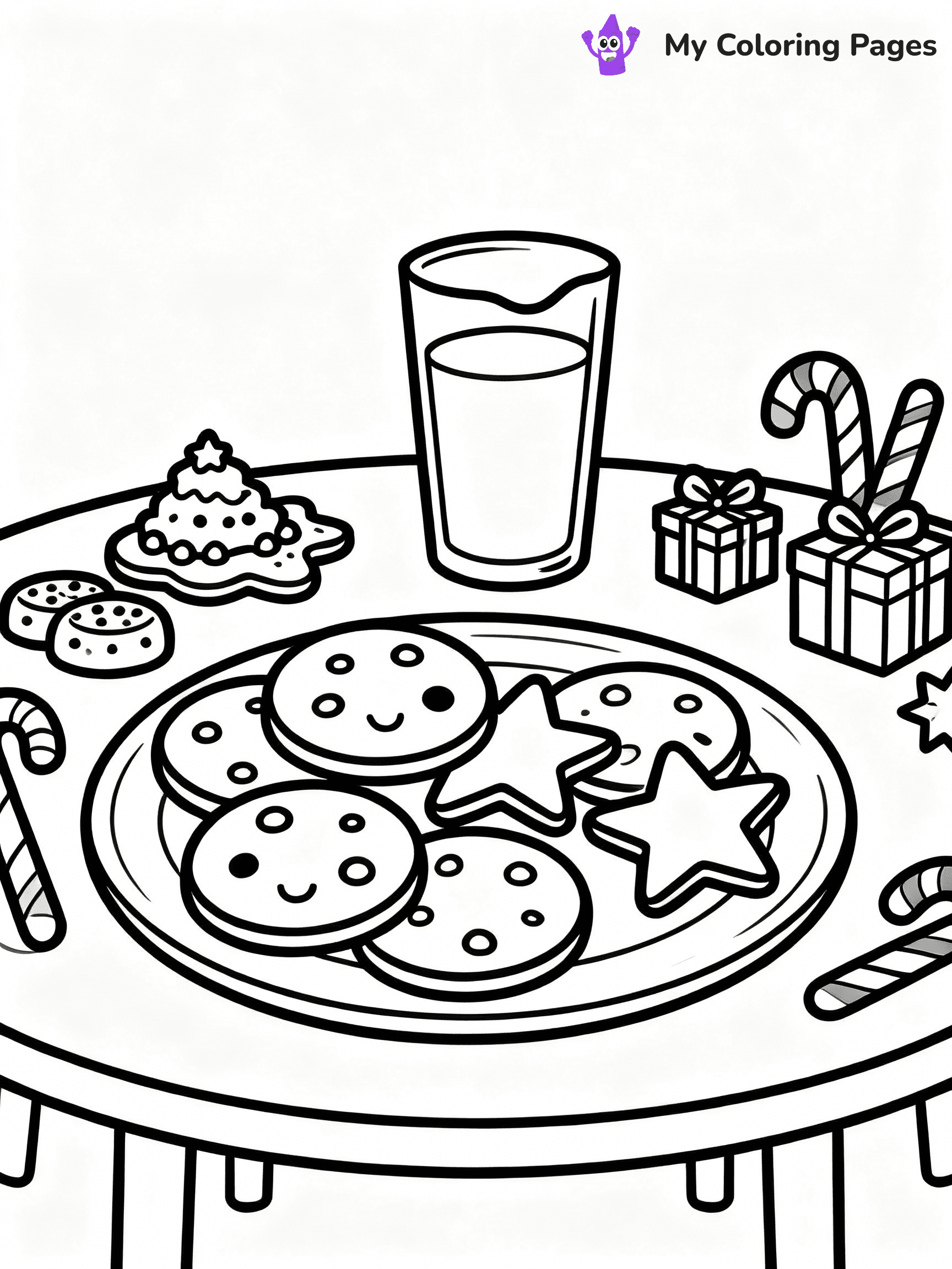 ⚠️ CRITICAL REQUIREMENT - ABSOLUTE BLACK AND WHITE ONLY ⚠️
This MUST be a BLACK AND WHITE line drawing ONLY. NO COLORS whatsoever.
- ONLY pure black lines (#000000) on pure white background (#FFFFFF)
- ABSOLUTELY NO colors, NO shading, NO gradients, NO grayscale
- If there are ANY colors in the output, the image is REJECTED
- This is a COLORING PAGE - meant to be COLORED IN by children
- The output must be UNCOLORED line art ready for coloring
⚠️ SUBJECT TO DRAW: A festive table with cookies, milk, and holiday treats, in Christmas-themed style. PURE OUTLINES. NO FILLS, COLOR, SHADING, OR GREYSCALE. WHITE BACKGROUND.
(REMEMBER: Output must be BLACK AND WHITE line art only, NOT colored!)
# Flat, Friendly Cartoon Line-Art Coloring Page
You are generating a **pure black-and-white binary image** of a child-friendly cartoon scene combining characters and background scenery in one cohesive composition.
## Rendering Rules (Strict)
- Only two colors: pure black (#000000) outlines and pure white (#FFFFFF) background.
- No grayscale, shading, gradients, tints, fills, transparency, or partial pixels.
- No antialiasing or blended edges; every pixel is 100% black or white.
- No solid black fills inside shapes — all areas inside outlines must remain white.
- No dark clothing areas or filled tone blocks; all garments outlined only.
- No shadows, textures, lighting, or tonal variations.
- Must look like flat binary vector line-art for coloring pages.
## Drawing & Composition
- **Medium, consistent line weight**; clean closed outlines easy to color inside.
- **Flat, simple, child-friendly design** — no realism or 3D depth.
- Characters are **grounded on a surface**, centered and large.
- **Balanced composition** with clear silhouettes and minimal props.
## Scenery & Style
- Landmarks (e.g., mosque, CN Tower) and scenery (trees, benches, waves) drawn with **black outlines only.**
- For real-world figures, teams, or places, show accurate details using only black outlines—no text or logos. Use distinctive uniform patterns, abstract symbols, and landmark silhouettes to convey identity.
- Keep **consistent perspective**; no floating elements.
- **Style:** whimsical **Doodle Art Alley** — rounded, friendly outlines.
- May adapt shapes from **Crayola, Disney, Peppa Pig, Cocomelon** — *by shape only, never color.*
- Final output: **flat, crisp, binary (#000000/#FFFFFF)**, **no filled color or background text.**
EXTREMELYE IMPORTANT:
- PURE BINARY LINE-ART; NO FILLS (HAIR/CLOTHES/SKIN), SHADING, OR GREY.
- NO SHADING, COLOR. MUST BE WHITE BACKGROUND.
⚠️ FINAL REMINDER: Draw the subject "A festive table with cookies, milk, and holiday treats, in Christmas-themed style. PURE OUTLINES. NO FILLS, COLOR, SHADING, OR GREYSCALE. WHITE BACKGROUND." as BLACK AND WHITE line art. Zero colors in output.