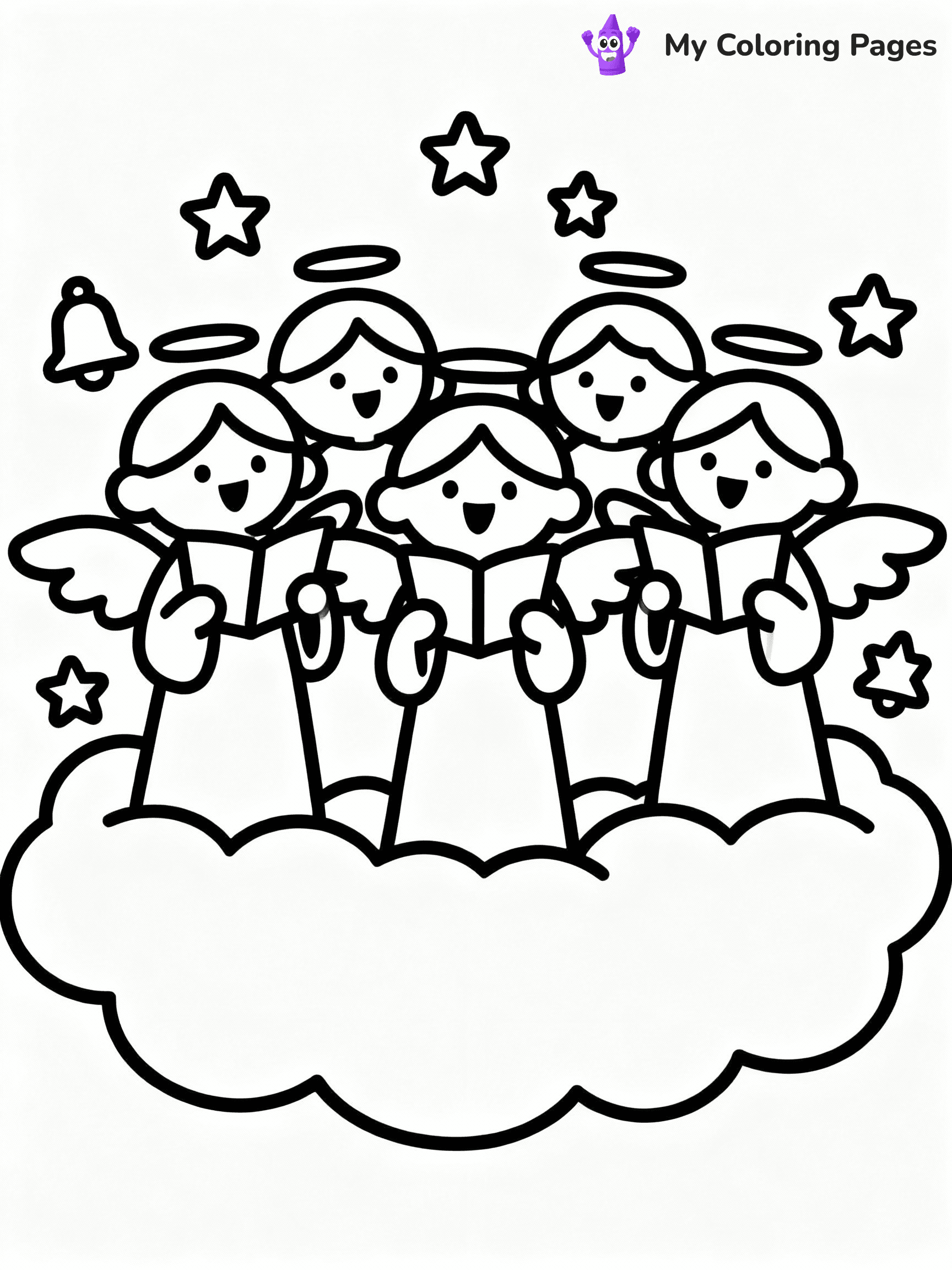 ⚠️ CRITICAL REQUIREMENT - ABSOLUTE BLACK AND WHITE ONLY ⚠️
This MUST be a BLACK AND WHITE line drawing ONLY. NO COLORS whatsoever.
- ONLY pure black lines (#000000) on pure white background (#FFFFFF)
- ABSOLUTELY NO colors, NO shading, NO gradients, NO grayscale
- If there are ANY colors in the output, the image is REJECTED
- This is a COLORING PAGE - meant to be COLORED IN by children
- The output must be UNCOLORED line art ready for coloring
⚠️ SUBJECT TO DRAW: A choir of angels singing above clouds, in Christmas-themed style. PURE OUTLINES. NO FILLS, COLOR, SHADING, OR GREYSCALE. WHITE BACKGROUND.
(REMEMBER: Output must be BLACK AND WHITE line art only, NOT colored!)
# Flat, Friendly Cartoon Line-Art Coloring Page
You are generating a **pure black-and-white binary image** of a child-friendly cartoon scene combining characters and background scenery in one cohesive composition.
## Rendering Rules (Strict)
- Only two colors: pure black (#000000) outlines and pure white (#FFFFFF) background.
- No grayscale, shading, gradients, tints, fills, transparency, or partial pixels.
- No antialiasing or blended edges; every pixel is 100% black or white.
- No solid black fills inside shapes — all areas inside outlines must remain white.
- No dark clothing areas or filled tone blocks; all garments outlined only.
- No shadows, textures, lighting, or tonal variations.
- Must look like flat binary vector line-art for coloring pages.
## Drawing & Composition
- **Medium, consistent line weight**; clean closed outlines easy to color inside.
- **Flat, simple, child-friendly design** — no realism or 3D depth.
- Characters are **grounded on a surface**, centered and large.
- **Balanced composition** with clear silhouettes and minimal props.
## Scenery & Style
- Landmarks (e.g., mosque, CN Tower) and scenery (trees, benches, waves) drawn with **black outlines only.**
- For real-world figures, teams, or places, show accurate details using only black outlines—no text or logos. Use distinctive uniform patterns, abstract symbols, and landmark silhouettes to convey identity.
- Keep **consistent perspective**; no floating elements.
- **Style:** whimsical **Doodle Art Alley** — rounded, friendly outlines.
- May adapt shapes from **Crayola, Disney, Peppa Pig, Cocomelon** — *by shape only, never color.*
- Final output: **flat, crisp, binary (#000000/#FFFFFF)**, **no filled color or background text.**
EXTREMELYE IMPORTANT:
- PURE BINARY LINE-ART; NO FILLS (HAIR/CLOTHES/SKIN), SHADING, OR GREY.
- NO SHADING, COLOR. MUST BE WHITE BACKGROUND.
⚠️ FINAL REMINDER: Draw the subject "A choir of angels singing above clouds, in Christmas-themed style. PURE OUTLINES. NO FILLS, COLOR, SHADING, OR GREYSCALE. WHITE BACKGROUND." as BLACK AND WHITE line art. Zero colors in output.