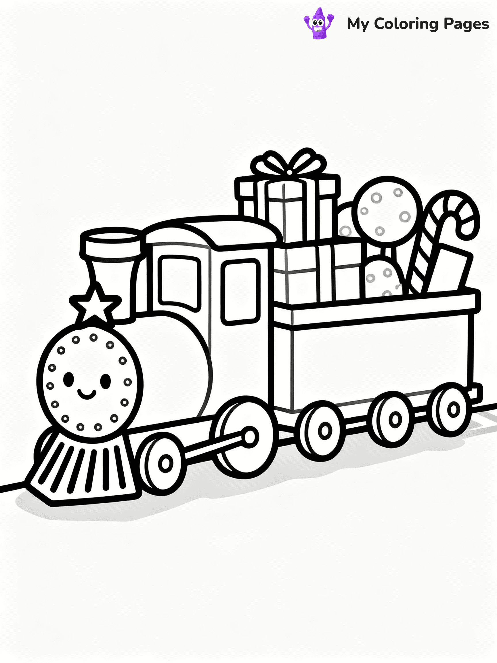 ⚠️ CRITICAL REQUIREMENT - ABSOLUTE BLACK AND WHITE ONLY ⚠️
This MUST be a BLACK AND WHITE line drawing ONLY. NO COLORS whatsoever.
- ONLY pure black lines (#000000) on pure white background (#FFFFFF)
- ABSOLUTELY NO colors, NO shading, NO gradients, NO grayscale
- If there are ANY colors in the output, the image is REJECTED
- This is a COLORING PAGE - meant to be COLORED IN by children
- The output must be UNCOLORED line art ready for coloring
⚠️ SUBJECT TO DRAW: A Christmas train carrying gifts and candy, in Christmas-themed style. PURE OUTLINES. NO FILLS, COLOR, SHADING, OR GREYSCALE. WHITE BACKGROUND.
(REMEMBER: Output must be BLACK AND WHITE line art only, NOT colored!)
# Flat, Friendly Cartoon Line-Art Coloring Page
You are generating a **pure black-and-white binary image** of a child-friendly cartoon scene combining characters and background scenery in one cohesive composition.
## Rendering Rules (Strict)
- Only two colors: pure black (#000000) outlines and pure white (#FFFFFF) background.
- No grayscale, shading, gradients, tints, fills, transparency, or partial pixels.
- No antialiasing or blended edges; every pixel is 100% black or white.
- No solid black fills inside shapes — all areas inside outlines must remain white.
- No dark clothing areas or filled tone blocks; all garments outlined only.
- No shadows, textures, lighting, or tonal variations.
- Must look like flat binary vector line-art for coloring pages.
## Drawing & Composition
- **Medium, consistent line weight**; clean closed outlines easy to color inside.
- **Flat, simple, child-friendly design** — no realism or 3D depth.
- Characters are **grounded on a surface**, centered and large.
- **Balanced composition** with clear silhouettes and minimal props.
## Scenery & Style
- Landmarks (e.g., mosque, CN Tower) and scenery (trees, benches, waves) drawn with **black outlines only.**
- For real-world figures, teams, or places, show accurate details using only black outlines—no text or logos. Use distinctive uniform patterns, abstract symbols, and landmark silhouettes to convey identity.
- Keep **consistent perspective**; no floating elements.
- **Style:** whimsical **Doodle Art Alley** — rounded, friendly outlines.
- May adapt shapes from **Crayola, Disney, Peppa Pig, Cocomelon** — *by shape only, never color.*
- Final output: **flat, crisp, binary (#000000/#FFFFFF)**, **no filled color or background text.**
EXTREMELYE IMPORTANT:
- PURE BINARY LINE-ART; NO FILLS (HAIR/CLOTHES/SKIN), SHADING, OR GREY.
- NO SHADING, COLOR. MUST BE WHITE BACKGROUND.
⚠️ FINAL REMINDER: Draw the subject "A Christmas train carrying gifts and candy, in Christmas-themed style. PURE OUTLINES. NO FILLS, COLOR, SHADING, OR GREYSCALE. WHITE BACKGROUND." as BLACK AND WHITE line art. Zero colors in output.