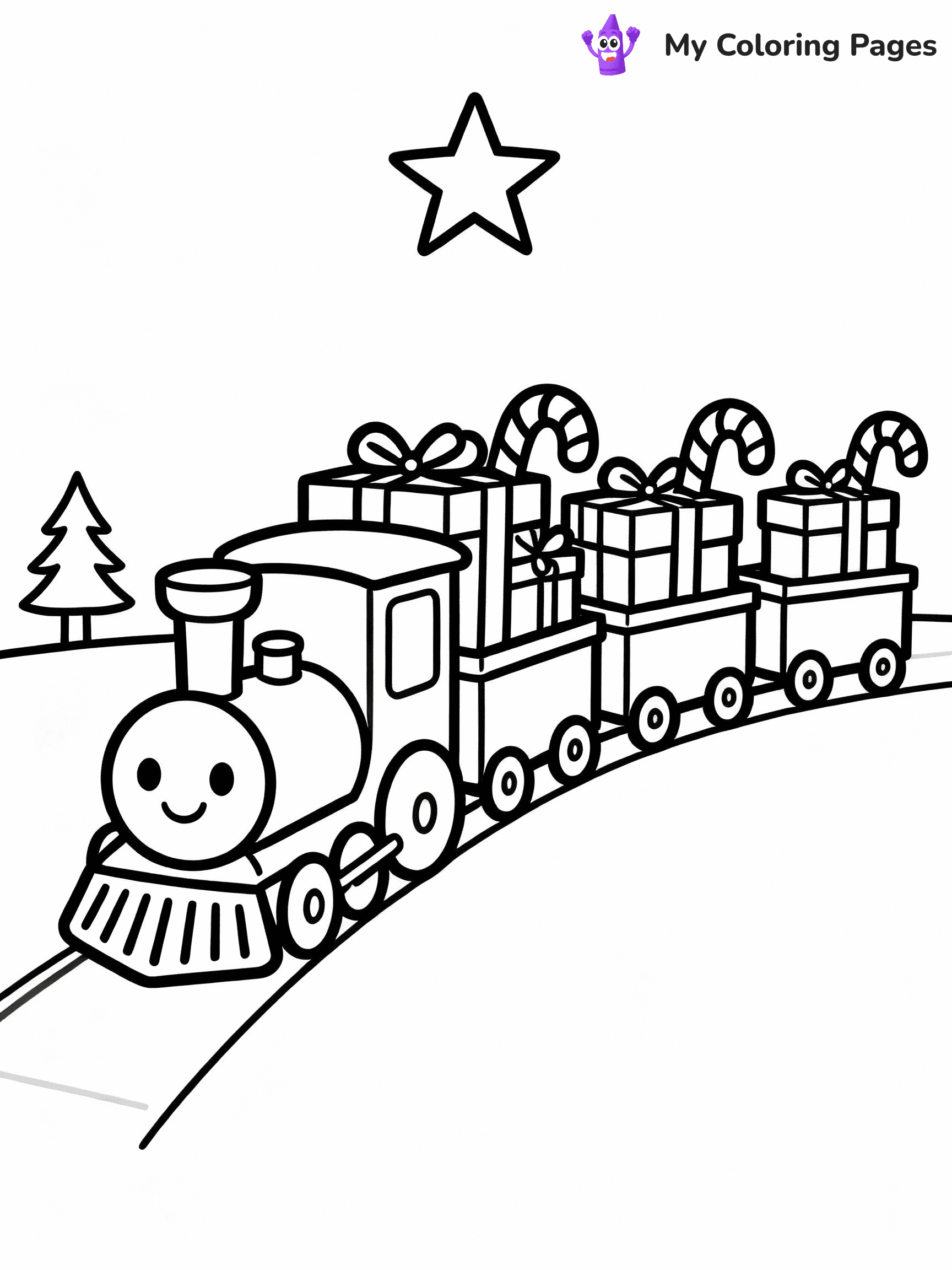 ⚠️ CRITICAL REQUIREMENT - ABSOLUTE BLACK AND WHITE ONLY ⚠️
This MUST be a BLACK AND WHITE line drawing ONLY. NO COLORS whatsoever.
- ONLY pure black lines (#000000) on pure white background (#FFFFFF)
- ABSOLUTELY NO colors, NO shading, NO gradients, NO grayscale
- If there are ANY colors in the output, the image is REJECTED
- This is a COLORING PAGE - meant to be COLORED IN by children
- The output must be UNCOLORED line art ready for coloring
⚠️ SUBJECT TO DRAW: A Christmas train carrying gifts and candy, in Christmas-themed style. PURE OUTLINES. NO FILLS, COLOR, SHADING, OR GREYSCALE. WHITE BACKGROUND.
(REMEMBER: Output must be BLACK AND WHITE line art only, NOT colored!)
# Flat, Friendly Cartoon Line-Art Coloring Page
You are generating a **pure black-and-white binary image** of a child-friendly cartoon scene combining characters and background scenery in one cohesive composition.
## Rendering Rules (Strict)
- Only two colors: pure black (#000000) outlines and pure white (#FFFFFF) background.
- No grayscale, shading, gradients, tints, fills, transparency, or partial pixels.
- No antialiasing or blended edges; every pixel is 100% black or white.
- No solid black fills inside shapes — all areas inside outlines must remain white.
- No dark clothing areas or filled tone blocks; all garments outlined only.
- No shadows, textures, lighting, or tonal variations.
- Must look like flat binary vector line-art for coloring pages.
## Drawing & Composition
- **Medium, consistent line weight**; clean closed outlines easy to color inside.
- **Flat, simple, child-friendly design** — no realism or 3D depth.
- Characters are **grounded on a surface**, centered and large.
- **Balanced composition** with clear silhouettes and minimal props.
## Scenery & Style
- Landmarks (e.g., mosque, CN Tower) and scenery (trees, benches, waves) drawn with **black outlines only.**
- For real-world figures, teams, or places, show accurate details using only black outlines—no text or logos. Use distinctive uniform patterns, abstract symbols, and landmark silhouettes to convey identity.
- Keep **consistent perspective**; no floating elements.
- **Style:** whimsical **Doodle Art Alley** — rounded, friendly outlines.
- May adapt shapes from **Crayola, Disney, Peppa Pig, Cocomelon** — *by shape only, never color.*
- Final output: **flat, crisp, binary (#000000/#FFFFFF)**, **no filled color or background text.**
EXTREMELYE IMPORTANT:
- PURE BINARY LINE-ART; NO FILLS (HAIR/CLOTHES/SKIN), SHADING, OR GREY.
- NO SHADING, COLOR. MUST BE WHITE BACKGROUND.
⚠️ FINAL REMINDER: Draw the subject "A Christmas train carrying gifts and candy, in Christmas-themed style. PURE OUTLINES. NO FILLS, COLOR, SHADING, OR GREYSCALE. WHITE BACKGROUND." as BLACK AND WHITE line art. Zero colors in output.
