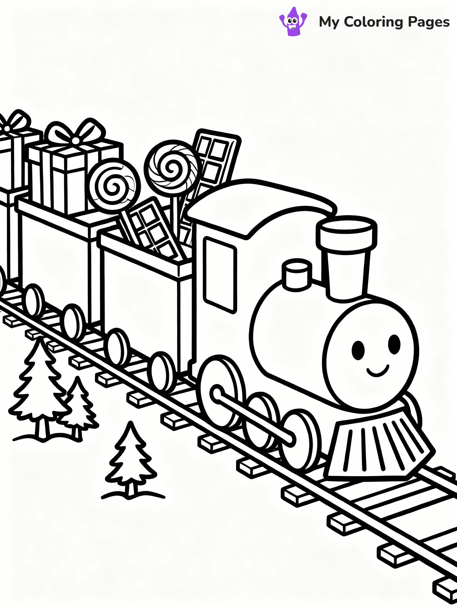 ⚠️ CRITICAL REQUIREMENT - ABSOLUTE BLACK AND WHITE ONLY ⚠️
This MUST be a BLACK AND WHITE line drawing ONLY. NO COLORS whatsoever.
- ONLY pure black lines (#000000) on pure white background (#FFFFFF)
- ABSOLUTELY NO colors, NO shading, NO gradients, NO grayscale
- If there are ANY colors in the output, the image is REJECTED
- This is a COLORING PAGE - meant to be COLORED IN by children
- The output must be UNCOLORED line art ready for coloring
⚠️ SUBJECT TO DRAW: A Christmas train carrying gifts and candy, in Christmas-themed style. PURE OUTLINES. NO FILLS, COLOR, SHADING, OR GREYSCALE. WHITE BACKGROUND.
(REMEMBER: Output must be BLACK AND WHITE line art only, NOT colored!)
# Flat, Friendly Cartoon Line-Art Coloring Page
You are generating a **pure black-and-white binary image** of a child-friendly cartoon scene combining characters and background scenery in one cohesive composition.
## Rendering Rules (Strict)
- Only two colors: pure black (#000000) outlines and pure white (#FFFFFF) background.
- No grayscale, shading, gradients, tints, fills, transparency, or partial pixels.
- No antialiasing or blended edges; every pixel is 100% black or white.
- No solid black fills inside shapes — all areas inside outlines must remain white.
- No dark clothing areas or filled tone blocks; all garments outlined only.
- No shadows, textures, lighting, or tonal variations.
- Must look like flat binary vector line-art for coloring pages.
## Drawing & Composition
- **Medium, consistent line weight**; clean closed outlines easy to color inside.
- **Flat, simple, child-friendly design** — no realism or 3D depth.
- Characters are **grounded on a surface**, centered and large.
- **Balanced composition** with clear silhouettes and minimal props.
## Scenery & Style
- Landmarks (e.g., mosque, CN Tower) and scenery (trees, benches, waves) drawn with **black outlines only.**
- For real-world figures, teams, or places, show accurate details using only black outlines—no text or logos. Use distinctive uniform patterns, abstract symbols, and landmark silhouettes to convey identity.
- Keep **consistent perspective**; no floating elements.
- **Style:** whimsical **Doodle Art Alley** — rounded, friendly outlines.
- May adapt shapes from **Crayola, Disney, Peppa Pig, Cocomelon** — *by shape only, never color.*
- Final output: **flat, crisp, binary (#000000/#FFFFFF)**, **no filled color or background text.**
EXTREMELYE IMPORTANT:
- PURE BINARY LINE-ART; NO FILLS (HAIR/CLOTHES/SKIN), SHADING, OR GREY.
- NO SHADING, COLOR. MUST BE WHITE BACKGROUND.
⚠️ FINAL REMINDER: Draw the subject "A Christmas train carrying gifts and candy, in Christmas-themed style. PURE OUTLINES. NO FILLS, COLOR, SHADING, OR GREYSCALE. WHITE BACKGROUND." as BLACK AND WHITE line art. Zero colors in output.