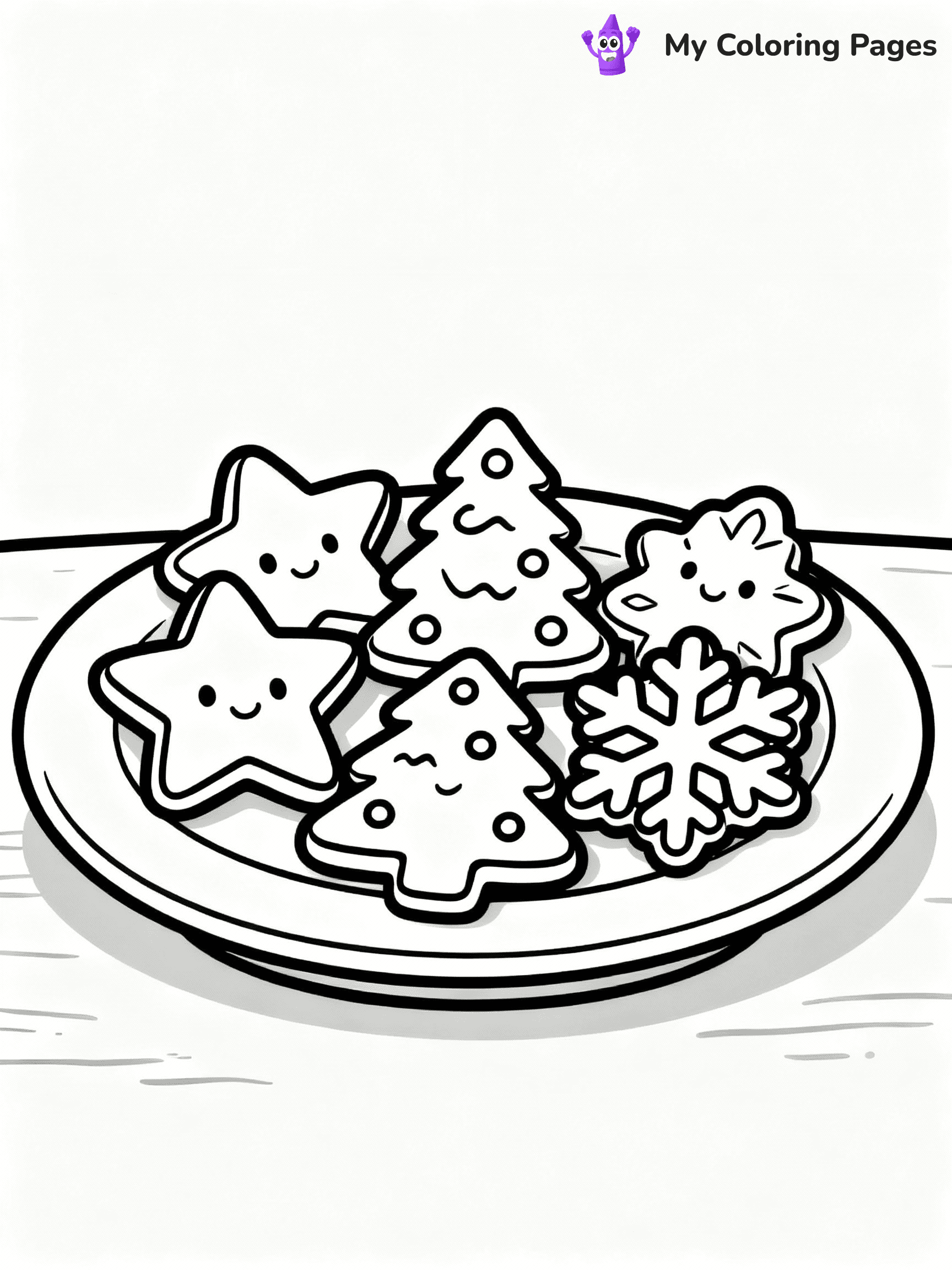 ⚠️ CRITICAL REQUIREMENT - ABSOLUTE BLACK AND WHITE ONLY ⚠️
This MUST be a BLACK AND WHITE line drawing ONLY. NO COLORS whatsoever.
- ONLY pure black lines (#000000) on pure white background (#FFFFFF)
- ABSOLUTELY NO colors, NO shading, NO gradients, NO grayscale
- If there are ANY colors in the output, the image is REJECTED
- This is a COLORING PAGE - meant to be COLORED IN by children
- The output must be UNCOLORED line art ready for coloring
⚠️ SUBJECT TO DRAW: A plate of gingerbread cookies arranged in holiday shapes, in Christmas-themed style. PURE OUTLINES. NO FILLS, COLOR, SHADING, OR GREYSCALE. WHITE BACKGROUND.
(REMEMBER: Output must be BLACK AND WHITE line art only, NOT colored!)
# Flat, Friendly Cartoon Line-Art Coloring Page
You are generating a **pure black-and-white binary image** of a child-friendly cartoon scene combining characters and background scenery in one cohesive composition.
## Rendering Rules (Strict)
- Only two colors: pure black (#000000) outlines and pure white (#FFFFFF) background.
- No grayscale, shading, gradients, tints, fills, transparency, or partial pixels.
- No antialiasing or blended edges; every pixel is 100% black or white.
- No solid black fills inside shapes — all areas inside outlines must remain white.
- No dark clothing areas or filled tone blocks; all garments outlined only.
- No shadows, textures, lighting, or tonal variations.
- Must look like flat binary vector line-art for coloring pages.
## Drawing & Composition
- **Medium, consistent line weight**; clean closed outlines easy to color inside.
- **Flat, simple, child-friendly design** — no realism or 3D depth.
- Characters are **grounded on a surface**, centered and large.
- **Balanced composition** with clear silhouettes and minimal props.
## Scenery & Style
- Landmarks (e.g., mosque, CN Tower) and scenery (trees, benches, waves) drawn with **black outlines only.**
- For real-world figures, teams, or places, show accurate details using only black outlines—no text or logos. Use distinctive uniform patterns, abstract symbols, and landmark silhouettes to convey identity.
- Keep **consistent perspective**; no floating elements.
- **Style:** whimsical **Doodle Art Alley** — rounded, friendly outlines.
- May adapt shapes from **Crayola, Disney, Peppa Pig, Cocomelon** — *by shape only, never color.*
- Final output: **flat, crisp, binary (#000000/#FFFFFF)**, **no filled color or background text.**
EXTREMELYE IMPORTANT:
- PURE BINARY LINE-ART; NO FILLS (HAIR/CLOTHES/SKIN), SHADING, OR GREY.
- NO SHADING, COLOR. MUST BE WHITE BACKGROUND.
⚠️ FINAL REMINDER: Draw the subject "A plate of gingerbread cookies arranged in holiday shapes, in Christmas-themed style. PURE OUTLINES. NO FILLS, COLOR, SHADING, OR GREYSCALE. WHITE BACKGROUND." as BLACK AND WHITE line art. Zero colors in output.