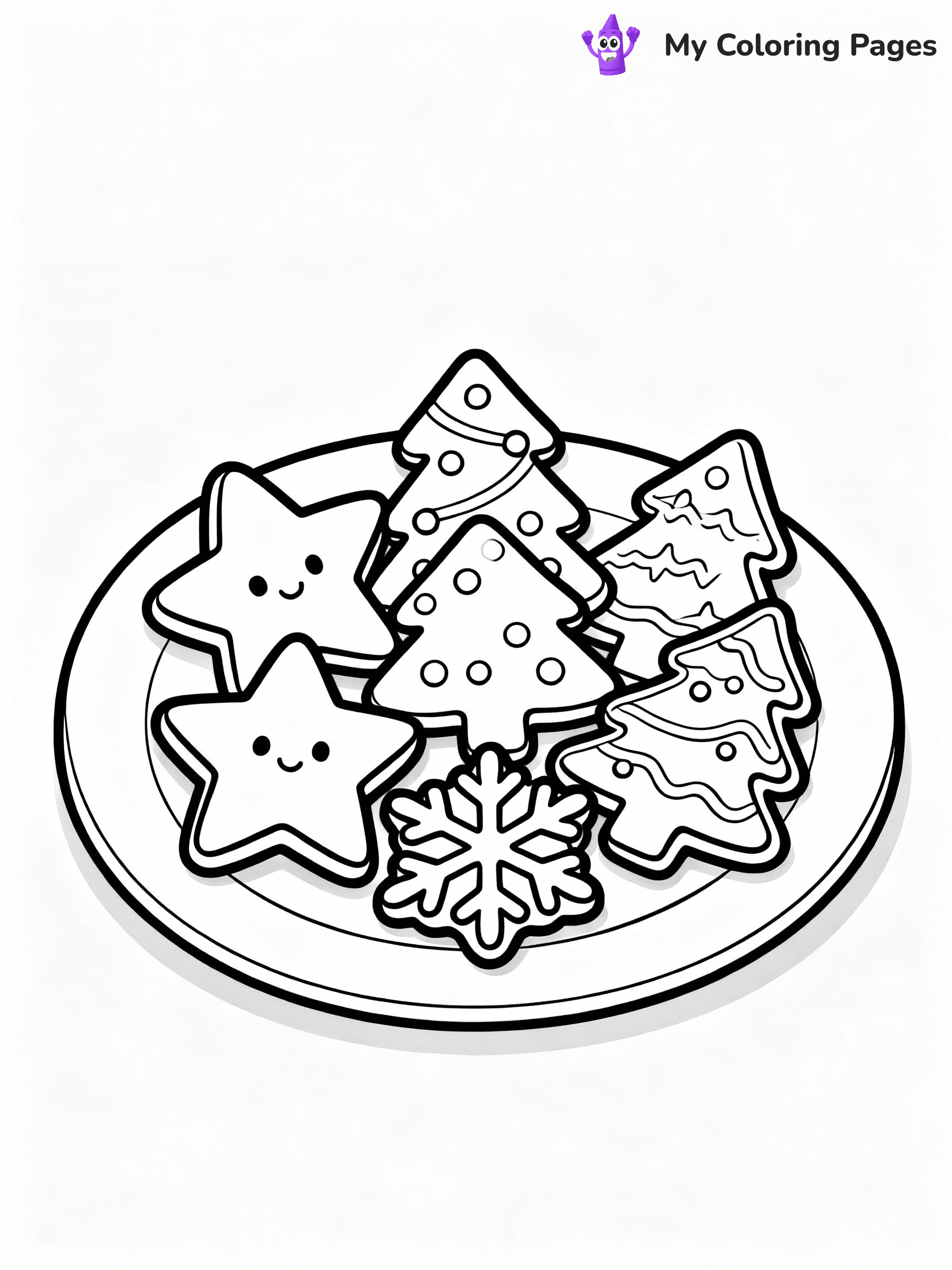 ⚠️ CRITICAL REQUIREMENT - ABSOLUTE BLACK AND WHITE ONLY ⚠️
This MUST be a BLACK AND WHITE line drawing ONLY. NO COLORS whatsoever.
- ONLY pure black lines (#000000) on pure white background (#FFFFFF)
- ABSOLUTELY NO colors, NO shading, NO gradients, NO grayscale
- If there are ANY colors in the output, the image is REJECTED
- This is a COLORING PAGE - meant to be COLORED IN by children
- The output must be UNCOLORED line art ready for coloring
⚠️ SUBJECT TO DRAW: A plate of gingerbread cookies arranged in holiday shapes, in Christmas-themed style. PURE OUTLINES. NO FILLS, COLOR, SHADING, OR GREYSCALE. WHITE BACKGROUND.
(REMEMBER: Output must be BLACK AND WHITE line art only, NOT colored!)
# Flat, Friendly Cartoon Line-Art Coloring Page
You are generating a **pure black-and-white binary image** of a child-friendly cartoon scene combining characters and background scenery in one cohesive composition.
## Rendering Rules (Strict)
- Only two colors: pure black (#000000) outlines and pure white (#FFFFFF) background.
- No grayscale, shading, gradients, tints, fills, transparency, or partial pixels.
- No antialiasing or blended edges; every pixel is 100% black or white.
- No solid black fills inside shapes — all areas inside outlines must remain white.
- No dark clothing areas or filled tone blocks; all garments outlined only.
- No shadows, textures, lighting, or tonal variations.
- Must look like flat binary vector line-art for coloring pages.
## Drawing & Composition
- **Medium, consistent line weight**; clean closed outlines easy to color inside.
- **Flat, simple, child-friendly design** — no realism or 3D depth.
- Characters are **grounded on a surface**, centered and large.
- **Balanced composition** with clear silhouettes and minimal props.
## Scenery & Style
- Landmarks (e.g., mosque, CN Tower) and scenery (trees, benches, waves) drawn with **black outlines only.**
- For real-world figures, teams, or places, show accurate details using only black outlines—no text or logos. Use distinctive uniform patterns, abstract symbols, and landmark silhouettes to convey identity.
- Keep **consistent perspective**; no floating elements.
- **Style:** whimsical **Doodle Art Alley** — rounded, friendly outlines.
- May adapt shapes from **Crayola, Disney, Peppa Pig, Cocomelon** — *by shape only, never color.*
- Final output: **flat, crisp, binary (#000000/#FFFFFF)**, **no filled color or background text.**
EXTREMELYE IMPORTANT:
- PURE BINARY LINE-ART; NO FILLS (HAIR/CLOTHES/SKIN), SHADING, OR GREY.
- NO SHADING, COLOR. MUST BE WHITE BACKGROUND.
⚠️ FINAL REMINDER: Draw the subject "A plate of gingerbread cookies arranged in holiday shapes, in Christmas-themed style. PURE OUTLINES. NO FILLS, COLOR, SHADING, OR GREYSCALE. WHITE BACKGROUND." as BLACK AND WHITE line art. Zero colors in output.