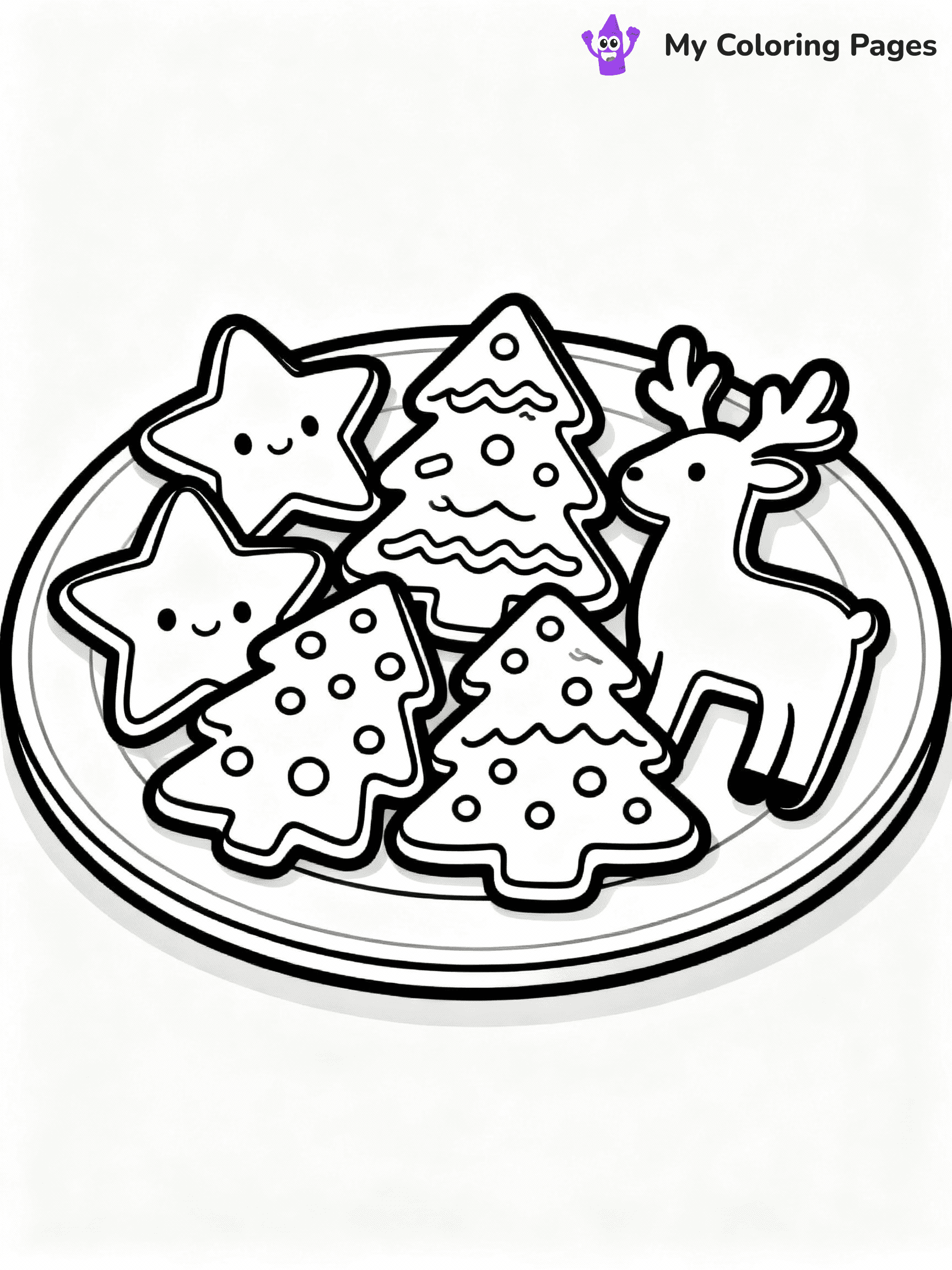 ⚠️ CRITICAL REQUIREMENT - ABSOLUTE BLACK AND WHITE ONLY ⚠️
This MUST be a BLACK AND WHITE line drawing ONLY. NO COLORS whatsoever.
- ONLY pure black lines (#000000) on pure white background (#FFFFFF)
- ABSOLUTELY NO colors, NO shading, NO gradients, NO grayscale
- If there are ANY colors in the output, the image is REJECTED
- This is a COLORING PAGE - meant to be COLORED IN by children
- The output must be UNCOLORED line art ready for coloring
⚠️ SUBJECT TO DRAW: A plate of gingerbread cookies arranged in holiday shapes, in Christmas-themed style. PURE OUTLINES. NO FILLS, COLOR, SHADING, OR GREYSCALE. WHITE BACKGROUND.
(REMEMBER: Output must be BLACK AND WHITE line art only, NOT colored!)
# Flat, Friendly Cartoon Line-Art Coloring Page
You are generating a **pure black-and-white binary image** of a child-friendly cartoon scene combining characters and background scenery in one cohesive composition.
## Rendering Rules (Strict)
- Only two colors: pure black (#000000) outlines and pure white (#FFFFFF) background.
- No grayscale, shading, gradients, tints, fills, transparency, or partial pixels.
- No antialiasing or blended edges; every pixel is 100% black or white.
- No solid black fills inside shapes — all areas inside outlines must remain white.
- No dark clothing areas or filled tone blocks; all garments outlined only.
- No shadows, textures, lighting, or tonal variations.
- Must look like flat binary vector line-art for coloring pages.
## Drawing & Composition
- **Medium, consistent line weight**; clean closed outlines easy to color inside.
- **Flat, simple, child-friendly design** — no realism or 3D depth.
- Characters are **grounded on a surface**, centered and large.
- **Balanced composition** with clear silhouettes and minimal props.
## Scenery & Style
- Landmarks (e.g., mosque, CN Tower) and scenery (trees, benches, waves) drawn with **black outlines only.**
- For real-world figures, teams, or places, show accurate details using only black outlines—no text or logos. Use distinctive uniform patterns, abstract symbols, and landmark silhouettes to convey identity.
- Keep **consistent perspective**; no floating elements.
- **Style:** whimsical **Doodle Art Alley** — rounded, friendly outlines.
- May adapt shapes from **Crayola, Disney, Peppa Pig, Cocomelon** — *by shape only, never color.*
- Final output: **flat, crisp, binary (#000000/#FFFFFF)**, **no filled color or background text.**
EXTREMELYE IMPORTANT:
- PURE BINARY LINE-ART; NO FILLS (HAIR/CLOTHES/SKIN), SHADING, OR GREY.
- NO SHADING, COLOR. MUST BE WHITE BACKGROUND.
⚠️ FINAL REMINDER: Draw the subject "A plate of gingerbread cookies arranged in holiday shapes, in Christmas-themed style. PURE OUTLINES. NO FILLS, COLOR, SHADING, OR GREYSCALE. WHITE BACKGROUND." as BLACK AND WHITE line art. Zero colors in output.