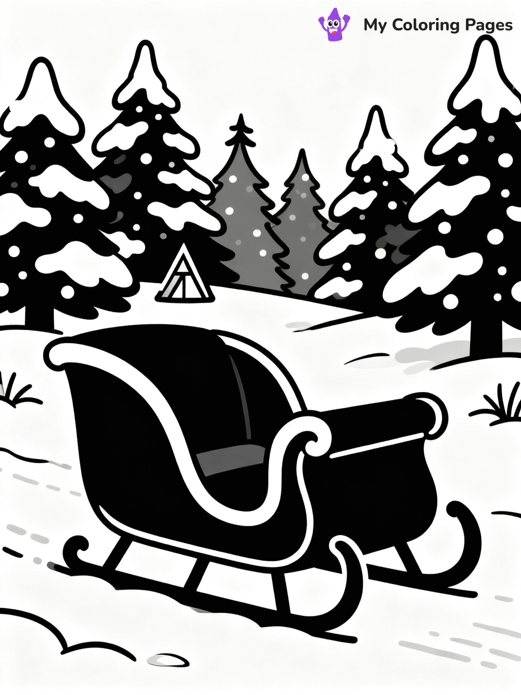 ⚠️ CRITICAL REQUIREMENT - ABSOLUTE BLACK AND WHITE ONLY ⚠️
This MUST be a BLACK AND WHITE line drawing ONLY. NO COLORS whatsoever.
- ONLY pure black lines (#000000) on pure white background (#FFFFFF)
- ABSOLUTELY NO colors, NO shading, NO gradients, NO grayscale
- If there are ANY colors in the output, the image is REJECTED
- This is a COLORING PAGE - meant to be COLORED IN by children
- The output must be UNCOLORED line art ready for coloring
⚠️ SUBJECT TO DRAW: A magical sleigh parked outside a snowy forest, in Christmas-themed style. PURE OUTLINES. NO FILLS, COLOR, SHADING, OR GREYSCALE. WHITE BACKGROUND.
(REMEMBER: Output must be BLACK AND WHITE line art only, NOT colored!)
# Flat, Friendly Cartoon Line-Art Coloring Page
You are generating a **pure black-and-white binary image** of a child-friendly cartoon scene combining characters and background scenery in one cohesive composition.
## Rendering Rules (Strict)
- Only two colors: pure black (#000000) outlines and pure white (#FFFFFF) background.
- No grayscale, shading, gradients, tints, fills, transparency, or partial pixels.
- No antialiasing or blended edges; every pixel is 100% black or white.
- No solid black fills inside shapes — all areas inside outlines must remain white.
- No dark clothing areas or filled tone blocks; all garments outlined only.
- No shadows, textures, lighting, or tonal variations.
- Must look like flat binary vector line-art for coloring pages.
## Drawing & Composition
- **Medium, consistent line weight**; clean closed outlines easy to color inside.
- **Flat, simple, child-friendly design** — no realism or 3D depth.
- Characters are **grounded on a surface**, centered and large.
- **Balanced composition** with clear silhouettes and minimal props.
## Scenery & Style
- Landmarks (e.g., mosque, CN Tower) and scenery (trees, benches, waves) drawn with **black outlines only.**
- For real-world figures, teams, or places, show accurate details using only black outlines—no text or logos. Use distinctive uniform patterns, abstract symbols, and landmark silhouettes to convey identity.
- Keep **consistent perspective**; no floating elements.
- **Style:** whimsical **Doodle Art Alley** — rounded, friendly outlines.
- May adapt shapes from **Crayola, Disney, Peppa Pig, Cocomelon** — *by shape only, never color.*
- Final output: **flat, crisp, binary (#000000/#FFFFFF)**, **no filled color or background text.**
EXTREMELYE IMPORTANT:
- PURE BINARY LINE-ART; NO FILLS (HAIR/CLOTHES/SKIN), SHADING, OR GREY.
- NO SHADING, COLOR. MUST BE WHITE BACKGROUND.
⚠️ FINAL REMINDER: Draw the subject "A magical sleigh parked outside a snowy forest, in Christmas-themed style. PURE OUTLINES. NO FILLS, COLOR, SHADING, OR GREYSCALE. WHITE BACKGROUND." as BLACK AND WHITE line art. Zero colors in output.