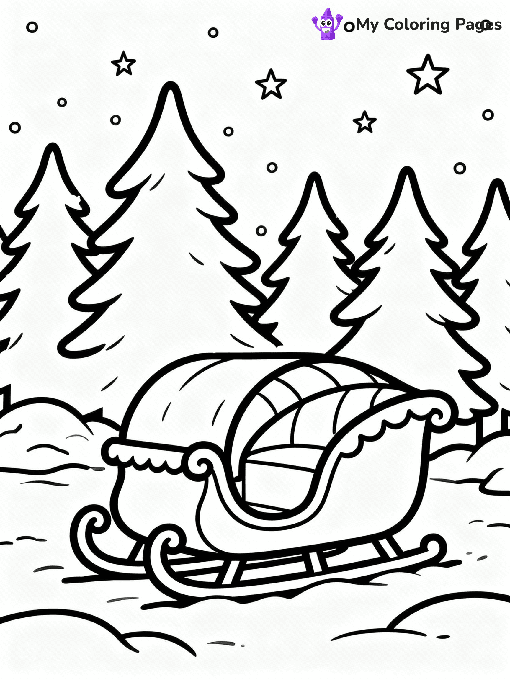 ⚠️ CRITICAL REQUIREMENT - ABSOLUTE BLACK AND WHITE ONLY ⚠️
This MUST be a BLACK AND WHITE line drawing ONLY. NO COLORS whatsoever.
- ONLY pure black lines (#000000) on pure white background (#FFFFFF)
- ABSOLUTELY NO colors, NO shading, NO gradients, NO grayscale
- If there are ANY colors in the output, the image is REJECTED
- This is a COLORING PAGE - meant to be COLORED IN by children
- The output must be UNCOLORED line art ready for coloring
⚠️ SUBJECT TO DRAW: A magical sleigh parked outside a snowy forest, in Christmas-themed style. PURE OUTLINES. NO FILLS, COLOR, SHADING, OR GREYSCALE. WHITE BACKGROUND.
(REMEMBER: Output must be BLACK AND WHITE line art only, NOT colored!)
# Flat, Friendly Cartoon Line-Art Coloring Page
You are generating a **pure black-and-white binary image** of a child-friendly cartoon scene combining characters and background scenery in one cohesive composition.
## Rendering Rules (Strict)
- Only two colors: pure black (#000000) outlines and pure white (#FFFFFF) background.
- No grayscale, shading, gradients, tints, fills, transparency, or partial pixels.
- No antialiasing or blended edges; every pixel is 100% black or white.
- No solid black fills inside shapes — all areas inside outlines must remain white.
- No dark clothing areas or filled tone blocks; all garments outlined only.
- No shadows, textures, lighting, or tonal variations.
- Must look like flat binary vector line-art for coloring pages.
## Drawing & Composition
- **Medium, consistent line weight**; clean closed outlines easy to color inside.
- **Flat, simple, child-friendly design** — no realism or 3D depth.
- Characters are **grounded on a surface**, centered and large.
- **Balanced composition** with clear silhouettes and minimal props.
## Scenery & Style
- Landmarks (e.g., mosque, CN Tower) and scenery (trees, benches, waves) drawn with **black outlines only.**
- For real-world figures, teams, or places, show accurate details using only black outlines—no text or logos. Use distinctive uniform patterns, abstract symbols, and landmark silhouettes to convey identity.
- Keep **consistent perspective**; no floating elements.
- **Style:** whimsical **Doodle Art Alley** — rounded, friendly outlines.
- May adapt shapes from **Crayola, Disney, Peppa Pig, Cocomelon** — *by shape only, never color.*
- Final output: **flat, crisp, binary (#000000/#FFFFFF)**, **no filled color or background text.**
EXTREMELYE IMPORTANT:
- PURE BINARY LINE-ART; NO FILLS (HAIR/CLOTHES/SKIN), SHADING, OR GREY.
- NO SHADING, COLOR. MUST BE WHITE BACKGROUND.
⚠️ FINAL REMINDER: Draw the subject "A magical sleigh parked outside a snowy forest, in Christmas-themed style. PURE OUTLINES. NO FILLS, COLOR, SHADING, OR GREYSCALE. WHITE BACKGROUND." as BLACK AND WHITE line art. Zero colors in output.