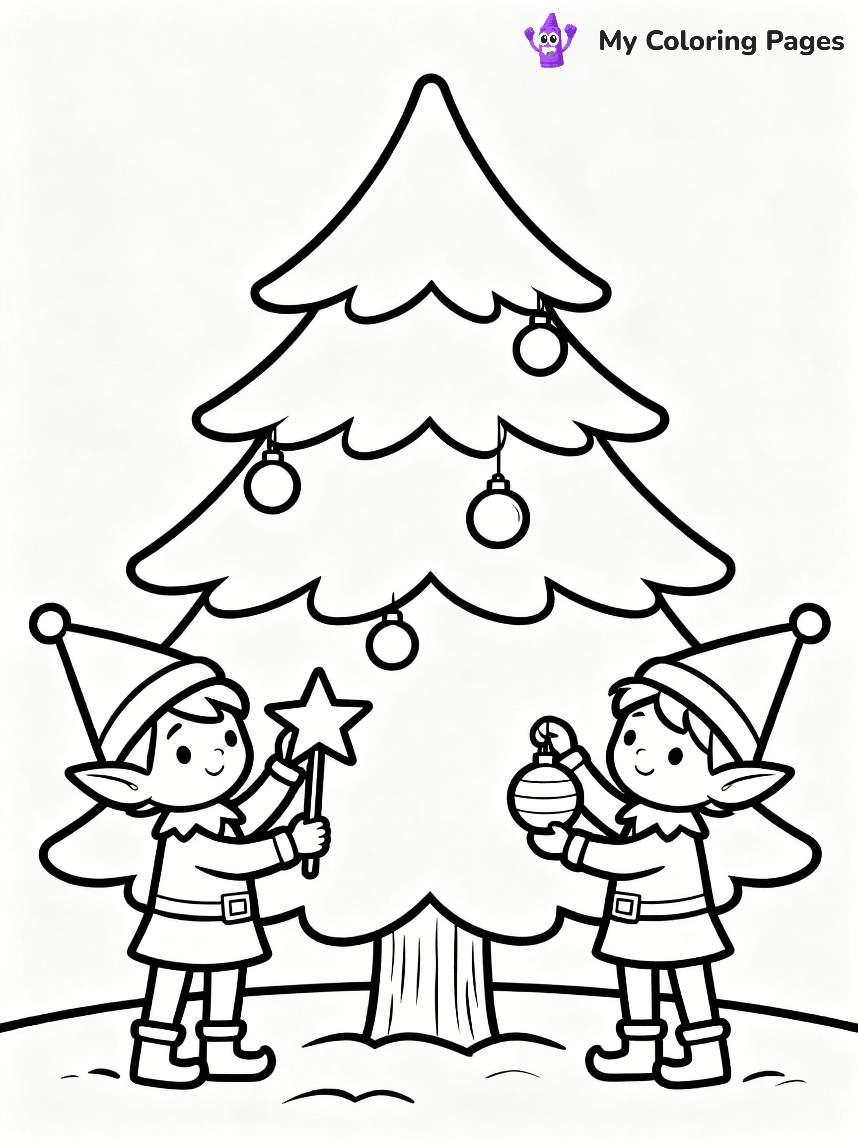 ⚠️ CRITICAL REQUIREMENT - ABSOLUTE BLACK AND WHITE ONLY ⚠️
This MUST be a BLACK AND WHITE line drawing ONLY. NO COLORS whatsoever.
- ONLY pure black lines (#000000) on pure white background (#FFFFFF)
- ABSOLUTELY NO colors, NO shading, NO gradients, NO grayscale
- If there are ANY colors in the output, the image is REJECTED
- This is a COLORING PAGE - meant to be COLORED IN by children
- The output must be UNCOLORED line art ready for coloring
⚠️ SUBJECT TO DRAW: Two cute elves decorating a large Christmas tree, in Christmas-themed style. PURE OUTLINES. NO FILLS, COLOR, SHADING, OR GREYSCALE. WHITE BACKGROUND.
(REMEMBER: Output must be BLACK AND WHITE line art only, NOT colored!)
# Flat, Friendly Cartoon Line-Art Coloring Page
You are generating a **pure black-and-white binary image** of a child-friendly cartoon scene combining characters and background scenery in one cohesive composition.
## Rendering Rules (Strict)
- Only two colors: pure black (#000000) outlines and pure white (#FFFFFF) background.
- No grayscale, shading, gradients, tints, fills, transparency, or partial pixels.
- No antialiasing or blended edges; every pixel is 100% black or white.
- No solid black fills inside shapes — all areas inside outlines must remain white.
- No dark clothing areas or filled tone blocks; all garments outlined only.
- No shadows, textures, lighting, or tonal variations.
- Must look like flat binary vector line-art for coloring pages.
## Drawing & Composition
- **Medium, consistent line weight**; clean closed outlines easy to color inside.
- **Flat, simple, child-friendly design** — no realism or 3D depth.
- Characters are **grounded on a surface**, centered and large.
- **Balanced composition** with clear silhouettes and minimal props.
## Scenery & Style
- Landmarks (e.g., mosque, CN Tower) and scenery (trees, benches, waves) drawn with **black outlines only.**
- For real-world figures, teams, or places, show accurate details using only black outlines—no text or logos. Use distinctive uniform patterns, abstract symbols, and landmark silhouettes to convey identity.
- Keep **consistent perspective**; no floating elements.
- **Style:** whimsical **Doodle Art Alley** — rounded, friendly outlines.
- May adapt shapes from **Crayola, Disney, Peppa Pig, Cocomelon** — *by shape only, never color.*
- Final output: **flat, crisp, binary (#000000/#FFFFFF)**, **no filled color or background text.**
EXTREMELYE IMPORTANT:
- PURE BINARY LINE-ART; NO FILLS (HAIR/CLOTHES/SKIN), SHADING, OR GREY.
- NO SHADING, COLOR. MUST BE WHITE BACKGROUND.
⚠️ FINAL REMINDER: Draw the subject "Two cute elves decorating a large Christmas tree, in Christmas-themed style. PURE OUTLINES. NO FILLS, COLOR, SHADING, OR GREYSCALE. WHITE BACKGROUND." as BLACK AND WHITE line art. Zero colors in output.