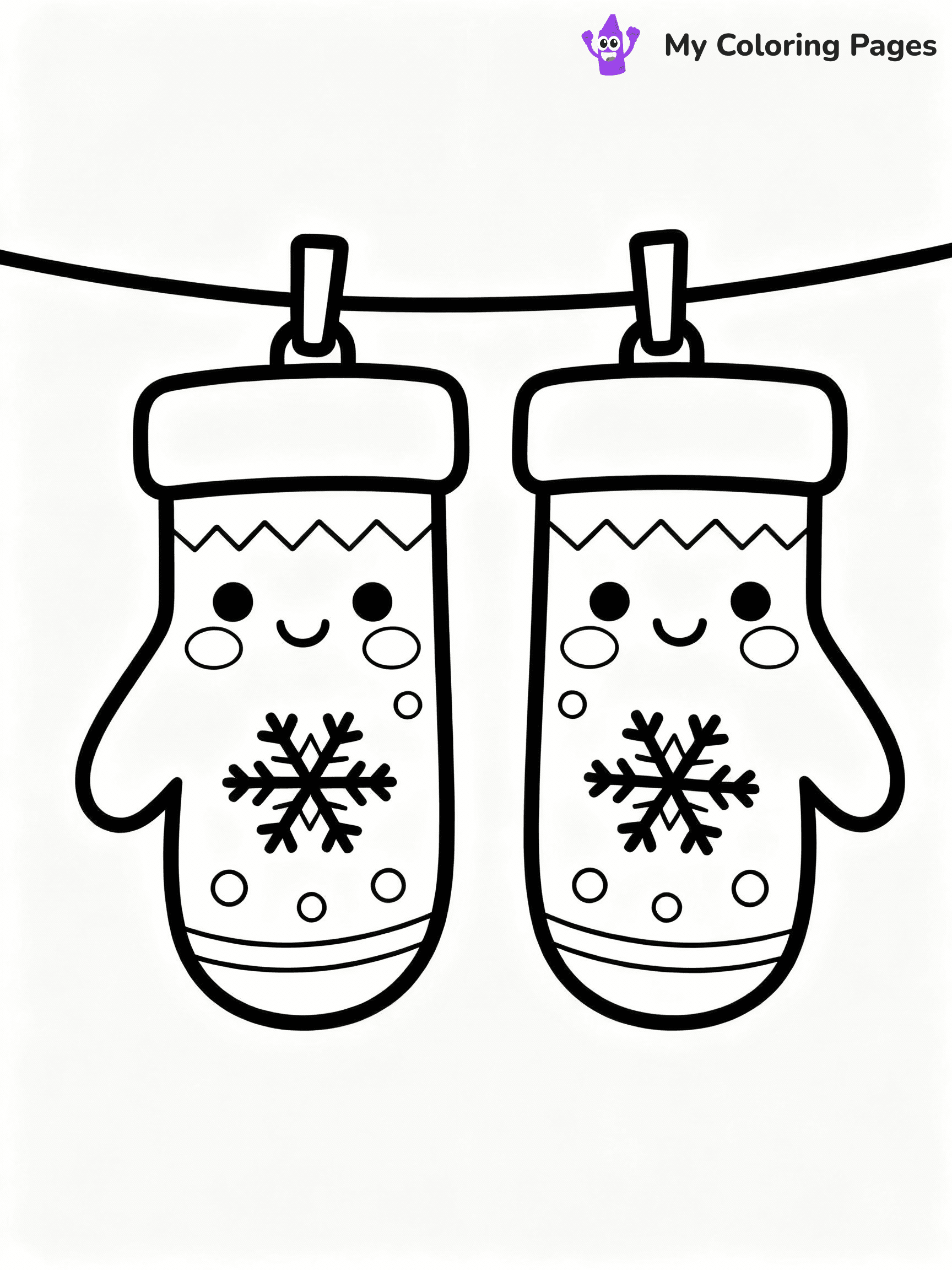 ⚠️ CRITICAL REQUIREMENT - ABSOLUTE BLACK AND WHITE ONLY ⚠️
This MUST be a BLACK AND WHITE line drawing ONLY. NO COLORS whatsoever.
- ONLY pure black lines (#000000) on pure white background (#FFFFFF)
- ABSOLUTELY NO colors, NO shading, NO gradients, NO grayscale
- If there are ANY colors in the output, the image is REJECTED
- This is a COLORING PAGE - meant to be COLORED IN by children
- The output must be UNCOLORED line art ready for coloring
⚠️ SUBJECT TO DRAW: A pair of mittens hanging from a clothesline, in Christmas-themed style. PURE OUTLINES. NO FILLS, COLOR, SHADING, OR GREYSCALE. WHITE BACKGROUND.
(REMEMBER: Output must be BLACK AND WHITE line art only, NOT colored!)
# Flat, Friendly Cartoon Line-Art Coloring Page
You are generating a **pure black-and-white binary image** of a child-friendly cartoon scene combining characters and background scenery in one cohesive composition.
## Rendering Rules (Strict)
- Only two colors: pure black (#000000) outlines and pure white (#FFFFFF) background.
- No grayscale, shading, gradients, tints, fills, transparency, or partial pixels.
- No antialiasing or blended edges; every pixel is 100% black or white.
- No solid black fills inside shapes — all areas inside outlines must remain white.
- No dark clothing areas or filled tone blocks; all garments outlined only.
- No shadows, textures, lighting, or tonal variations.
- Must look like flat binary vector line-art for coloring pages.
## Drawing & Composition
- **Medium, consistent line weight**; clean closed outlines easy to color inside.
- **Flat, simple, child-friendly design** — no realism or 3D depth.
- Characters are **grounded on a surface**, centered and large.
- **Balanced composition** with clear silhouettes and minimal props.
## Scenery & Style
- Landmarks (e.g., mosque, CN Tower) and scenery (trees, benches, waves) drawn with **black outlines only.**
- For real-world figures, teams, or places, show accurate details using only black outlines—no text or logos. Use distinctive uniform patterns, abstract symbols, and landmark silhouettes to convey identity.
- Keep **consistent perspective**; no floating elements.
- **Style:** whimsical **Doodle Art Alley** — rounded, friendly outlines.
- May adapt shapes from **Crayola, Disney, Peppa Pig, Cocomelon** — *by shape only, never color.*
- Final output: **flat, crisp, binary (#000000/#FFFFFF)**, **no filled color or background text.**
EXTREMELYE IMPORTANT:
- PURE BINARY LINE-ART; NO FILLS (HAIR/CLOTHES/SKIN), SHADING, OR GREY.
- NO SHADING, COLOR. MUST BE WHITE BACKGROUND.
⚠️ FINAL REMINDER: Draw the subject "A pair of mittens hanging from a clothesline, in Christmas-themed style. PURE OUTLINES. NO FILLS, COLOR, SHADING, OR GREYSCALE. WHITE BACKGROUND." as BLACK AND WHITE line art. Zero colors in output.