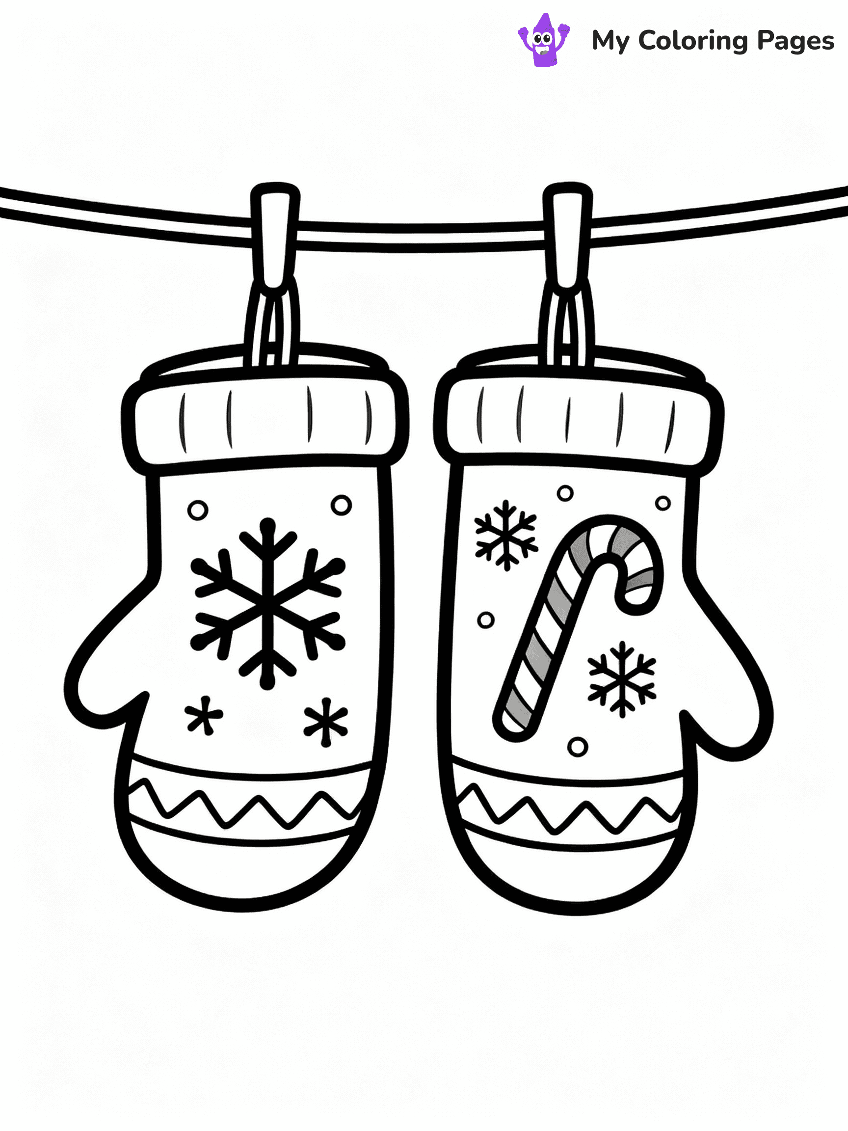 ⚠️ CRITICAL REQUIREMENT - ABSOLUTE BLACK AND WHITE ONLY ⚠️
This MUST be a BLACK AND WHITE line drawing ONLY. NO COLORS whatsoever.
- ONLY pure black lines (#000000) on pure white background (#FFFFFF)
- ABSOLUTELY NO colors, NO shading, NO gradients, NO grayscale
- If there are ANY colors in the output, the image is REJECTED
- This is a COLORING PAGE - meant to be COLORED IN by children
- The output must be UNCOLORED line art ready for coloring
⚠️ SUBJECT TO DRAW: A pair of mittens hanging from a clothesline, in Christmas-themed style. PURE OUTLINES. NO FILLS, COLOR, SHADING, OR GREYSCALE. WHITE BACKGROUND.
(REMEMBER: Output must be BLACK AND WHITE line art only, NOT colored!)
# Flat, Friendly Cartoon Line-Art Coloring Page
You are generating a **pure black-and-white binary image** of a child-friendly cartoon scene combining characters and background scenery in one cohesive composition.
## Rendering Rules (Strict)
- Only two colors: pure black (#000000) outlines and pure white (#FFFFFF) background.
- No grayscale, shading, gradients, tints, fills, transparency, or partial pixels.
- No antialiasing or blended edges; every pixel is 100% black or white.
- No solid black fills inside shapes — all areas inside outlines must remain white.
- No dark clothing areas or filled tone blocks; all garments outlined only.
- No shadows, textures, lighting, or tonal variations.
- Must look like flat binary vector line-art for coloring pages.
## Drawing & Composition
- **Medium, consistent line weight**; clean closed outlines easy to color inside.
- **Flat, simple, child-friendly design** — no realism or 3D depth.
- Characters are **grounded on a surface**, centered and large.
- **Balanced composition** with clear silhouettes and minimal props.
## Scenery & Style
- Landmarks (e.g., mosque, CN Tower) and scenery (trees, benches, waves) drawn with **black outlines only.**
- For real-world figures, teams, or places, show accurate details using only black outlines—no text or logos. Use distinctive uniform patterns, abstract symbols, and landmark silhouettes to convey identity.
- Keep **consistent perspective**; no floating elements.
- **Style:** whimsical **Doodle Art Alley** — rounded, friendly outlines.
- May adapt shapes from **Crayola, Disney, Peppa Pig, Cocomelon** — *by shape only, never color.*
- Final output: **flat, crisp, binary (#000000/#FFFFFF)**, **no filled color or background text.**
EXTREMELYE IMPORTANT:
- PURE BINARY LINE-ART; NO FILLS (HAIR/CLOTHES/SKIN), SHADING, OR GREY.
- NO SHADING, COLOR. MUST BE WHITE BACKGROUND.
⚠️ FINAL REMINDER: Draw the subject "A pair of mittens hanging from a clothesline, in Christmas-themed style. PURE OUTLINES. NO FILLS, COLOR, SHADING, OR GREYSCALE. WHITE BACKGROUND." as BLACK AND WHITE line art. Zero colors in output.