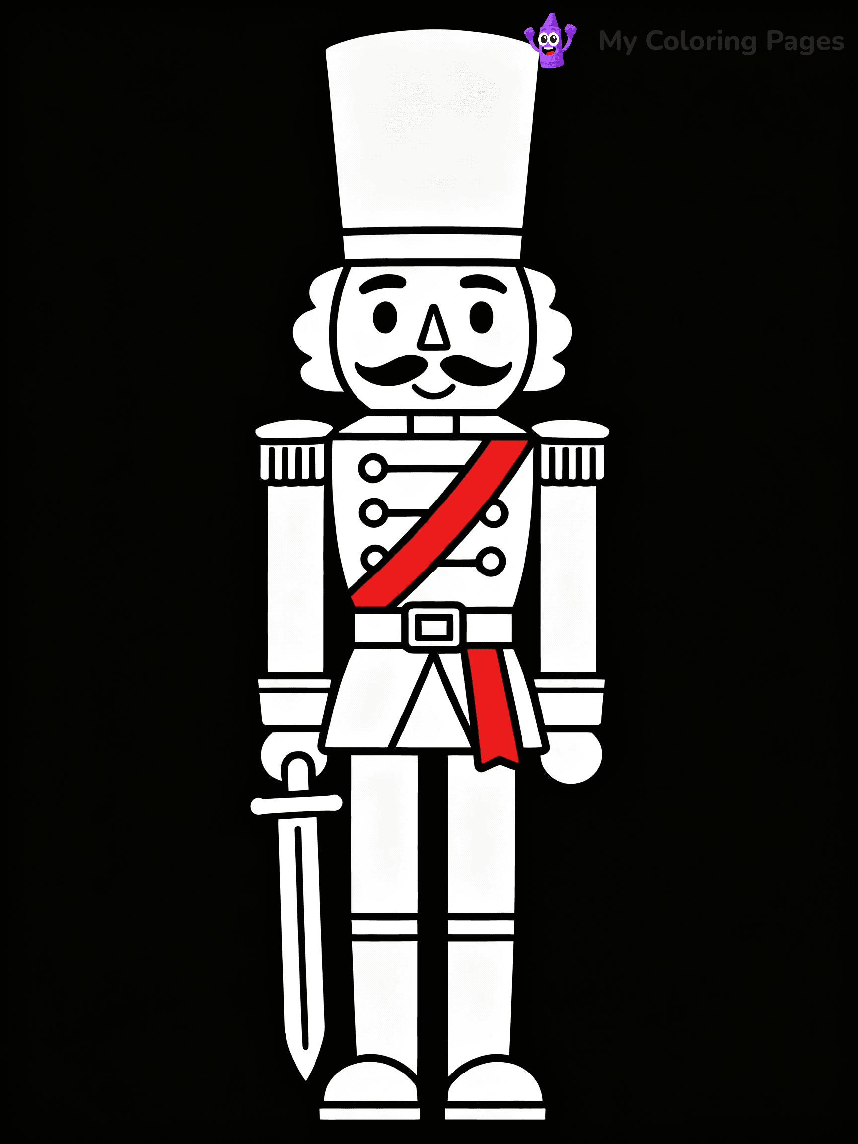 ⚠️ CRITICAL REQUIREMENT - ABSOLUTE BLACK AND WHITE ONLY ⚠️
This MUST be a BLACK AND WHITE line drawing ONLY. NO COLORS whatsoever.
- ONLY pure black lines (#000000) on pure white background (#FFFFFF)
- ABSOLUTELY NO colors, NO shading, NO gradients, NO grayscale
- If there are ANY colors in the output, the image is REJECTED
- This is a COLORING PAGE - meant to be COLORED IN by children
- The output must be UNCOLORED line art ready for coloring
⚠️ SUBJECT TO DRAW: A cheerful nutcracker soldier standing tall, in Christmas-themed style. PURE OUTLINES. NO FILLS, COLOR, SHADING, OR GREYSCALE. WHITE BACKGROUND.
(REMEMBER: Output must be BLACK AND WHITE line art only, NOT colored!)
# Flat, Friendly Cartoon Line-Art Coloring Page
You are generating a **pure black-and-white binary image** of a child-friendly cartoon scene combining characters and background scenery in one cohesive composition.
## Rendering Rules (Strict)
- Only two colors: pure black (#000000) outlines and pure white (#FFFFFF) background.
- No grayscale, shading, gradients, tints, fills, transparency, or partial pixels.
- No antialiasing or blended edges; every pixel is 100% black or white.
- No solid black fills inside shapes — all areas inside outlines must remain white.
- No dark clothing areas or filled tone blocks; all garments outlined only.
- No shadows, textures, lighting, or tonal variations.
- Must look like flat binary vector line-art for coloring pages.
## Drawing & Composition
- **Medium, consistent line weight**; clean closed outlines easy to color inside.
- **Flat, simple, child-friendly design** — no realism or 3D depth.
- Characters are **grounded on a surface**, centered and large.
- **Balanced composition** with clear silhouettes and minimal props.
## Scenery & Style
- Landmarks (e.g., mosque, CN Tower) and scenery (trees, benches, waves) drawn with **black outlines only.**
- For real-world figures, teams, or places, show accurate details using only black outlines—no text or logos. Use distinctive uniform patterns, abstract symbols, and landmark silhouettes to convey identity.
- Keep **consistent perspective**; no floating elements.
- **Style:** whimsical **Doodle Art Alley** — rounded, friendly outlines.
- May adapt shapes from **Crayola, Disney, Peppa Pig, Cocomelon** — *by shape only, never color.*
- Final output: **flat, crisp, binary (#000000/#FFFFFF)**, **no filled color or background text.**
EXTREMELYE IMPORTANT:
- PURE BINARY LINE-ART; NO FILLS (HAIR/CLOTHES/SKIN), SHADING, OR GREY.
- NO SHADING, COLOR. MUST BE WHITE BACKGROUND.
⚠️ FINAL REMINDER: Draw the subject "A cheerful nutcracker soldier standing tall, in Christmas-themed style. PURE OUTLINES. NO FILLS, COLOR, SHADING, OR GREYSCALE. WHITE BACKGROUND." as BLACK AND WHITE line art. Zero colors in output.