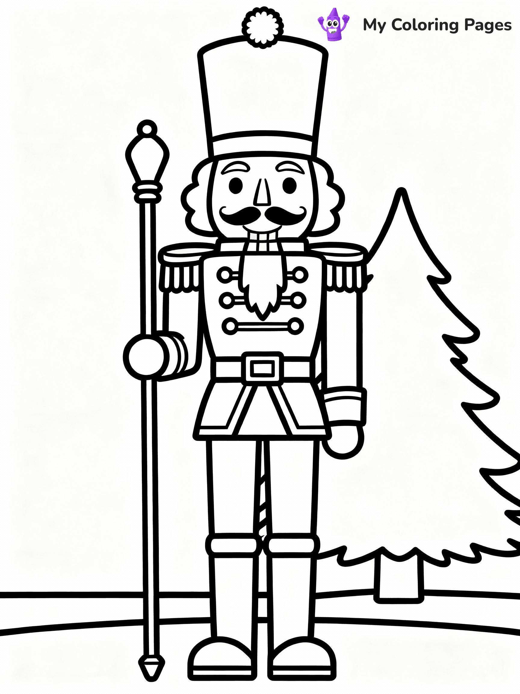 ⚠️ CRITICAL REQUIREMENT - ABSOLUTE BLACK AND WHITE ONLY ⚠️
This MUST be a BLACK AND WHITE line drawing ONLY. NO COLORS whatsoever.
- ONLY pure black lines (#000000) on pure white background (#FFFFFF)
- ABSOLUTELY NO colors, NO shading, NO gradients, NO grayscale
- If there are ANY colors in the output, the image is REJECTED
- This is a COLORING PAGE - meant to be COLORED IN by children
- The output must be UNCOLORED line art ready for coloring
⚠️ SUBJECT TO DRAW: A cheerful nutcracker soldier standing tall, in Christmas-themed style. PURE OUTLINES. NO FILLS, COLOR, SHADING, OR GREYSCALE. WHITE BACKGROUND.
(REMEMBER: Output must be BLACK AND WHITE line art only, NOT colored!)
# Flat, Friendly Cartoon Line-Art Coloring Page
You are generating a **pure black-and-white binary image** of a child-friendly cartoon scene combining characters and background scenery in one cohesive composition.
## Rendering Rules (Strict)
- Only two colors: pure black (#000000) outlines and pure white (#FFFFFF) background.
- No grayscale, shading, gradients, tints, fills, transparency, or partial pixels.
- No antialiasing or blended edges; every pixel is 100% black or white.
- No solid black fills inside shapes — all areas inside outlines must remain white.
- No dark clothing areas or filled tone blocks; all garments outlined only.
- No shadows, textures, lighting, or tonal variations.
- Must look like flat binary vector line-art for coloring pages.
## Drawing & Composition
- **Medium, consistent line weight**; clean closed outlines easy to color inside.
- **Flat, simple, child-friendly design** — no realism or 3D depth.
- Characters are **grounded on a surface**, centered and large.
- **Balanced composition** with clear silhouettes and minimal props.
## Scenery & Style
- Landmarks (e.g., mosque, CN Tower) and scenery (trees, benches, waves) drawn with **black outlines only.**
- For real-world figures, teams, or places, show accurate details using only black outlines—no text or logos. Use distinctive uniform patterns, abstract symbols, and landmark silhouettes to convey identity.
- Keep **consistent perspective**; no floating elements.
- **Style:** whimsical **Doodle Art Alley** — rounded, friendly outlines.
- May adapt shapes from **Crayola, Disney, Peppa Pig, Cocomelon** — *by shape only, never color.*
- Final output: **flat, crisp, binary (#000000/#FFFFFF)**, **no filled color or background text.**
EXTREMELYE IMPORTANT:
- PURE BINARY LINE-ART; NO FILLS (HAIR/CLOTHES/SKIN), SHADING, OR GREY.
- NO SHADING, COLOR. MUST BE WHITE BACKGROUND.
⚠️ FINAL REMINDER: Draw the subject "A cheerful nutcracker soldier standing tall, in Christmas-themed style. PURE OUTLINES. NO FILLS, COLOR, SHADING, OR GREYSCALE. WHITE BACKGROUND." as BLACK AND WHITE line art. Zero colors in output.