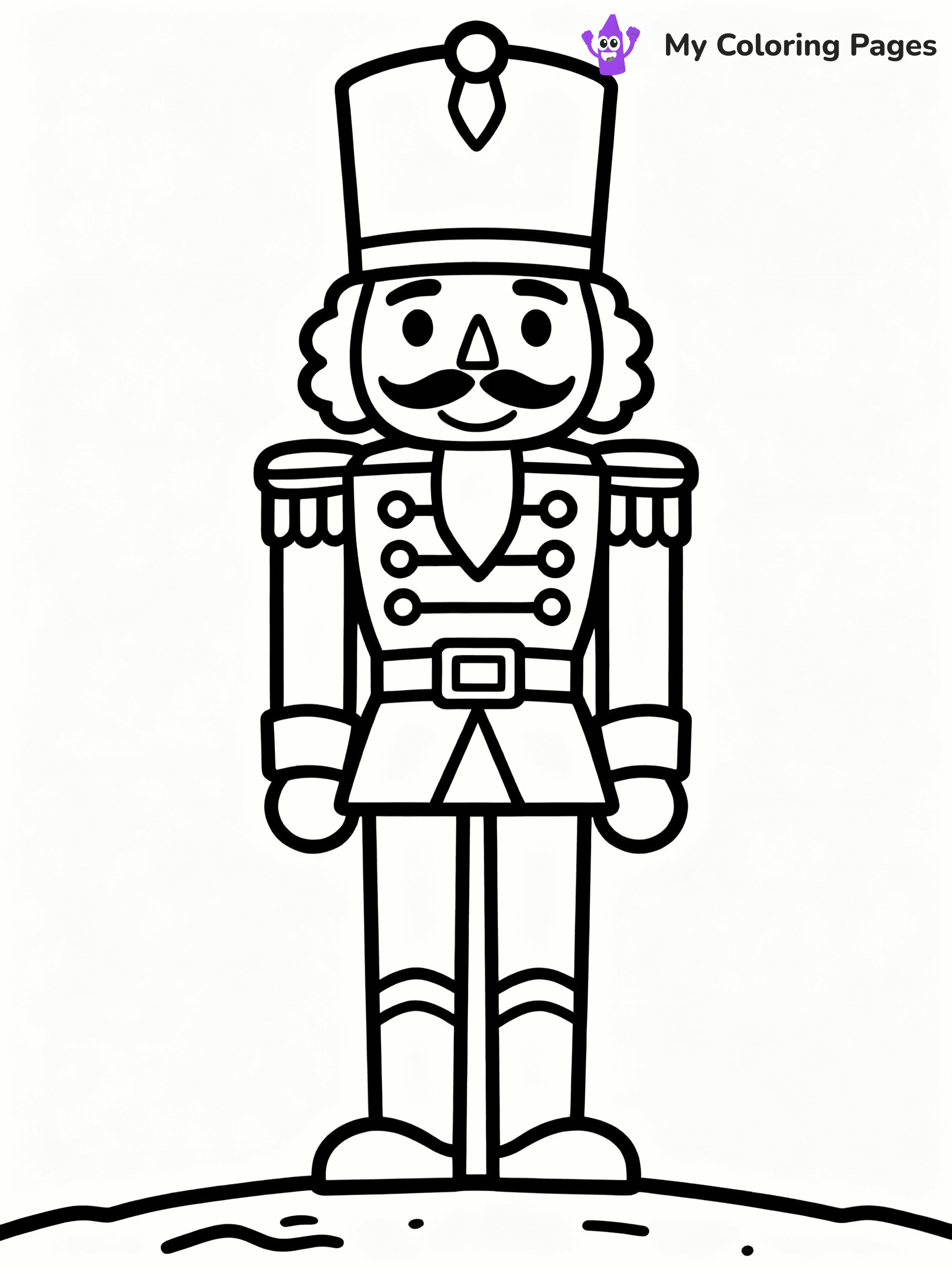 ⚠️ CRITICAL REQUIREMENT - ABSOLUTE BLACK AND WHITE ONLY ⚠️
This MUST be a BLACK AND WHITE line drawing ONLY. NO COLORS whatsoever.
- ONLY pure black lines (#000000) on pure white background (#FFFFFF)
- ABSOLUTELY NO colors, NO shading, NO gradients, NO grayscale
- If there are ANY colors in the output, the image is REJECTED
- This is a COLORING PAGE - meant to be COLORED IN by children
- The output must be UNCOLORED line art ready for coloring
⚠️ SUBJECT TO DRAW: A cheerful nutcracker soldier standing tall, in Christmas-themed style. PURE OUTLINES. NO FILLS, COLOR, SHADING, OR GREYSCALE. WHITE BACKGROUND.
(REMEMBER: Output must be BLACK AND WHITE line art only, NOT colored!)
# Flat, Friendly Cartoon Line-Art Coloring Page
You are generating a **pure black-and-white binary image** of a child-friendly cartoon scene combining characters and background scenery in one cohesive composition.
## Rendering Rules (Strict)
- Only two colors: pure black (#000000) outlines and pure white (#FFFFFF) background.
- No grayscale, shading, gradients, tints, fills, transparency, or partial pixels.
- No antialiasing or blended edges; every pixel is 100% black or white.
- No solid black fills inside shapes — all areas inside outlines must remain white.
- No dark clothing areas or filled tone blocks; all garments outlined only.
- No shadows, textures, lighting, or tonal variations.
- Must look like flat binary vector line-art for coloring pages.
## Drawing & Composition
- **Medium, consistent line weight**; clean closed outlines easy to color inside.
- **Flat, simple, child-friendly design** — no realism or 3D depth.
- Characters are **grounded on a surface**, centered and large.
- **Balanced composition** with clear silhouettes and minimal props.
## Scenery & Style
- Landmarks (e.g., mosque, CN Tower) and scenery (trees, benches, waves) drawn with **black outlines only.**
- For real-world figures, teams, or places, show accurate details using only black outlines—no text or logos. Use distinctive uniform patterns, abstract symbols, and landmark silhouettes to convey identity.
- Keep **consistent perspective**; no floating elements.
- **Style:** whimsical **Doodle Art Alley** — rounded, friendly outlines.
- May adapt shapes from **Crayola, Disney, Peppa Pig, Cocomelon** — *by shape only, never color.*
- Final output: **flat, crisp, binary (#000000/#FFFFFF)**, **no filled color or background text.**
EXTREMELYE IMPORTANT:
- PURE BINARY LINE-ART; NO FILLS (HAIR/CLOTHES/SKIN), SHADING, OR GREY.
- NO SHADING, COLOR. MUST BE WHITE BACKGROUND.
⚠️ FINAL REMINDER: Draw the subject "A cheerful nutcracker soldier standing tall, in Christmas-themed style. PURE OUTLINES. NO FILLS, COLOR, SHADING, OR GREYSCALE. WHITE BACKGROUND." as BLACK AND WHITE line art. Zero colors in output.