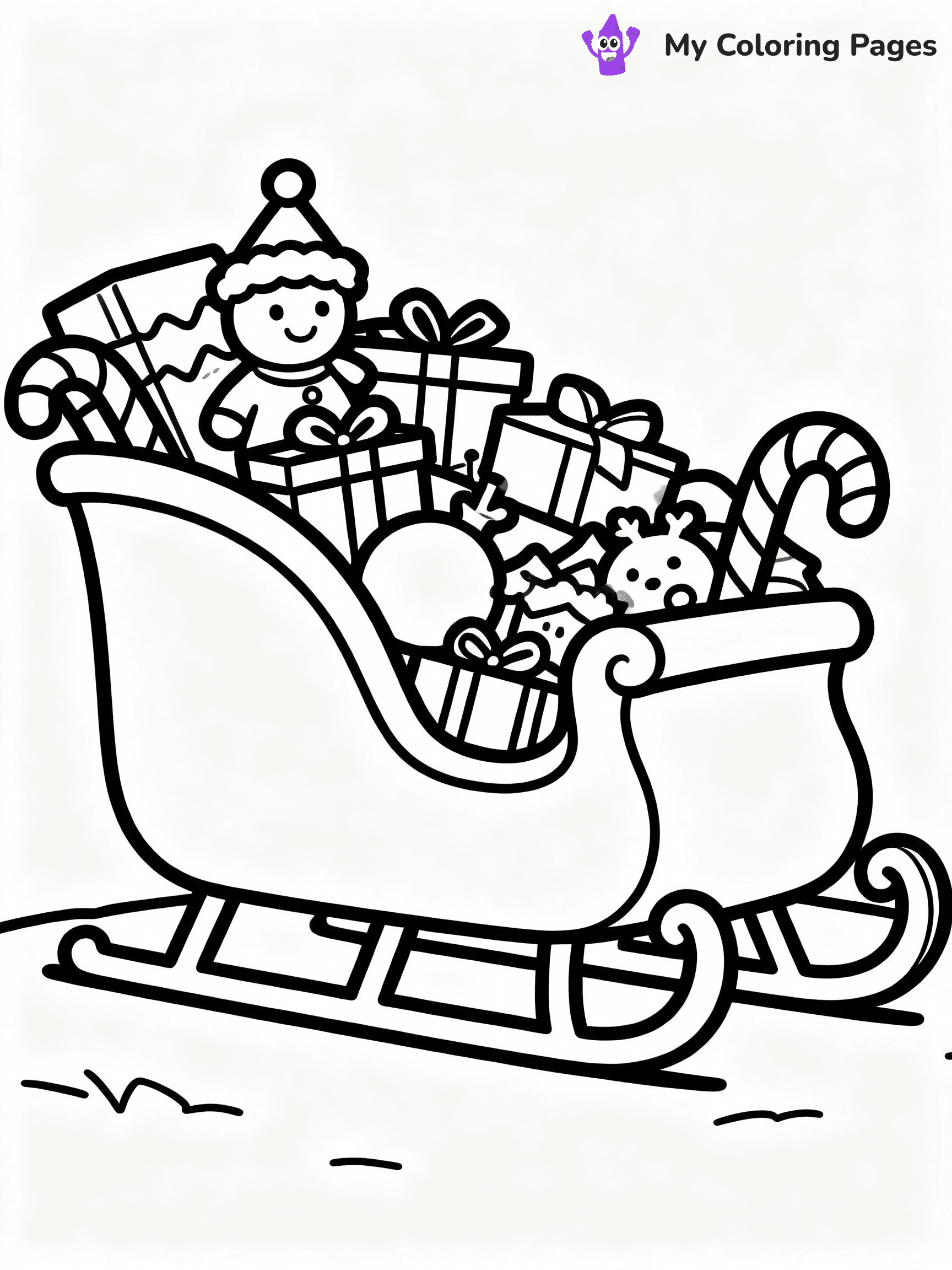 ⚠️ CRITICAL REQUIREMENT - ABSOLUTE BLACK AND WHITE ONLY ⚠️
This MUST be a BLACK AND WHITE line drawing ONLY. NO COLORS whatsoever.
- ONLY pure black lines (#000000) on pure white background (#FFFFFF)
- ABSOLUTELY NO colors, NO shading, NO gradients, NO grayscale
- If there are ANY colors in the output, the image is REJECTED
- This is a COLORING PAGE - meant to be COLORED IN by children
- The output must be UNCOLORED line art ready for coloring
⚠️ SUBJECT TO DRAW: A Christmas sleigh filled with toys and candy canes, in Christmas-themed style. PURE OUTLINES. NO FILLS, COLOR, SHADING, OR GREYSCALE. WHITE BACKGROUND.
(REMEMBER: Output must be BLACK AND WHITE line art only, NOT colored!)
# Flat, Friendly Cartoon Line-Art Coloring Page
You are generating a **pure black-and-white binary image** of a child-friendly cartoon scene combining characters and background scenery in one cohesive composition.
## Rendering Rules (Strict)
- Only two colors: pure black (#000000) outlines and pure white (#FFFFFF) background.
- No grayscale, shading, gradients, tints, fills, transparency, or partial pixels.
- No antialiasing or blended edges; every pixel is 100% black or white.
- No solid black fills inside shapes — all areas inside outlines must remain white.
- No dark clothing areas or filled tone blocks; all garments outlined only.
- No shadows, textures, lighting, or tonal variations.
- Must look like flat binary vector line-art for coloring pages.
## Drawing & Composition
- **Medium, consistent line weight**; clean closed outlines easy to color inside.
- **Flat, simple, child-friendly design** — no realism or 3D depth.
- Characters are **grounded on a surface**, centered and large.
- **Balanced composition** with clear silhouettes and minimal props.
## Scenery & Style
- Landmarks (e.g., mosque, CN Tower) and scenery (trees, benches, waves) drawn with **black outlines only.**
- For real-world figures, teams, or places, show accurate details using only black outlines—no text or logos. Use distinctive uniform patterns, abstract symbols, and landmark silhouettes to convey identity.
- Keep **consistent perspective**; no floating elements.
- **Style:** whimsical **Doodle Art Alley** — rounded, friendly outlines.
- May adapt shapes from **Crayola, Disney, Peppa Pig, Cocomelon** — *by shape only, never color.*
- Final output: **flat, crisp, binary (#000000/#FFFFFF)**, **no filled color or background text.**
EXTREMELYE IMPORTANT:
- PURE BINARY LINE-ART; NO FILLS (HAIR/CLOTHES/SKIN), SHADING, OR GREY.
- NO SHADING, COLOR. MUST BE WHITE BACKGROUND.
⚠️ FINAL REMINDER: Draw the subject "A Christmas sleigh filled with toys and candy canes, in Christmas-themed style. PURE OUTLINES. NO FILLS, COLOR, SHADING, OR GREYSCALE. WHITE BACKGROUND." as BLACK AND WHITE line art. Zero colors in output.