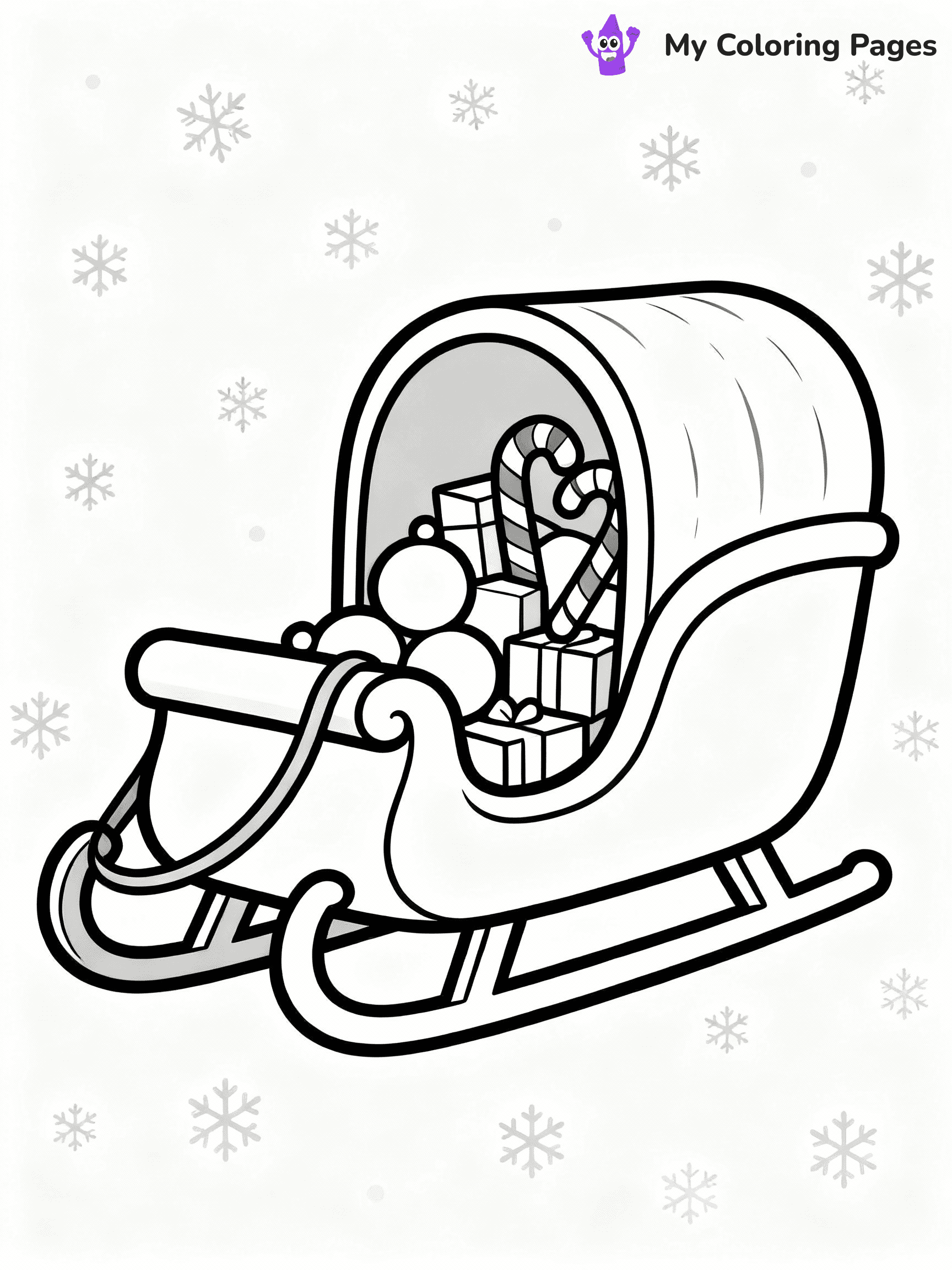 ⚠️ CRITICAL REQUIREMENT - ABSOLUTE BLACK AND WHITE ONLY ⚠️
This MUST be a BLACK AND WHITE line drawing ONLY. NO COLORS whatsoever.
- ONLY pure black lines (#000000) on pure white background (#FFFFFF)
- ABSOLUTELY NO colors, NO shading, NO gradients, NO grayscale
- If there are ANY colors in the output, the image is REJECTED
- This is a COLORING PAGE - meant to be COLORED IN by children
- The output must be UNCOLORED line art ready for coloring
⚠️ SUBJECT TO DRAW: A Christmas sleigh filled with toys and candy canes, in Christmas-themed style. PURE OUTLINES. NO FILLS, COLOR, SHADING, OR GREYSCALE. WHITE BACKGROUND.
(REMEMBER: Output must be BLACK AND WHITE line art only, NOT colored!)
# Flat, Friendly Cartoon Line-Art Coloring Page
You are generating a **pure black-and-white binary image** of a child-friendly cartoon scene combining characters and background scenery in one cohesive composition.
## Rendering Rules (Strict)
- Only two colors: pure black (#000000) outlines and pure white (#FFFFFF) background.
- No grayscale, shading, gradients, tints, fills, transparency, or partial pixels.
- No antialiasing or blended edges; every pixel is 100% black or white.
- No solid black fills inside shapes — all areas inside outlines must remain white.
- No dark clothing areas or filled tone blocks; all garments outlined only.
- No shadows, textures, lighting, or tonal variations.
- Must look like flat binary vector line-art for coloring pages.
## Drawing & Composition
- **Medium, consistent line weight**; clean closed outlines easy to color inside.
- **Flat, simple, child-friendly design** — no realism or 3D depth.
- Characters are **grounded on a surface**, centered and large.
- **Balanced composition** with clear silhouettes and minimal props.
## Scenery & Style
- Landmarks (e.g., mosque, CN Tower) and scenery (trees, benches, waves) drawn with **black outlines only.**
- For real-world figures, teams, or places, show accurate details using only black outlines—no text or logos. Use distinctive uniform patterns, abstract symbols, and landmark silhouettes to convey identity.
- Keep **consistent perspective**; no floating elements.
- **Style:** whimsical **Doodle Art Alley** — rounded, friendly outlines.
- May adapt shapes from **Crayola, Disney, Peppa Pig, Cocomelon** — *by shape only, never color.*
- Final output: **flat, crisp, binary (#000000/#FFFFFF)**, **no filled color or background text.**
EXTREMELYE IMPORTANT:
- PURE BINARY LINE-ART; NO FILLS (HAIR/CLOTHES/SKIN), SHADING, OR GREY.
- NO SHADING, COLOR. MUST BE WHITE BACKGROUND.
⚠️ FINAL REMINDER: Draw the subject "A Christmas sleigh filled with toys and candy canes, in Christmas-themed style. PURE OUTLINES. NO FILLS, COLOR, SHADING, OR GREYSCALE. WHITE BACKGROUND." as BLACK AND WHITE line art. Zero colors in output.