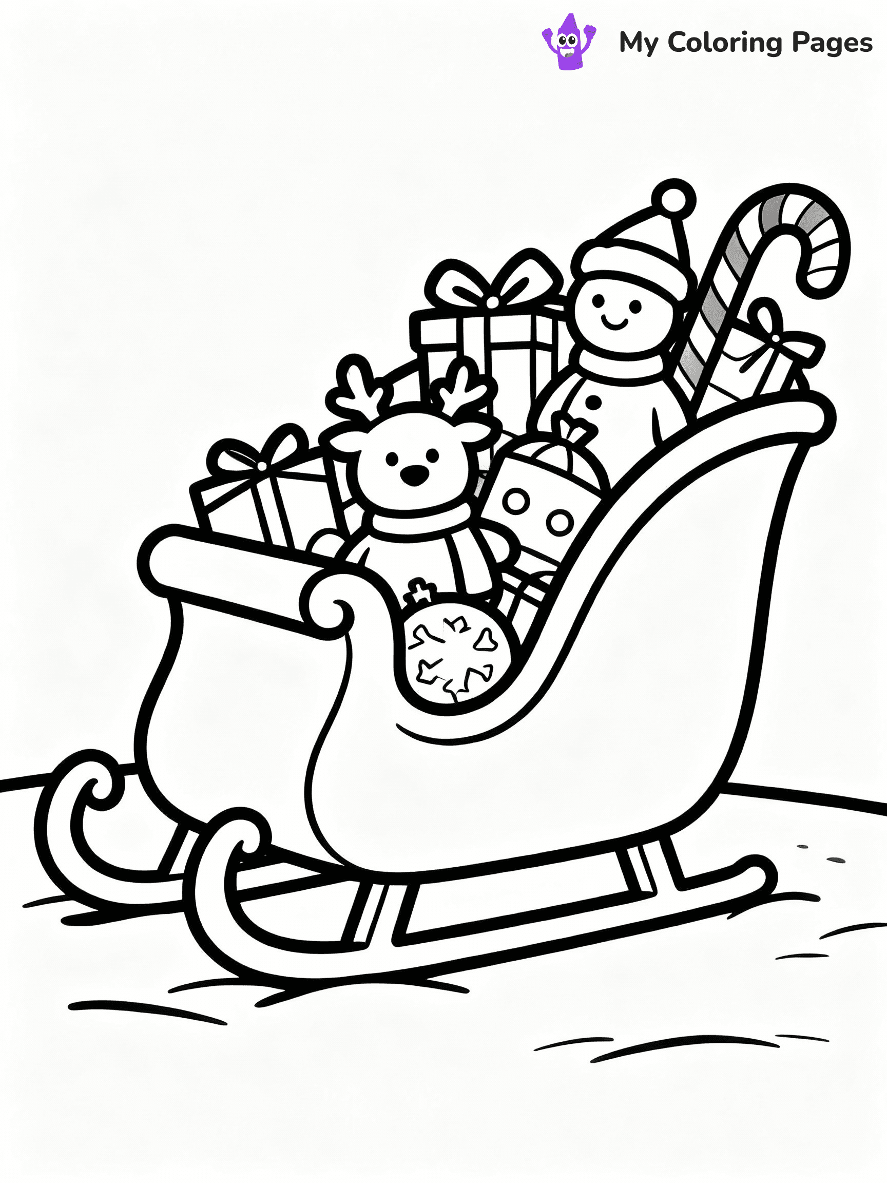 ⚠️ CRITICAL REQUIREMENT - ABSOLUTE BLACK AND WHITE ONLY ⚠️
This MUST be a BLACK AND WHITE line drawing ONLY. NO COLORS whatsoever.
- ONLY pure black lines (#000000) on pure white background (#FFFFFF)
- ABSOLUTELY NO colors, NO shading, NO gradients, NO grayscale
- If there are ANY colors in the output, the image is REJECTED
- This is a COLORING PAGE - meant to be COLORED IN by children
- The output must be UNCOLORED line art ready for coloring
⚠️ SUBJECT TO DRAW: A Christmas sleigh filled with toys and candy canes, in Christmas-themed style. PURE OUTLINES. NO FILLS, COLOR, SHADING, OR GREYSCALE. WHITE BACKGROUND.
(REMEMBER: Output must be BLACK AND WHITE line art only, NOT colored!)
# Flat, Friendly Cartoon Line-Art Coloring Page
You are generating a **pure black-and-white binary image** of a child-friendly cartoon scene combining characters and background scenery in one cohesive composition.
## Rendering Rules (Strict)
- Only two colors: pure black (#000000) outlines and pure white (#FFFFFF) background.
- No grayscale, shading, gradients, tints, fills, transparency, or partial pixels.
- No antialiasing or blended edges; every pixel is 100% black or white.
- No solid black fills inside shapes — all areas inside outlines must remain white.
- No dark clothing areas or filled tone blocks; all garments outlined only.
- No shadows, textures, lighting, or tonal variations.
- Must look like flat binary vector line-art for coloring pages.
## Drawing & Composition
- **Medium, consistent line weight**; clean closed outlines easy to color inside.
- **Flat, simple, child-friendly design** — no realism or 3D depth.
- Characters are **grounded on a surface**, centered and large.
- **Balanced composition** with clear silhouettes and minimal props.
## Scenery & Style
- Landmarks (e.g., mosque, CN Tower) and scenery (trees, benches, waves) drawn with **black outlines only.**
- For real-world figures, teams, or places, show accurate details using only black outlines—no text or logos. Use distinctive uniform patterns, abstract symbols, and landmark silhouettes to convey identity.
- Keep **consistent perspective**; no floating elements.
- **Style:** whimsical **Doodle Art Alley** — rounded, friendly outlines.
- May adapt shapes from **Crayola, Disney, Peppa Pig, Cocomelon** — *by shape only, never color.*
- Final output: **flat, crisp, binary (#000000/#FFFFFF)**, **no filled color or background text.**
EXTREMELYE IMPORTANT:
- PURE BINARY LINE-ART; NO FILLS (HAIR/CLOTHES/SKIN), SHADING, OR GREY.
- NO SHADING, COLOR. MUST BE WHITE BACKGROUND.
⚠️ FINAL REMINDER: Draw the subject "A Christmas sleigh filled with toys and candy canes, in Christmas-themed style. PURE OUTLINES. NO FILLS, COLOR, SHADING, OR GREYSCALE. WHITE BACKGROUND." as BLACK AND WHITE line art. Zero colors in output.