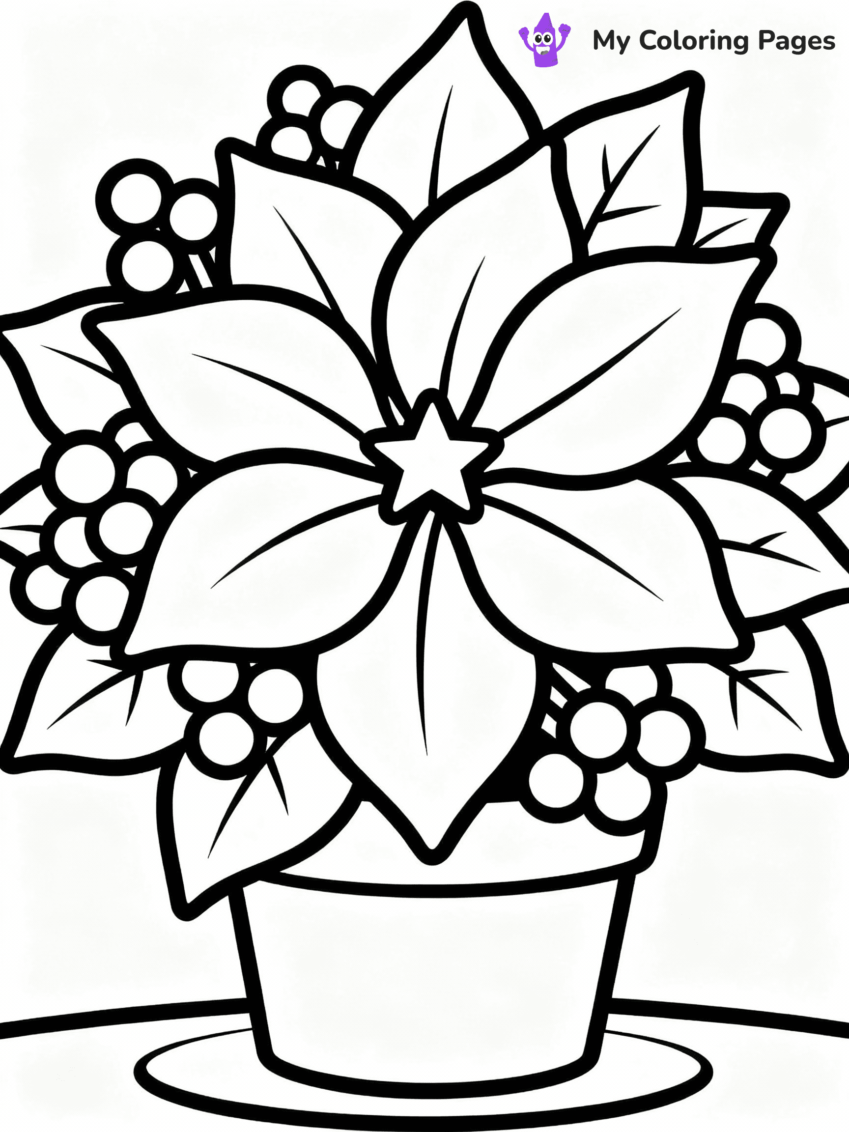⚠️ CRITICAL REQUIREMENT - ABSOLUTE BLACK AND WHITE ONLY ⚠️
This MUST be a BLACK AND WHITE line drawing ONLY. NO COLORS whatsoever.
- ONLY pure black lines (#000000) on pure white background (#FFFFFF)
- ABSOLUTELY NO colors, NO shading, NO gradients, NO grayscale
- If there are ANY colors in the output, the image is REJECTED
- This is a COLORING PAGE - meant to be COLORED IN by children
- The output must be UNCOLORED line art ready for coloring
⚠️ SUBJECT TO DRAW: A beautiful poinsettia flower arrangement, in Christmas-themed style. PURE OUTLINES. NO FILLS, COLOR, SHADING, OR GREYSCALE. WHITE BACKGROUND.
(REMEMBER: Output must be BLACK AND WHITE line art only, NOT colored!)
# Flat, Friendly Cartoon Line-Art Coloring Page
You are generating a **pure black-and-white binary image** of a child-friendly cartoon scene combining characters and background scenery in one cohesive composition.
## Rendering Rules (Strict)
- Only two colors: pure black (#000000) outlines and pure white (#FFFFFF) background.
- No grayscale, shading, gradients, tints, fills, transparency, or partial pixels.
- No antialiasing or blended edges; every pixel is 100% black or white.
- No solid black fills inside shapes — all areas inside outlines must remain white.
- No dark clothing areas or filled tone blocks; all garments outlined only.
- No shadows, textures, lighting, or tonal variations.
- Must look like flat binary vector line-art for coloring pages.
## Drawing & Composition
- **Medium, consistent line weight**; clean closed outlines easy to color inside.
- **Flat, simple, child-friendly design** — no realism or 3D depth.
- Characters are **grounded on a surface**, centered and large.
- **Balanced composition** with clear silhouettes and minimal props.
## Scenery & Style
- Landmarks (e.g., mosque, CN Tower) and scenery (trees, benches, waves) drawn with **black outlines only.**
- For real-world figures, teams, or places, show accurate details using only black outlines—no text or logos. Use distinctive uniform patterns, abstract symbols, and landmark silhouettes to convey identity.
- Keep **consistent perspective**; no floating elements.
- **Style:** whimsical **Doodle Art Alley** — rounded, friendly outlines.
- May adapt shapes from **Crayola, Disney, Peppa Pig, Cocomelon** — *by shape only, never color.*
- Final output: **flat, crisp, binary (#000000/#FFFFFF)**, **no filled color or background text.**
EXTREMELYE IMPORTANT:
- PURE BINARY LINE-ART; NO FILLS (HAIR/CLOTHES/SKIN), SHADING, OR GREY.
- NO SHADING, COLOR. MUST BE WHITE BACKGROUND.
⚠️ FINAL REMINDER: Draw the subject "A beautiful poinsettia flower arrangement, in Christmas-themed style. PURE OUTLINES. NO FILLS, COLOR, SHADING, OR GREYSCALE. WHITE BACKGROUND." as BLACK AND WHITE line art. Zero colors in output.