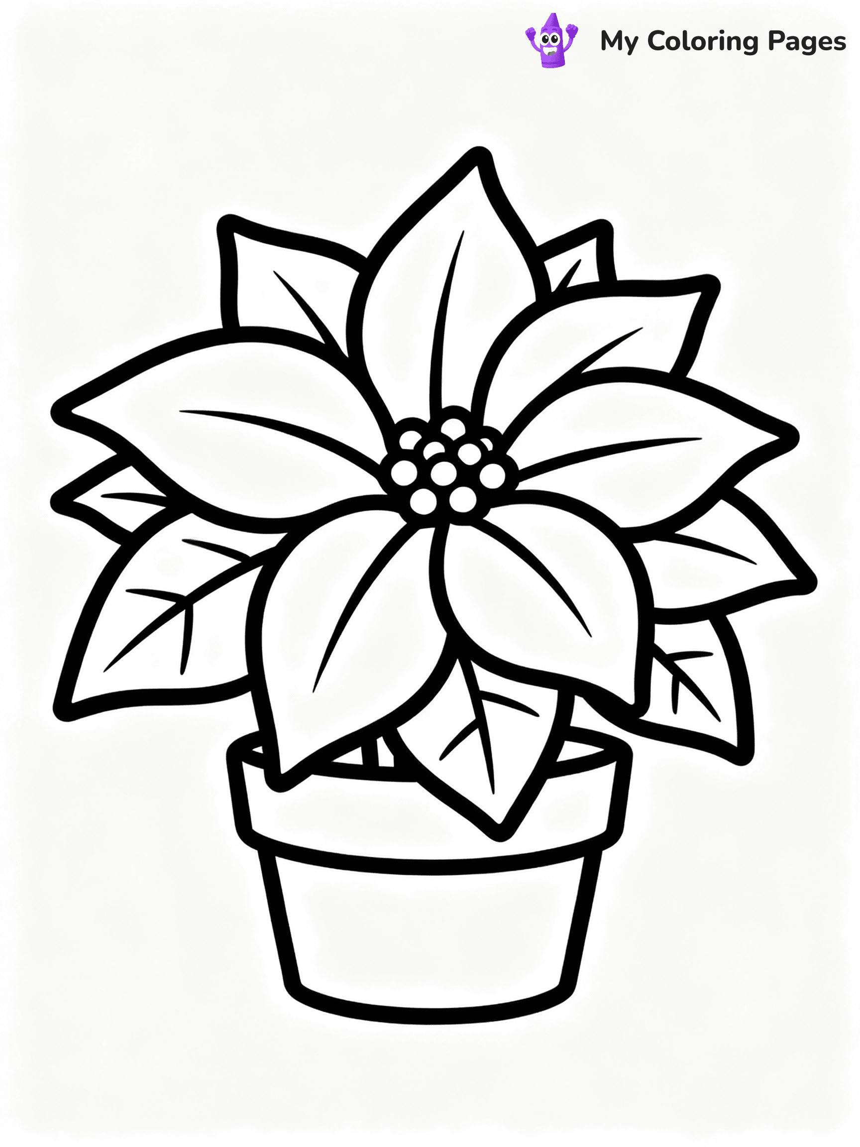 ⚠️ CRITICAL REQUIREMENT - ABSOLUTE BLACK AND WHITE ONLY ⚠️
This MUST be a BLACK AND WHITE line drawing ONLY. NO COLORS whatsoever.
- ONLY pure black lines (#000000) on pure white background (#FFFFFF)
- ABSOLUTELY NO colors, NO shading, NO gradients, NO grayscale
- If there are ANY colors in the output, the image is REJECTED
- This is a COLORING PAGE - meant to be COLORED IN by children
- The output must be UNCOLORED line art ready for coloring
⚠️ SUBJECT TO DRAW: A beautiful poinsettia flower arrangement, in Christmas-themed style. PURE OUTLINES. NO FILLS, COLOR, SHADING, OR GREYSCALE. WHITE BACKGROUND.
(REMEMBER: Output must be BLACK AND WHITE line art only, NOT colored!)
# Flat, Friendly Cartoon Line-Art Coloring Page
You are generating a **pure black-and-white binary image** of a child-friendly cartoon scene combining characters and background scenery in one cohesive composition.
## Rendering Rules (Strict)
- Only two colors: pure black (#000000) outlines and pure white (#FFFFFF) background.
- No grayscale, shading, gradients, tints, fills, transparency, or partial pixels.
- No antialiasing or blended edges; every pixel is 100% black or white.
- No solid black fills inside shapes — all areas inside outlines must remain white.
- No dark clothing areas or filled tone blocks; all garments outlined only.
- No shadows, textures, lighting, or tonal variations.
- Must look like flat binary vector line-art for coloring pages.
## Drawing & Composition
- **Medium, consistent line weight**; clean closed outlines easy to color inside.
- **Flat, simple, child-friendly design** — no realism or 3D depth.
- Characters are **grounded on a surface**, centered and large.
- **Balanced composition** with clear silhouettes and minimal props.
## Scenery & Style
- Landmarks (e.g., mosque, CN Tower) and scenery (trees, benches, waves) drawn with **black outlines only.**
- For real-world figures, teams, or places, show accurate details using only black outlines—no text or logos. Use distinctive uniform patterns, abstract symbols, and landmark silhouettes to convey identity.
- Keep **consistent perspective**; no floating elements.
- **Style:** whimsical **Doodle Art Alley** — rounded, friendly outlines.
- May adapt shapes from **Crayola, Disney, Peppa Pig, Cocomelon** — *by shape only, never color.*
- Final output: **flat, crisp, binary (#000000/#FFFFFF)**, **no filled color or background text.**
EXTREMELYE IMPORTANT:
- PURE BINARY LINE-ART; NO FILLS (HAIR/CLOTHES/SKIN), SHADING, OR GREY.
- NO SHADING, COLOR. MUST BE WHITE BACKGROUND.
⚠️ FINAL REMINDER: Draw the subject "A beautiful poinsettia flower arrangement, in Christmas-themed style. PURE OUTLINES. NO FILLS, COLOR, SHADING, OR GREYSCALE. WHITE BACKGROUND." as BLACK AND WHITE line art. Zero colors in output.