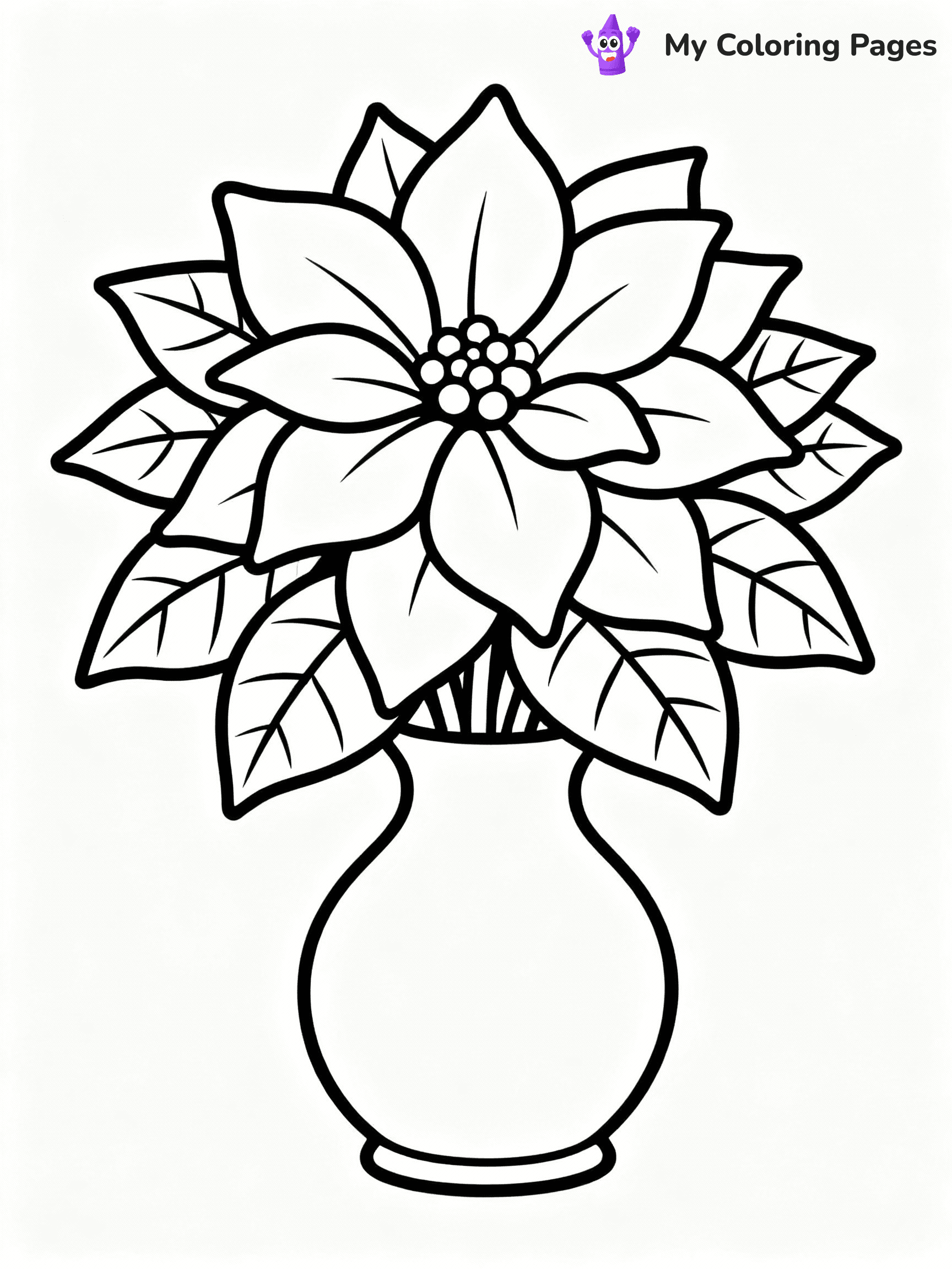 ⚠️ CRITICAL REQUIREMENT - ABSOLUTE BLACK AND WHITE ONLY ⚠️
This MUST be a BLACK AND WHITE line drawing ONLY. NO COLORS whatsoever.
- ONLY pure black lines (#000000) on pure white background (#FFFFFF)
- ABSOLUTELY NO colors, NO shading, NO gradients, NO grayscale
- If there are ANY colors in the output, the image is REJECTED
- This is a COLORING PAGE - meant to be COLORED IN by children
- The output must be UNCOLORED line art ready for coloring
⚠️ SUBJECT TO DRAW: A beautiful poinsettia flower arrangement, in Christmas-themed style. PURE OUTLINES. NO FILLS, COLOR, SHADING, OR GREYSCALE. WHITE BACKGROUND.
(REMEMBER: Output must be BLACK AND WHITE line art only, NOT colored!)
# Flat, Friendly Cartoon Line-Art Coloring Page
You are generating a **pure black-and-white binary image** of a child-friendly cartoon scene combining characters and background scenery in one cohesive composition.
## Rendering Rules (Strict)
- Only two colors: pure black (#000000) outlines and pure white (#FFFFFF) background.
- No grayscale, shading, gradients, tints, fills, transparency, or partial pixels.
- No antialiasing or blended edges; every pixel is 100% black or white.
- No solid black fills inside shapes — all areas inside outlines must remain white.
- No dark clothing areas or filled tone blocks; all garments outlined only.
- No shadows, textures, lighting, or tonal variations.
- Must look like flat binary vector line-art for coloring pages.
## Drawing & Composition
- **Medium, consistent line weight**; clean closed outlines easy to color inside.
- **Flat, simple, child-friendly design** — no realism or 3D depth.
- Characters are **grounded on a surface**, centered and large.
- **Balanced composition** with clear silhouettes and minimal props.
## Scenery & Style
- Landmarks (e.g., mosque, CN Tower) and scenery (trees, benches, waves) drawn with **black outlines only.**
- For real-world figures, teams, or places, show accurate details using only black outlines—no text or logos. Use distinctive uniform patterns, abstract symbols, and landmark silhouettes to convey identity.
- Keep **consistent perspective**; no floating elements.
- **Style:** whimsical **Doodle Art Alley** — rounded, friendly outlines.
- May adapt shapes from **Crayola, Disney, Peppa Pig, Cocomelon** — *by shape only, never color.*
- Final output: **flat, crisp, binary (#000000/#FFFFFF)**, **no filled color or background text.**
EXTREMELYE IMPORTANT:
- PURE BINARY LINE-ART; NO FILLS (HAIR/CLOTHES/SKIN), SHADING, OR GREY.
- NO SHADING, COLOR. MUST BE WHITE BACKGROUND.
⚠️ FINAL REMINDER: Draw the subject "A beautiful poinsettia flower arrangement, in Christmas-themed style. PURE OUTLINES. NO FILLS, COLOR, SHADING, OR GREYSCALE. WHITE BACKGROUND." as BLACK AND WHITE line art. Zero colors in output.