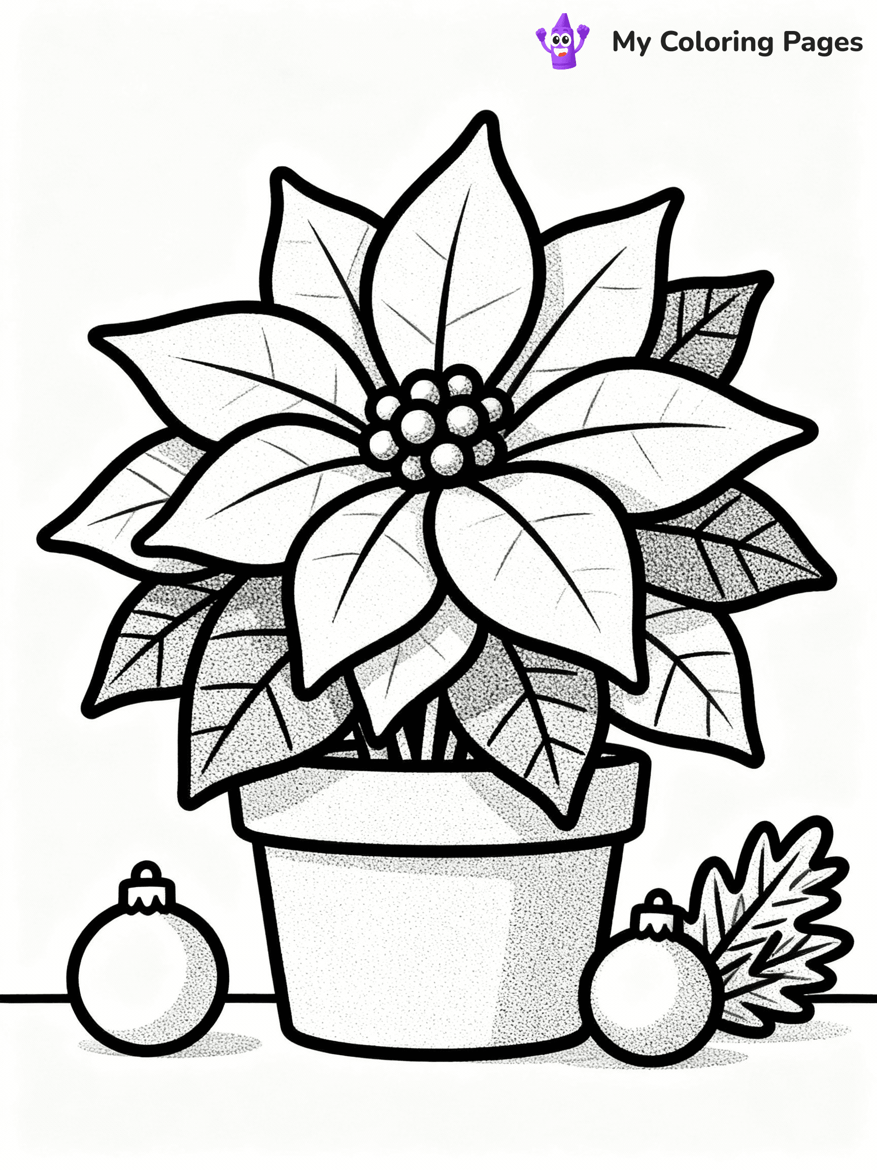⚠️ CRITICAL REQUIREMENT - ABSOLUTE BLACK AND WHITE ONLY ⚠️
This MUST be a BLACK AND WHITE line drawing ONLY. NO COLORS whatsoever.
- ONLY pure black lines (#000000) on pure white background (#FFFFFF)
- ABSOLUTELY NO colors, NO shading, NO gradients, NO grayscale
- If there are ANY colors in the output, the image is REJECTED
- This is a COLORING PAGE - meant to be COLORED IN by children
- The output must be UNCOLORED line art ready for coloring
⚠️ SUBJECT TO DRAW: A beautiful poinsettia flower arrangement, in Christmas-themed style. PURE OUTLINES. NO FILLS, COLOR, SHADING, OR GREYSCALE. WHITE BACKGROUND.
(REMEMBER: Output must be BLACK AND WHITE line art only, NOT colored!)
# Flat, Friendly Cartoon Line-Art Coloring Page
You are generating a **pure black-and-white binary image** of a child-friendly cartoon scene combining characters and background scenery in one cohesive composition.
## Rendering Rules (Strict)
- Only two colors: pure black (#000000) outlines and pure white (#FFFFFF) background.
- No grayscale, shading, gradients, tints, fills, transparency, or partial pixels.
- No antialiasing or blended edges; every pixel is 100% black or white.
- No solid black fills inside shapes — all areas inside outlines must remain white.
- No dark clothing areas or filled tone blocks; all garments outlined only.
- No shadows, textures, lighting, or tonal variations.
- Must look like flat binary vector line-art for coloring pages.
## Drawing & Composition
- **Medium, consistent line weight**; clean closed outlines easy to color inside.
- **Flat, simple, child-friendly design** — no realism or 3D depth.
- Characters are **grounded on a surface**, centered and large.
- **Balanced composition** with clear silhouettes and minimal props.
## Scenery & Style
- Landmarks (e.g., mosque, CN Tower) and scenery (trees, benches, waves) drawn with **black outlines only.**
- For real-world figures, teams, or places, show accurate details using only black outlines—no text or logos. Use distinctive uniform patterns, abstract symbols, and landmark silhouettes to convey identity.
- Keep **consistent perspective**; no floating elements.
- **Style:** whimsical **Doodle Art Alley** — rounded, friendly outlines.
- May adapt shapes from **Crayola, Disney, Peppa Pig, Cocomelon** — *by shape only, never color.*
- Final output: **flat, crisp, binary (#000000/#FFFFFF)**, **no filled color or background text.**
EXTREMELYE IMPORTANT:
- PURE BINARY LINE-ART; NO FILLS (HAIR/CLOTHES/SKIN), SHADING, OR GREY.
- NO SHADING, COLOR. MUST BE WHITE BACKGROUND.
⚠️ FINAL REMINDER: Draw the subject "A beautiful poinsettia flower arrangement, in Christmas-themed style. PURE OUTLINES. NO FILLS, COLOR, SHADING, OR GREYSCALE. WHITE BACKGROUND." as BLACK AND WHITE line art. Zero colors in output.