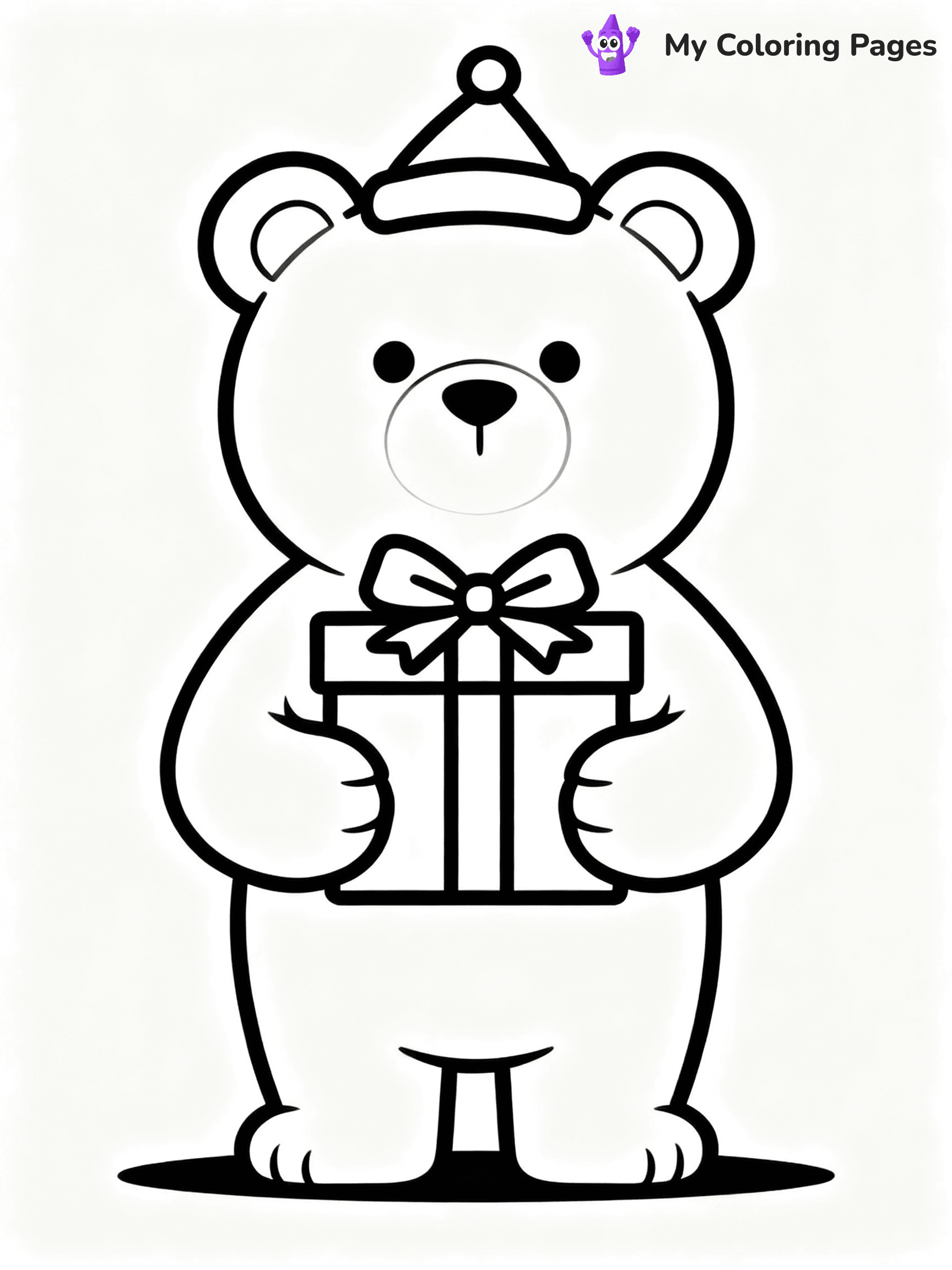 ⚠️ CRITICAL REQUIREMENT - ABSOLUTE BLACK AND WHITE ONLY ⚠️
This MUST be a BLACK AND WHITE line drawing ONLY. NO COLORS whatsoever.
- ONLY pure black lines (#000000) on pure white background (#FFFFFF)
- ABSOLUTELY NO colors, NO shading, NO gradients, NO grayscale
- If there are ANY colors in the output, the image is REJECTED
- This is a COLORING PAGE - meant to be COLORED IN by children
- The output must be UNCOLORED line art ready for coloring
⚠️ SUBJECT TO DRAW: A teddy bear holding a wrapped present, in Christmas-themed style. PURE OUTLINES. NO FILLS, COLOR, SHADING, OR GREYSCALE. WHITE BACKGROUND.
(REMEMBER: Output must be BLACK AND WHITE line art only, NOT colored!)
# Flat, Friendly Cartoon Line-Art Coloring Page
You are generating a **pure black-and-white binary image** of a child-friendly cartoon scene combining characters and background scenery in one cohesive composition.
## Rendering Rules (Strict)
- Only two colors: pure black (#000000) outlines and pure white (#FFFFFF) background.
- No grayscale, shading, gradients, tints, fills, transparency, or partial pixels.
- No antialiasing or blended edges; every pixel is 100% black or white.
- No solid black fills inside shapes — all areas inside outlines must remain white.
- No dark clothing areas or filled tone blocks; all garments outlined only.
- No shadows, textures, lighting, or tonal variations.
- Must look like flat binary vector line-art for coloring pages.
## Drawing & Composition
- **Medium, consistent line weight**; clean closed outlines easy to color inside.
- **Flat, simple, child-friendly design** — no realism or 3D depth.
- Characters are **grounded on a surface**, centered and large.
- **Balanced composition** with clear silhouettes and minimal props.
## Scenery & Style
- Landmarks (e.g., mosque, CN Tower) and scenery (trees, benches, waves) drawn with **black outlines only.**
- For real-world figures, teams, or places, show accurate details using only black outlines—no text or logos. Use distinctive uniform patterns, abstract symbols, and landmark silhouettes to convey identity.
- Keep **consistent perspective**; no floating elements.
- **Style:** whimsical **Doodle Art Alley** — rounded, friendly outlines.
- May adapt shapes from **Crayola, Disney, Peppa Pig, Cocomelon** — *by shape only, never color.*
- Final output: **flat, crisp, binary (#000000/#FFFFFF)**, **no filled color or background text.**
EXTREMELYE IMPORTANT:
- PURE BINARY LINE-ART; NO FILLS (HAIR/CLOTHES/SKIN), SHADING, OR GREY.
- NO SHADING, COLOR. MUST BE WHITE BACKGROUND.
⚠️ FINAL REMINDER: Draw the subject "A teddy bear holding a wrapped present, in Christmas-themed style. PURE OUTLINES. NO FILLS, COLOR, SHADING, OR GREYSCALE. WHITE BACKGROUND." as BLACK AND WHITE line art. Zero colors in output.