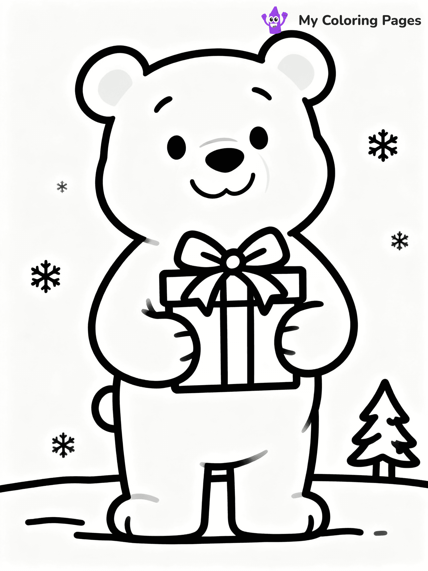 ⚠️ CRITICAL REQUIREMENT - ABSOLUTE BLACK AND WHITE ONLY ⚠️
This MUST be a BLACK AND WHITE line drawing ONLY. NO COLORS whatsoever.
- ONLY pure black lines (#000000) on pure white background (#FFFFFF)
- ABSOLUTELY NO colors, NO shading, NO gradients, NO grayscale
- If there are ANY colors in the output, the image is REJECTED
- This is a COLORING PAGE - meant to be COLORED IN by children
- The output must be UNCOLORED line art ready for coloring
⚠️ SUBJECT TO DRAW: A teddy bear holding a wrapped present, in Christmas-themed style. PURE OUTLINES. NO FILLS, COLOR, SHADING, OR GREYSCALE. WHITE BACKGROUND.
(REMEMBER: Output must be BLACK AND WHITE line art only, NOT colored!)
# Flat, Friendly Cartoon Line-Art Coloring Page
You are generating a **pure black-and-white binary image** of a child-friendly cartoon scene combining characters and background scenery in one cohesive composition.
## Rendering Rules (Strict)
- Only two colors: pure black (#000000) outlines and pure white (#FFFFFF) background.
- No grayscale, shading, gradients, tints, fills, transparency, or partial pixels.
- No antialiasing or blended edges; every pixel is 100% black or white.
- No solid black fills inside shapes — all areas inside outlines must remain white.
- No dark clothing areas or filled tone blocks; all garments outlined only.
- No shadows, textures, lighting, or tonal variations.
- Must look like flat binary vector line-art for coloring pages.
## Drawing & Composition
- **Medium, consistent line weight**; clean closed outlines easy to color inside.
- **Flat, simple, child-friendly design** — no realism or 3D depth.
- Characters are **grounded on a surface**, centered and large.
- **Balanced composition** with clear silhouettes and minimal props.
## Scenery & Style
- Landmarks (e.g., mosque, CN Tower) and scenery (trees, benches, waves) drawn with **black outlines only.**
- For real-world figures, teams, or places, show accurate details using only black outlines—no text or logos. Use distinctive uniform patterns, abstract symbols, and landmark silhouettes to convey identity.
- Keep **consistent perspective**; no floating elements.
- **Style:** whimsical **Doodle Art Alley** — rounded, friendly outlines.
- May adapt shapes from **Crayola, Disney, Peppa Pig, Cocomelon** — *by shape only, never color.*
- Final output: **flat, crisp, binary (#000000/#FFFFFF)**, **no filled color or background text.**
EXTREMELYE IMPORTANT:
- PURE BINARY LINE-ART; NO FILLS (HAIR/CLOTHES/SKIN), SHADING, OR GREY.
- NO SHADING, COLOR. MUST BE WHITE BACKGROUND.
⚠️ FINAL REMINDER: Draw the subject "A teddy bear holding a wrapped present, in Christmas-themed style. PURE OUTLINES. NO FILLS, COLOR, SHADING, OR GREYSCALE. WHITE BACKGROUND." as BLACK AND WHITE line art. Zero colors in output.