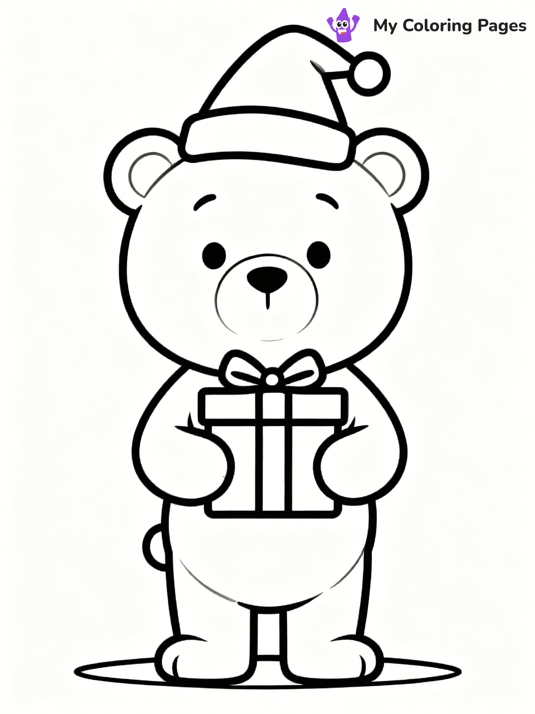 ⚠️ CRITICAL REQUIREMENT - ABSOLUTE BLACK AND WHITE ONLY ⚠️
This MUST be a BLACK AND WHITE line drawing ONLY. NO COLORS whatsoever.
- ONLY pure black lines (#000000) on pure white background (#FFFFFF)
- ABSOLUTELY NO colors, NO shading, NO gradients, NO grayscale
- If there are ANY colors in the output, the image is REJECTED
- This is a COLORING PAGE - meant to be COLORED IN by children
- The output must be UNCOLORED line art ready for coloring
⚠️ SUBJECT TO DRAW: A teddy bear holding a wrapped present, in Christmas-themed style. PURE OUTLINES. NO FILLS, COLOR, SHADING, OR GREYSCALE. WHITE BACKGROUND.
(REMEMBER: Output must be BLACK AND WHITE line art only, NOT colored!)
# Flat, Friendly Cartoon Line-Art Coloring Page
You are generating a **pure black-and-white binary image** of a child-friendly cartoon scene combining characters and background scenery in one cohesive composition.
## Rendering Rules (Strict)
- Only two colors: pure black (#000000) outlines and pure white (#FFFFFF) background.
- No grayscale, shading, gradients, tints, fills, transparency, or partial pixels.
- No antialiasing or blended edges; every pixel is 100% black or white.
- No solid black fills inside shapes — all areas inside outlines must remain white.
- No dark clothing areas or filled tone blocks; all garments outlined only.
- No shadows, textures, lighting, or tonal variations.
- Must look like flat binary vector line-art for coloring pages.
## Drawing & Composition
- **Medium, consistent line weight**; clean closed outlines easy to color inside.
- **Flat, simple, child-friendly design** — no realism or 3D depth.
- Characters are **grounded on a surface**, centered and large.
- **Balanced composition** with clear silhouettes and minimal props.
## Scenery & Style
- Landmarks (e.g., mosque, CN Tower) and scenery (trees, benches, waves) drawn with **black outlines only.**
- For real-world figures, teams, or places, show accurate details using only black outlines—no text or logos. Use distinctive uniform patterns, abstract symbols, and landmark silhouettes to convey identity.
- Keep **consistent perspective**; no floating elements.
- **Style:** whimsical **Doodle Art Alley** — rounded, friendly outlines.
- May adapt shapes from **Crayola, Disney, Peppa Pig, Cocomelon** — *by shape only, never color.*
- Final output: **flat, crisp, binary (#000000/#FFFFFF)**, **no filled color or background text.**
EXTREMELYE IMPORTANT:
- PURE BINARY LINE-ART; NO FILLS (HAIR/CLOTHES/SKIN), SHADING, OR GREY.
- NO SHADING, COLOR. MUST BE WHITE BACKGROUND.
⚠️ FINAL REMINDER: Draw the subject "A teddy bear holding a wrapped present, in Christmas-themed style. PURE OUTLINES. NO FILLS, COLOR, SHADING, OR GREYSCALE. WHITE BACKGROUND." as BLACK AND WHITE line art. Zero colors in output.