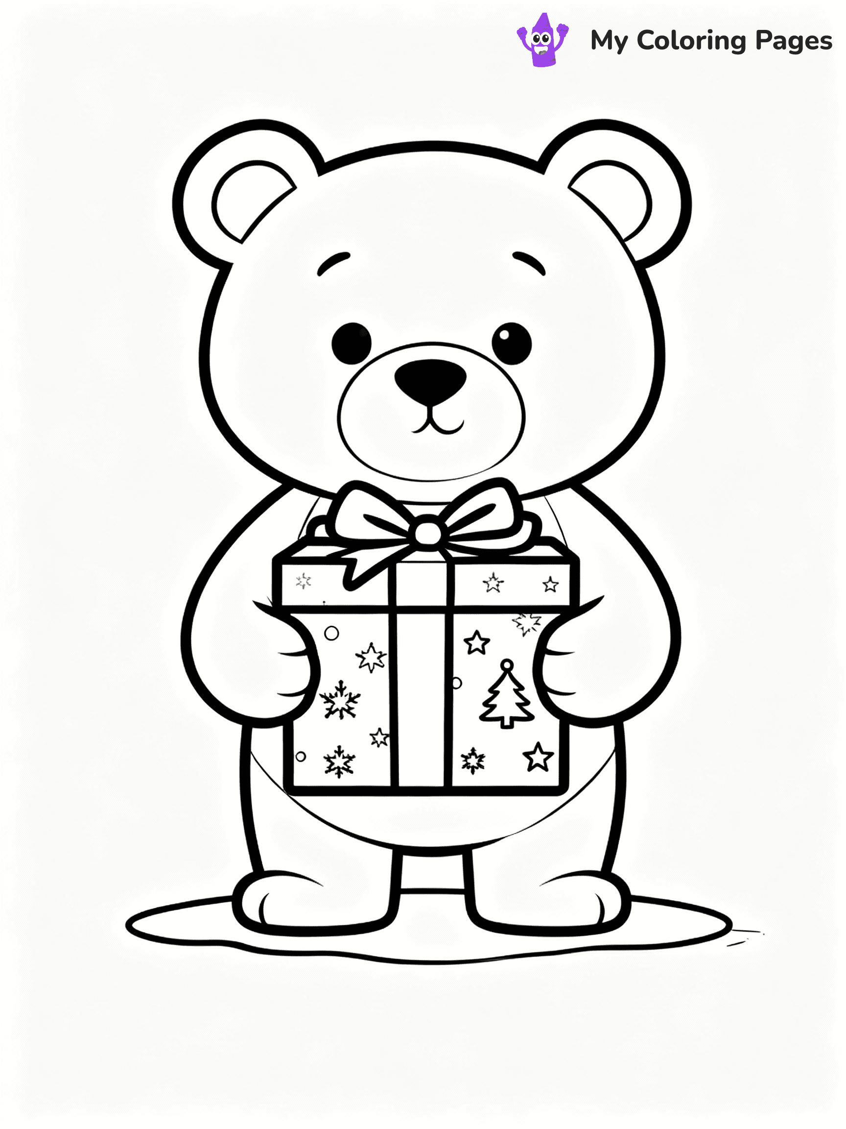 ⚠️ CRITICAL REQUIREMENT - ABSOLUTE BLACK AND WHITE ONLY ⚠️
This MUST be a BLACK AND WHITE line drawing ONLY. NO COLORS whatsoever.
- ONLY pure black lines (#000000) on pure white background (#FFFFFF)
- ABSOLUTELY NO colors, NO shading, NO gradients, NO grayscale
- If there are ANY colors in the output, the image is REJECTED
- This is a COLORING PAGE - meant to be COLORED IN by children
- The output must be UNCOLORED line art ready for coloring
⚠️ SUBJECT TO DRAW: A teddy bear holding a wrapped present, in Christmas-themed style. PURE OUTLINES. NO FILLS, COLOR, SHADING, OR GREYSCALE. WHITE BACKGROUND.
(REMEMBER: Output must be BLACK AND WHITE line art only, NOT colored!)
# Flat, Friendly Cartoon Line-Art Coloring Page
You are generating a **pure black-and-white binary image** of a child-friendly cartoon scene combining characters and background scenery in one cohesive composition.
## Rendering Rules (Strict)
- Only two colors: pure black (#000000) outlines and pure white (#FFFFFF) background.
- No grayscale, shading, gradients, tints, fills, transparency, or partial pixels.
- No antialiasing or blended edges; every pixel is 100% black or white.
- No solid black fills inside shapes — all areas inside outlines must remain white.
- No dark clothing areas or filled tone blocks; all garments outlined only.
- No shadows, textures, lighting, or tonal variations.
- Must look like flat binary vector line-art for coloring pages.
## Drawing & Composition
- **Medium, consistent line weight**; clean closed outlines easy to color inside.
- **Flat, simple, child-friendly design** — no realism or 3D depth.
- Characters are **grounded on a surface**, centered and large.
- **Balanced composition** with clear silhouettes and minimal props.
## Scenery & Style
- Landmarks (e.g., mosque, CN Tower) and scenery (trees, benches, waves) drawn with **black outlines only.**
- For real-world figures, teams, or places, show accurate details using only black outlines—no text or logos. Use distinctive uniform patterns, abstract symbols, and landmark silhouettes to convey identity.
- Keep **consistent perspective**; no floating elements.
- **Style:** whimsical **Doodle Art Alley** — rounded, friendly outlines.
- May adapt shapes from **Crayola, Disney, Peppa Pig, Cocomelon** — *by shape only, never color.*
- Final output: **flat, crisp, binary (#000000/#FFFFFF)**, **no filled color or background text.**
EXTREMELYE IMPORTANT:
- PURE BINARY LINE-ART; NO FILLS (HAIR/CLOTHES/SKIN), SHADING, OR GREY.
- NO SHADING, COLOR. MUST BE WHITE BACKGROUND.
⚠️ FINAL REMINDER: Draw the subject "A teddy bear holding a wrapped present, in Christmas-themed style. PURE OUTLINES. NO FILLS, COLOR, SHADING, OR GREYSCALE. WHITE BACKGROUND." as BLACK AND WHITE line art. Zero colors in output.