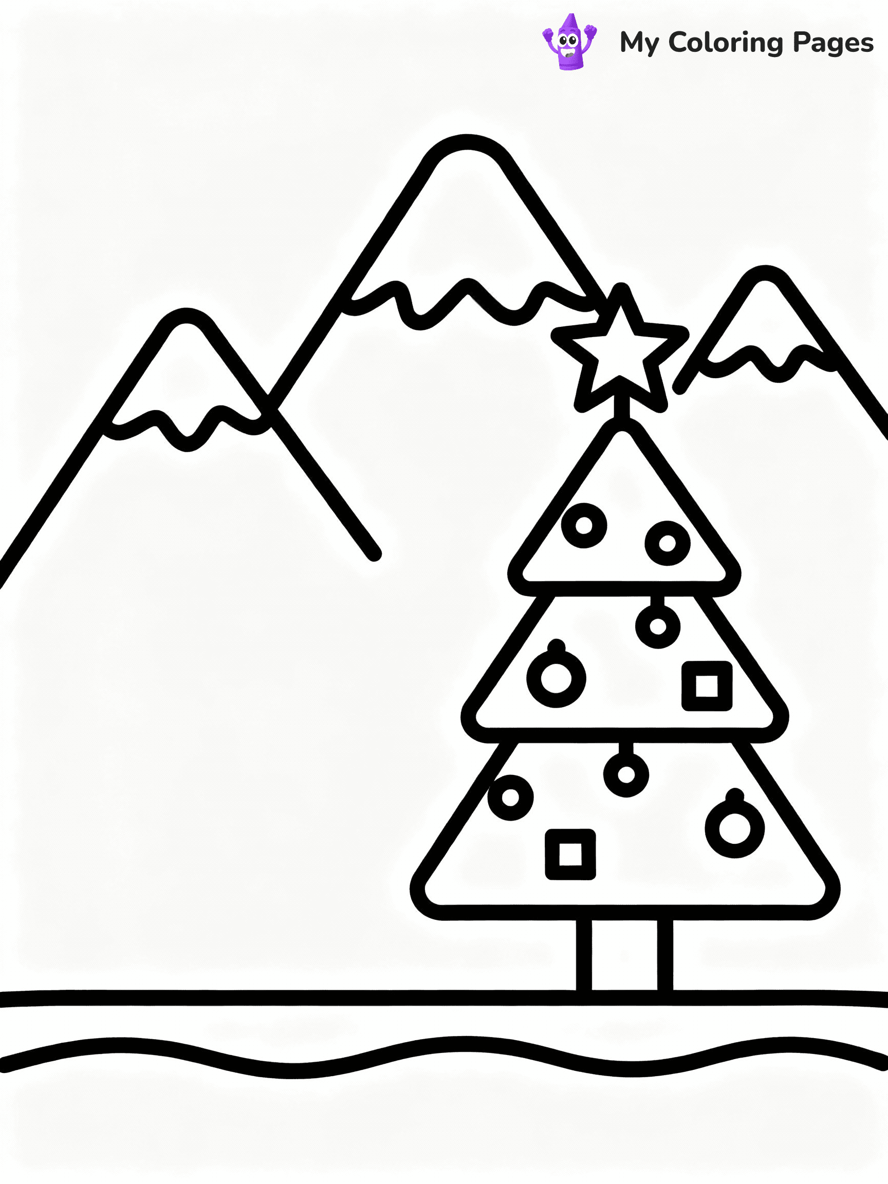 ⚠️ CRITICAL REQUIREMENT - ABSOLUTE BLACK AND WHITE ONLY ⚠️
This MUST be a BLACK AND WHITE line drawing ONLY. NO COLORS whatsoever.
- ONLY pure black lines (#000000) on pure white background (#FFFFFF)
- ABSOLUTELY NO colors, NO shading, NO gradients, NO grayscale
- If there are ANY colors in the output, the image is REJECTED
- This is a COLORING PAGE - meant to be COLORED IN by children
- The output must be UNCOLORED line art ready for coloring
⚠️ SUBJECT TO DRAW: A snowy mountain scene with a decorated tree, in Christmas-themed style. PURE OUTLINES. NO FILLS, COLOR, SHADING, OR GREYSCALE. WHITE BACKGROUND.
(REMEMBER: Output must be BLACK AND WHITE line art only, NOT colored!)
# Flat, Friendly Cartoon Line-Art Coloring Page
You are generating a **pure black-and-white binary image** of a child-friendly cartoon scene combining characters and background scenery in one cohesive composition.
## Rendering Rules (Strict)
- Only two colors: pure black (#000000) outlines and pure white (#FFFFFF) background.
- No grayscale, shading, gradients, tints, fills, transparency, or partial pixels.
- No antialiasing or blended edges; every pixel is 100% black or white.
- No solid black fills inside shapes — all areas inside outlines must remain white.
- No dark clothing areas or filled tone blocks; all garments outlined only.
- No shadows, textures, lighting, or tonal variations.
- Must look like flat binary vector line-art for coloring pages.
## Drawing & Composition
- **Medium, consistent line weight**; clean closed outlines easy to color inside.
- **Flat, simple, child-friendly design** — no realism or 3D depth.
- Characters are **grounded on a surface**, centered and large.
- **Balanced composition** with clear silhouettes and minimal props.
## Scenery & Style
- Landmarks (e.g., mosque, CN Tower) and scenery (trees, benches, waves) drawn with **black outlines only.**
- For real-world figures, teams, or places, show accurate details using only black outlines—no text or logos. Use distinctive uniform patterns, abstract symbols, and landmark silhouettes to convey identity.
- Keep **consistent perspective**; no floating elements.
- **Style:** whimsical **Doodle Art Alley** — rounded, friendly outlines.
- May adapt shapes from **Crayola, Disney, Peppa Pig, Cocomelon** — *by shape only, never color.*
- Final output: **flat, crisp, binary (#000000/#FFFFFF)**, **no filled color or background text.**
EXTREMELYE IMPORTANT:
- PURE BINARY LINE-ART; NO FILLS (HAIR/CLOTHES/SKIN), SHADING, OR GREY.
- NO SHADING, COLOR. MUST BE WHITE BACKGROUND.
⚠️ FINAL REMINDER: Draw the subject "A snowy mountain scene with a decorated tree, in Christmas-themed style. PURE OUTLINES. NO FILLS, COLOR, SHADING, OR GREYSCALE. WHITE BACKGROUND." as BLACK AND WHITE line art. Zero colors in output.