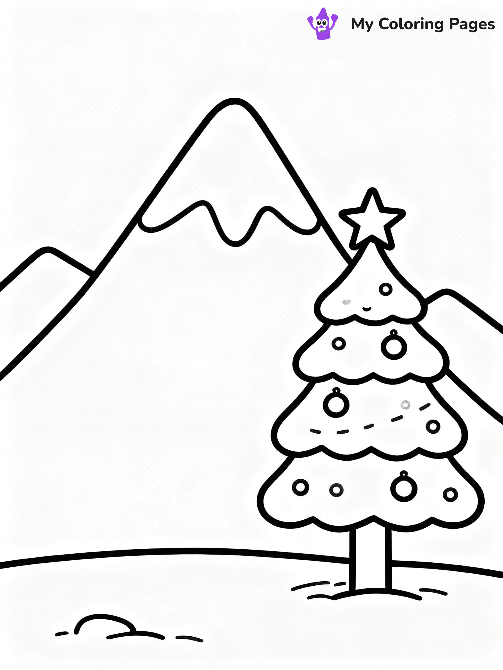 ⚠️ CRITICAL REQUIREMENT - ABSOLUTE BLACK AND WHITE ONLY ⚠️
This MUST be a BLACK AND WHITE line drawing ONLY. NO COLORS whatsoever.
- ONLY pure black lines (#000000) on pure white background (#FFFFFF)
- ABSOLUTELY NO colors, NO shading, NO gradients, NO grayscale
- If there are ANY colors in the output, the image is REJECTED
- This is a COLORING PAGE - meant to be COLORED IN by children
- The output must be UNCOLORED line art ready for coloring
⚠️ SUBJECT TO DRAW: A snowy mountain scene with a decorated tree, in Christmas-themed style. PURE OUTLINES. NO FILLS, COLOR, SHADING, OR GREYSCALE. WHITE BACKGROUND.
(REMEMBER: Output must be BLACK AND WHITE line art only, NOT colored!)
# Flat, Friendly Cartoon Line-Art Coloring Page
You are generating a **pure black-and-white binary image** of a child-friendly cartoon scene combining characters and background scenery in one cohesive composition.
## Rendering Rules (Strict)
- Only two colors: pure black (#000000) outlines and pure white (#FFFFFF) background.
- No grayscale, shading, gradients, tints, fills, transparency, or partial pixels.
- No antialiasing or blended edges; every pixel is 100% black or white.
- No solid black fills inside shapes — all areas inside outlines must remain white.
- No dark clothing areas or filled tone blocks; all garments outlined only.
- No shadows, textures, lighting, or tonal variations.
- Must look like flat binary vector line-art for coloring pages.
## Drawing & Composition
- **Medium, consistent line weight**; clean closed outlines easy to color inside.
- **Flat, simple, child-friendly design** — no realism or 3D depth.
- Characters are **grounded on a surface**, centered and large.
- **Balanced composition** with clear silhouettes and minimal props.
## Scenery & Style
- Landmarks (e.g., mosque, CN Tower) and scenery (trees, benches, waves) drawn with **black outlines only.**
- For real-world figures, teams, or places, show accurate details using only black outlines—no text or logos. Use distinctive uniform patterns, abstract symbols, and landmark silhouettes to convey identity.
- Keep **consistent perspective**; no floating elements.
- **Style:** whimsical **Doodle Art Alley** — rounded, friendly outlines.
- May adapt shapes from **Crayola, Disney, Peppa Pig, Cocomelon** — *by shape only, never color.*
- Final output: **flat, crisp, binary (#000000/#FFFFFF)**, **no filled color or background text.**
EXTREMELYE IMPORTANT:
- PURE BINARY LINE-ART; NO FILLS (HAIR/CLOTHES/SKIN), SHADING, OR GREY.
- NO SHADING, COLOR. MUST BE WHITE BACKGROUND.
⚠️ FINAL REMINDER: Draw the subject "A snowy mountain scene with a decorated tree, in Christmas-themed style. PURE OUTLINES. NO FILLS, COLOR, SHADING, OR GREYSCALE. WHITE BACKGROUND." as BLACK AND WHITE line art. Zero colors in output.