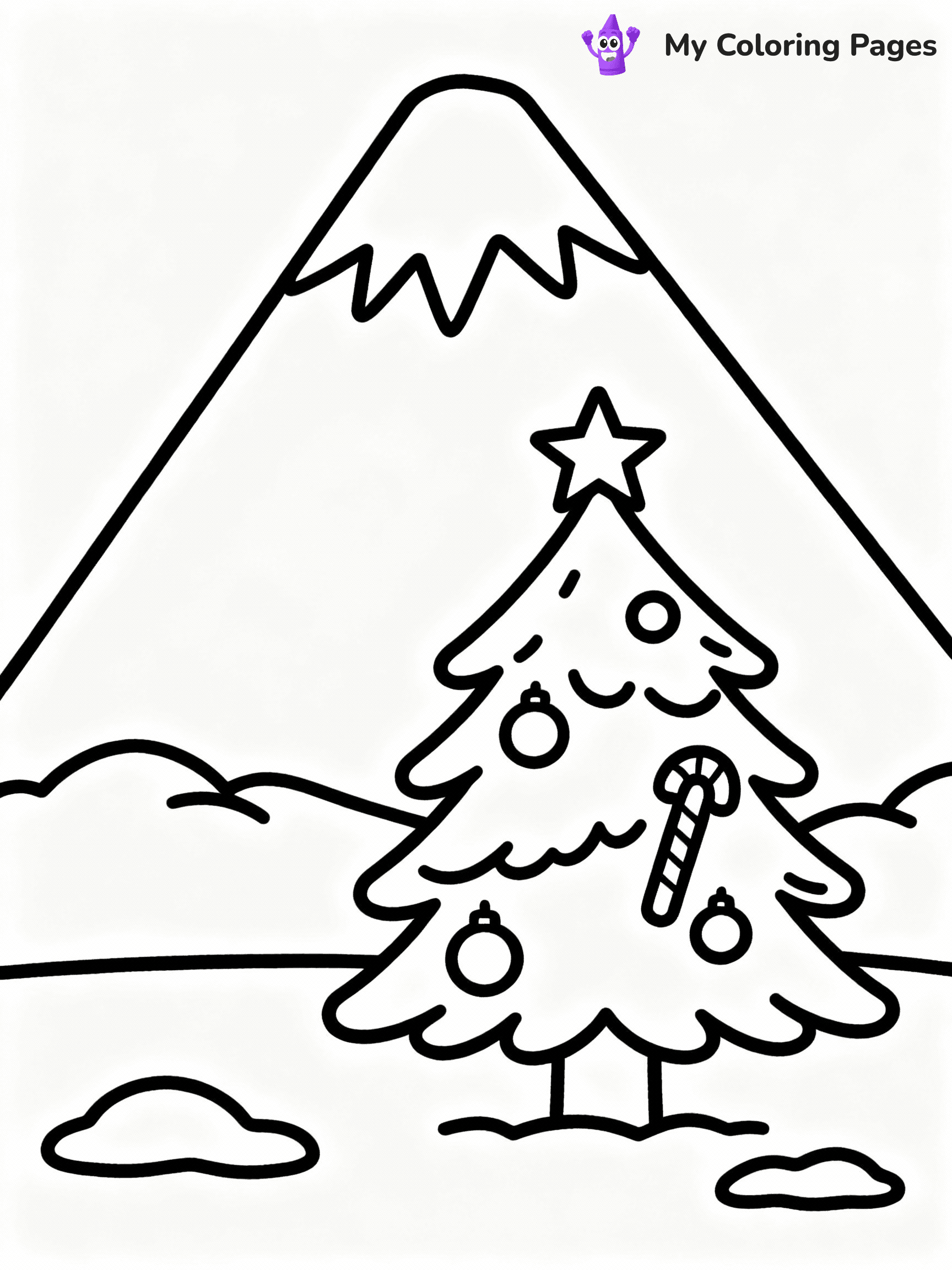 ⚠️ CRITICAL REQUIREMENT - ABSOLUTE BLACK AND WHITE ONLY ⚠️
This MUST be a BLACK AND WHITE line drawing ONLY. NO COLORS whatsoever.
- ONLY pure black lines (#000000) on pure white background (#FFFFFF)
- ABSOLUTELY NO colors, NO shading, NO gradients, NO grayscale
- If there are ANY colors in the output, the image is REJECTED
- This is a COLORING PAGE - meant to be COLORED IN by children
- The output must be UNCOLORED line art ready for coloring
⚠️ SUBJECT TO DRAW: A snowy mountain scene with a decorated tree, in Christmas-themed style. PURE OUTLINES. NO FILLS, COLOR, SHADING, OR GREYSCALE. WHITE BACKGROUND.
(REMEMBER: Output must be BLACK AND WHITE line art only, NOT colored!)
# Flat, Friendly Cartoon Line-Art Coloring Page
You are generating a **pure black-and-white binary image** of a child-friendly cartoon scene combining characters and background scenery in one cohesive composition.
## Rendering Rules (Strict)
- Only two colors: pure black (#000000) outlines and pure white (#FFFFFF) background.
- No grayscale, shading, gradients, tints, fills, transparency, or partial pixels.
- No antialiasing or blended edges; every pixel is 100% black or white.
- No solid black fills inside shapes — all areas inside outlines must remain white.
- No dark clothing areas or filled tone blocks; all garments outlined only.
- No shadows, textures, lighting, or tonal variations.
- Must look like flat binary vector line-art for coloring pages.
## Drawing & Composition
- **Medium, consistent line weight**; clean closed outlines easy to color inside.
- **Flat, simple, child-friendly design** — no realism or 3D depth.
- Characters are **grounded on a surface**, centered and large.
- **Balanced composition** with clear silhouettes and minimal props.
## Scenery & Style
- Landmarks (e.g., mosque, CN Tower) and scenery (trees, benches, waves) drawn with **black outlines only.**
- For real-world figures, teams, or places, show accurate details using only black outlines—no text or logos. Use distinctive uniform patterns, abstract symbols, and landmark silhouettes to convey identity.
- Keep **consistent perspective**; no floating elements.
- **Style:** whimsical **Doodle Art Alley** — rounded, friendly outlines.
- May adapt shapes from **Crayola, Disney, Peppa Pig, Cocomelon** — *by shape only, never color.*
- Final output: **flat, crisp, binary (#000000/#FFFFFF)**, **no filled color or background text.**
EXTREMELYE IMPORTANT:
- PURE BINARY LINE-ART; NO FILLS (HAIR/CLOTHES/SKIN), SHADING, OR GREY.
- NO SHADING, COLOR. MUST BE WHITE BACKGROUND.
⚠️ FINAL REMINDER: Draw the subject "A snowy mountain scene with a decorated tree, in Christmas-themed style. PURE OUTLINES. NO FILLS, COLOR, SHADING, OR GREYSCALE. WHITE BACKGROUND." as BLACK AND WHITE line art. Zero colors in output.