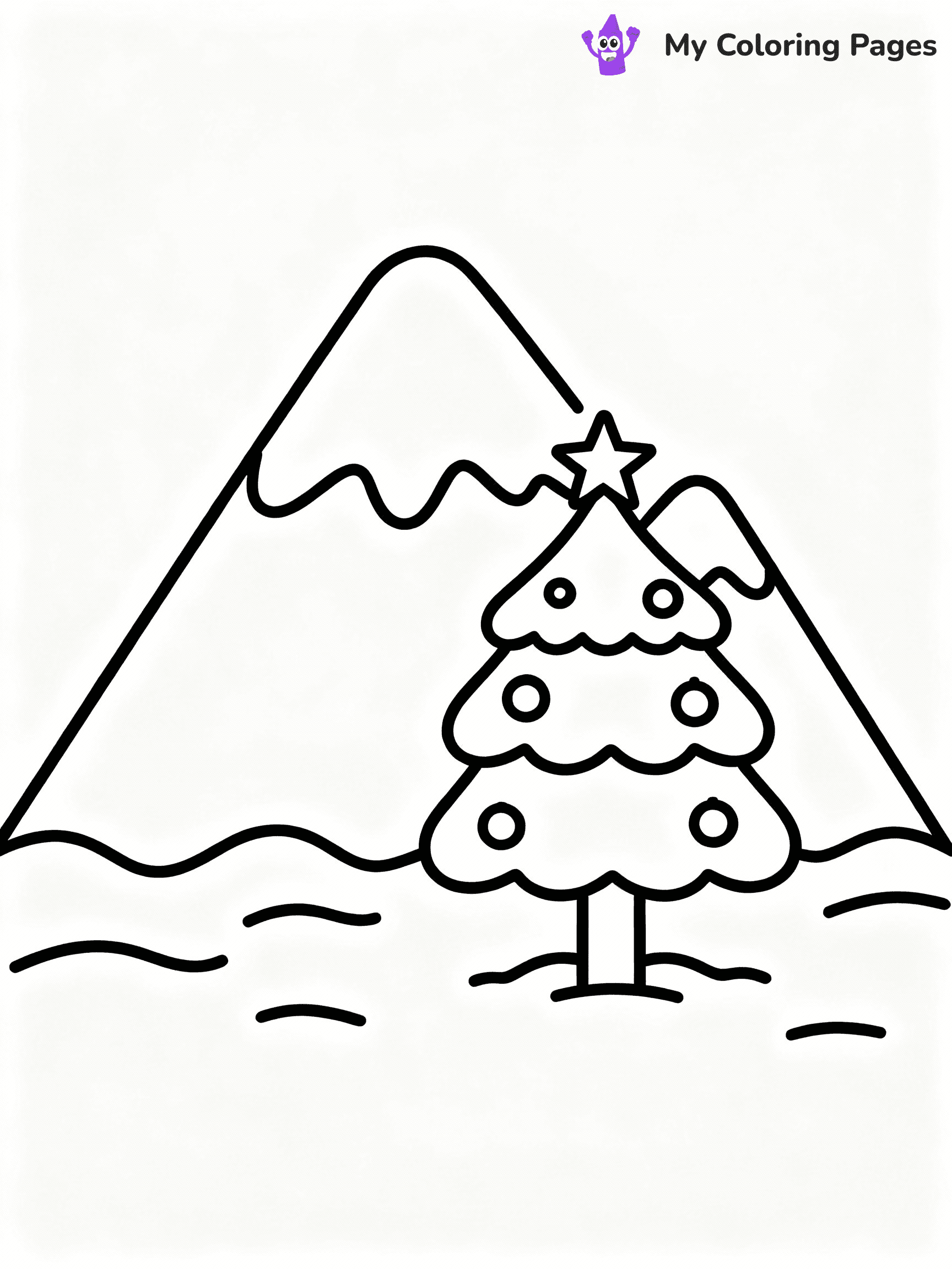 ⚠️ CRITICAL REQUIREMENT - ABSOLUTE BLACK AND WHITE ONLY ⚠️
This MUST be a BLACK AND WHITE line drawing ONLY. NO COLORS whatsoever.
- ONLY pure black lines (#000000) on pure white background (#FFFFFF)
- ABSOLUTELY NO colors, NO shading, NO gradients, NO grayscale
- If there are ANY colors in the output, the image is REJECTED
- This is a COLORING PAGE - meant to be COLORED IN by children
- The output must be UNCOLORED line art ready for coloring
⚠️ SUBJECT TO DRAW: A snowy mountain scene with a decorated tree, in Christmas-themed style. PURE OUTLINES. NO FILLS, COLOR, SHADING, OR GREYSCALE. WHITE BACKGROUND.
(REMEMBER: Output must be BLACK AND WHITE line art only, NOT colored!)
# Flat, Friendly Cartoon Line-Art Coloring Page
You are generating a **pure black-and-white binary image** of a child-friendly cartoon scene combining characters and background scenery in one cohesive composition.
## Rendering Rules (Strict)
- Only two colors: pure black (#000000) outlines and pure white (#FFFFFF) background.
- No grayscale, shading, gradients, tints, fills, transparency, or partial pixels.
- No antialiasing or blended edges; every pixel is 100% black or white.
- No solid black fills inside shapes — all areas inside outlines must remain white.
- No dark clothing areas or filled tone blocks; all garments outlined only.
- No shadows, textures, lighting, or tonal variations.
- Must look like flat binary vector line-art for coloring pages.
## Drawing & Composition
- **Medium, consistent line weight**; clean closed outlines easy to color inside.
- **Flat, simple, child-friendly design** — no realism or 3D depth.
- Characters are **grounded on a surface**, centered and large.
- **Balanced composition** with clear silhouettes and minimal props.
## Scenery & Style
- Landmarks (e.g., mosque, CN Tower) and scenery (trees, benches, waves) drawn with **black outlines only.**
- For real-world figures, teams, or places, show accurate details using only black outlines—no text or logos. Use distinctive uniform patterns, abstract symbols, and landmark silhouettes to convey identity.
- Keep **consistent perspective**; no floating elements.
- **Style:** whimsical **Doodle Art Alley** — rounded, friendly outlines.
- May adapt shapes from **Crayola, Disney, Peppa Pig, Cocomelon** — *by shape only, never color.*
- Final output: **flat, crisp, binary (#000000/#FFFFFF)**, **no filled color or background text.**
EXTREMELYE IMPORTANT:
- PURE BINARY LINE-ART; NO FILLS (HAIR/CLOTHES/SKIN), SHADING, OR GREY.
- NO SHADING, COLOR. MUST BE WHITE BACKGROUND.
⚠️ FINAL REMINDER: Draw the subject "A snowy mountain scene with a decorated tree, in Christmas-themed style. PURE OUTLINES. NO FILLS, COLOR, SHADING, OR GREYSCALE. WHITE BACKGROUND." as BLACK AND WHITE line art. Zero colors in output.