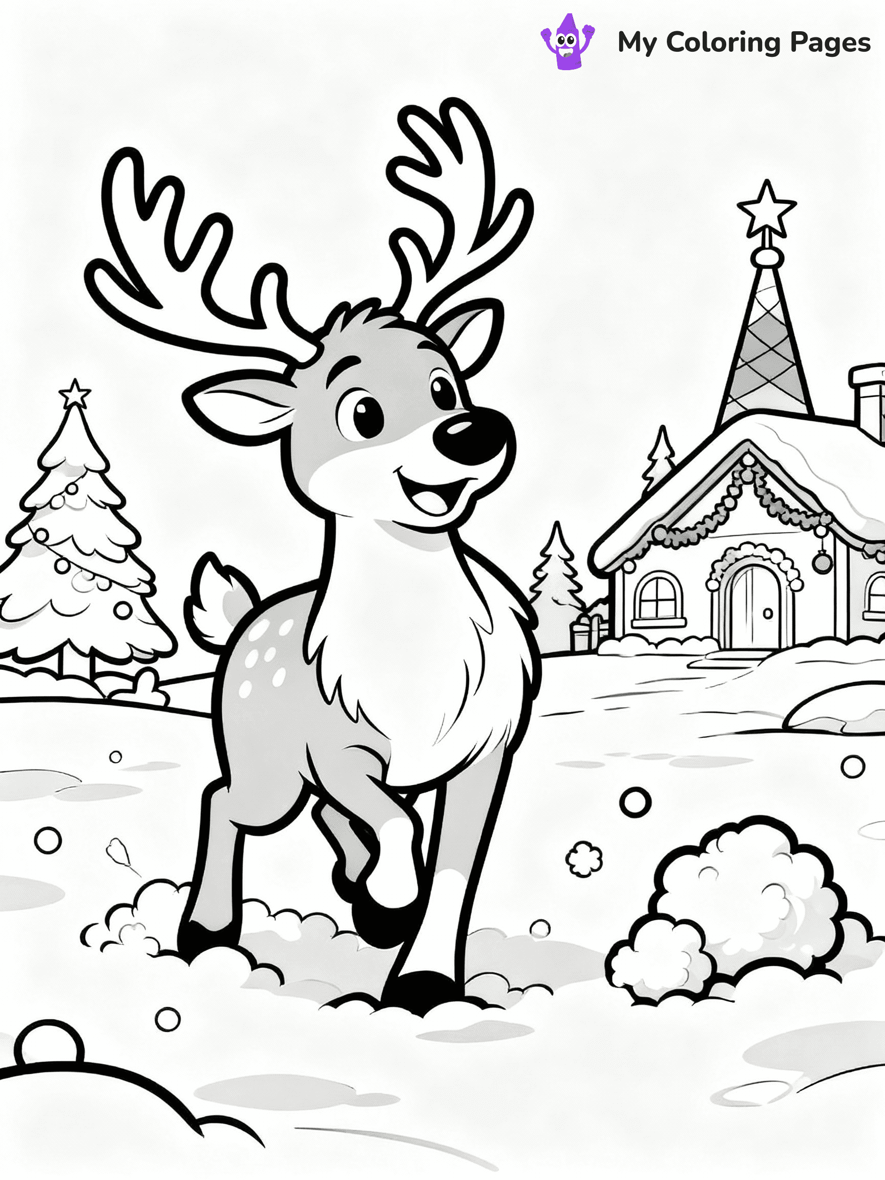 ⚠️ CRITICAL REQUIREMENT - ABSOLUTE BLACK AND WHITE ONLY ⚠️
This MUST be a BLACK AND WHITE line drawing ONLY. NO COLORS whatsoever.
- ONLY pure black lines (#000000) on pure white background (#FFFFFF)
- ABSOLUTELY NO colors, NO shading, NO gradients, NO grayscale
- If there are ANY colors in the output, the image is REJECTED
- This is a COLORING PAGE - meant to be COLORED IN by children
- The output must be UNCOLORED line art ready for coloring
⚠️ SUBJECT TO DRAW: Reindeer playing in fluffy snow outside the North Pole, in Christmas-themed style. PURE OUTLINES. NO FILLS, COLOR, SHADING, OR GREYSCALE. WHITE BACKGROUND.
(REMEMBER: Output must be BLACK AND WHITE line art only, NOT colored!)
# Flat, Friendly Cartoon Line-Art Coloring Page
You are generating a **pure black-and-white binary image** of a child-friendly cartoon scene combining characters and background scenery in one cohesive composition.
## Rendering Rules (Strict)
- Only two colors: pure black (#000000) outlines and pure white (#FFFFFF) background.
- No grayscale, shading, gradients, tints, fills, transparency, or partial pixels.
- No antialiasing or blended edges; every pixel is 100% black or white.
- No solid black fills inside shapes — all areas inside outlines must remain white.
- No dark clothing areas or filled tone blocks; all garments outlined only.
- No shadows, textures, lighting, or tonal variations.
- Must look like flat binary vector line-art for coloring pages.
## Drawing & Composition
- **Medium, consistent line weight**; clean closed outlines easy to color inside.
- **Flat, simple, child-friendly design** — no realism or 3D depth.
- Characters are **grounded on a surface**, centered and large.
- **Balanced composition** with clear silhouettes and minimal props.
## Scenery & Style
- Landmarks (e.g., mosque, CN Tower) and scenery (trees, benches, waves) drawn with **black outlines only.**
- For real-world figures, teams, or places, show accurate details using only black outlines—no text or logos. Use distinctive uniform patterns, abstract symbols, and landmark silhouettes to convey identity.
- Keep **consistent perspective**; no floating elements.
- **Style:** whimsical **Doodle Art Alley** — rounded, friendly outlines.
- May adapt shapes from **Crayola, Disney, Peppa Pig, Cocomelon** — *by shape only, never color.*
- Final output: **flat, crisp, binary (#000000/#FFFFFF)**, **no filled color or background text.**
EXTREMELYE IMPORTANT:
- PURE BINARY LINE-ART; NO FILLS (HAIR/CLOTHES/SKIN), SHADING, OR GREY.
- NO SHADING, COLOR. MUST BE WHITE BACKGROUND.
⚠️ FINAL REMINDER: Draw the subject "Reindeer playing in fluffy snow outside the North Pole, in Christmas-themed style. PURE OUTLINES. NO FILLS, COLOR, SHADING, OR GREYSCALE. WHITE BACKGROUND." as BLACK AND WHITE line art. Zero colors in output.