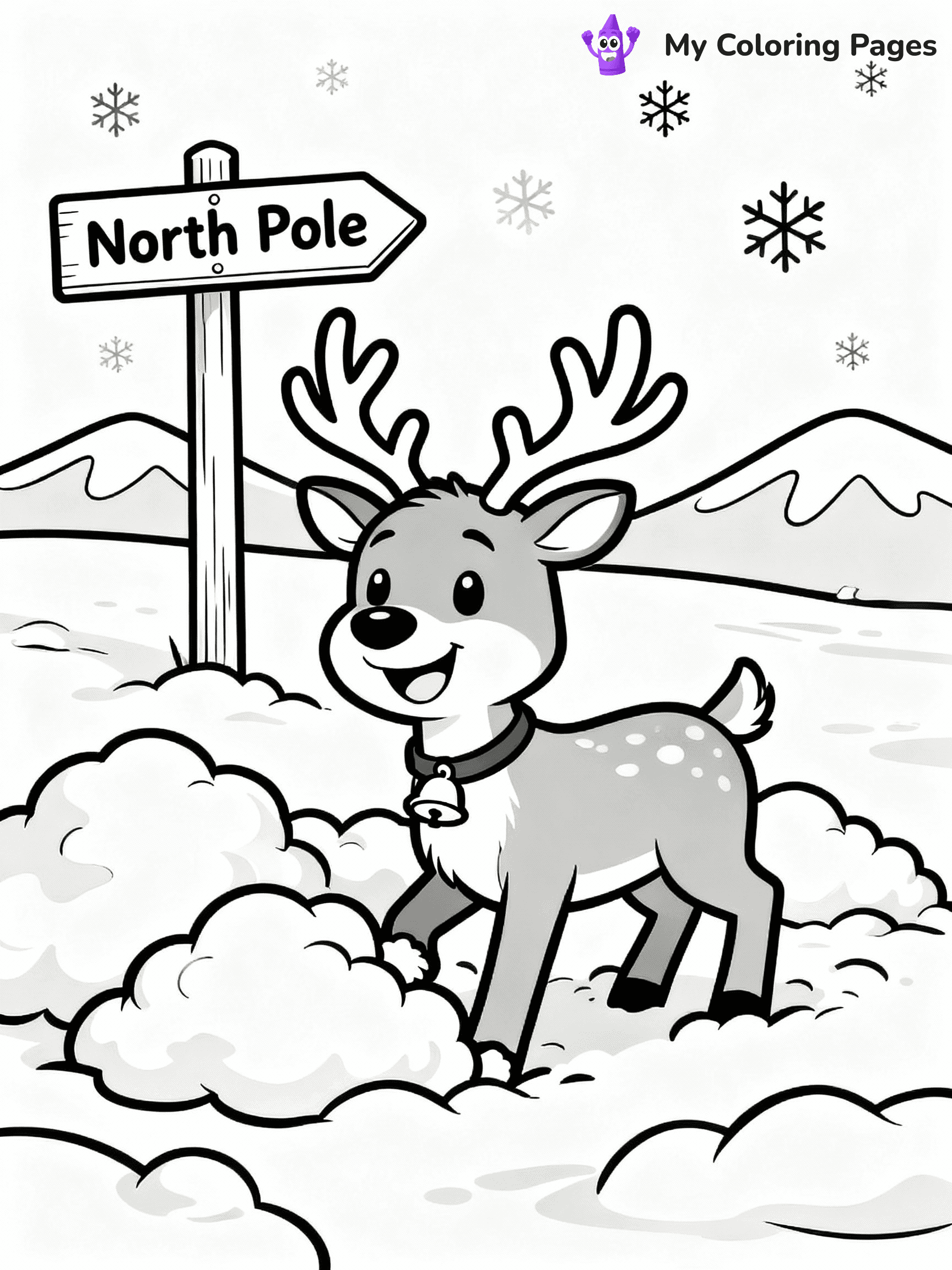 ⚠️ CRITICAL REQUIREMENT - ABSOLUTE BLACK AND WHITE ONLY ⚠️
This MUST be a BLACK AND WHITE line drawing ONLY. NO COLORS whatsoever.
- ONLY pure black lines (#000000) on pure white background (#FFFFFF)
- ABSOLUTELY NO colors, NO shading, NO gradients, NO grayscale
- If there are ANY colors in the output, the image is REJECTED
- This is a COLORING PAGE - meant to be COLORED IN by children
- The output must be UNCOLORED line art ready for coloring
⚠️ SUBJECT TO DRAW: Reindeer playing in fluffy snow outside the North Pole, in Christmas-themed style. PURE OUTLINES. NO FILLS, COLOR, SHADING, OR GREYSCALE. WHITE BACKGROUND.
(REMEMBER: Output must be BLACK AND WHITE line art only, NOT colored!)
# Flat, Friendly Cartoon Line-Art Coloring Page
You are generating a **pure black-and-white binary image** of a child-friendly cartoon scene combining characters and background scenery in one cohesive composition.
## Rendering Rules (Strict)
- Only two colors: pure black (#000000) outlines and pure white (#FFFFFF) background.
- No grayscale, shading, gradients, tints, fills, transparency, or partial pixels.
- No antialiasing or blended edges; every pixel is 100% black or white.
- No solid black fills inside shapes — all areas inside outlines must remain white.
- No dark clothing areas or filled tone blocks; all garments outlined only.
- No shadows, textures, lighting, or tonal variations.
- Must look like flat binary vector line-art for coloring pages.
## Drawing & Composition
- **Medium, consistent line weight**; clean closed outlines easy to color inside.
- **Flat, simple, child-friendly design** — no realism or 3D depth.
- Characters are **grounded on a surface**, centered and large.
- **Balanced composition** with clear silhouettes and minimal props.
## Scenery & Style
- Landmarks (e.g., mosque, CN Tower) and scenery (trees, benches, waves) drawn with **black outlines only.**
- For real-world figures, teams, or places, show accurate details using only black outlines—no text or logos. Use distinctive uniform patterns, abstract symbols, and landmark silhouettes to convey identity.
- Keep **consistent perspective**; no floating elements.
- **Style:** whimsical **Doodle Art Alley** — rounded, friendly outlines.
- May adapt shapes from **Crayola, Disney, Peppa Pig, Cocomelon** — *by shape only, never color.*
- Final output: **flat, crisp, binary (#000000/#FFFFFF)**, **no filled color or background text.**
EXTREMELYE IMPORTANT:
- PURE BINARY LINE-ART; NO FILLS (HAIR/CLOTHES/SKIN), SHADING, OR GREY.
- NO SHADING, COLOR. MUST BE WHITE BACKGROUND.
⚠️ FINAL REMINDER: Draw the subject "Reindeer playing in fluffy snow outside the North Pole, in Christmas-themed style. PURE OUTLINES. NO FILLS, COLOR, SHADING, OR GREYSCALE. WHITE BACKGROUND." as BLACK AND WHITE line art. Zero colors in output.