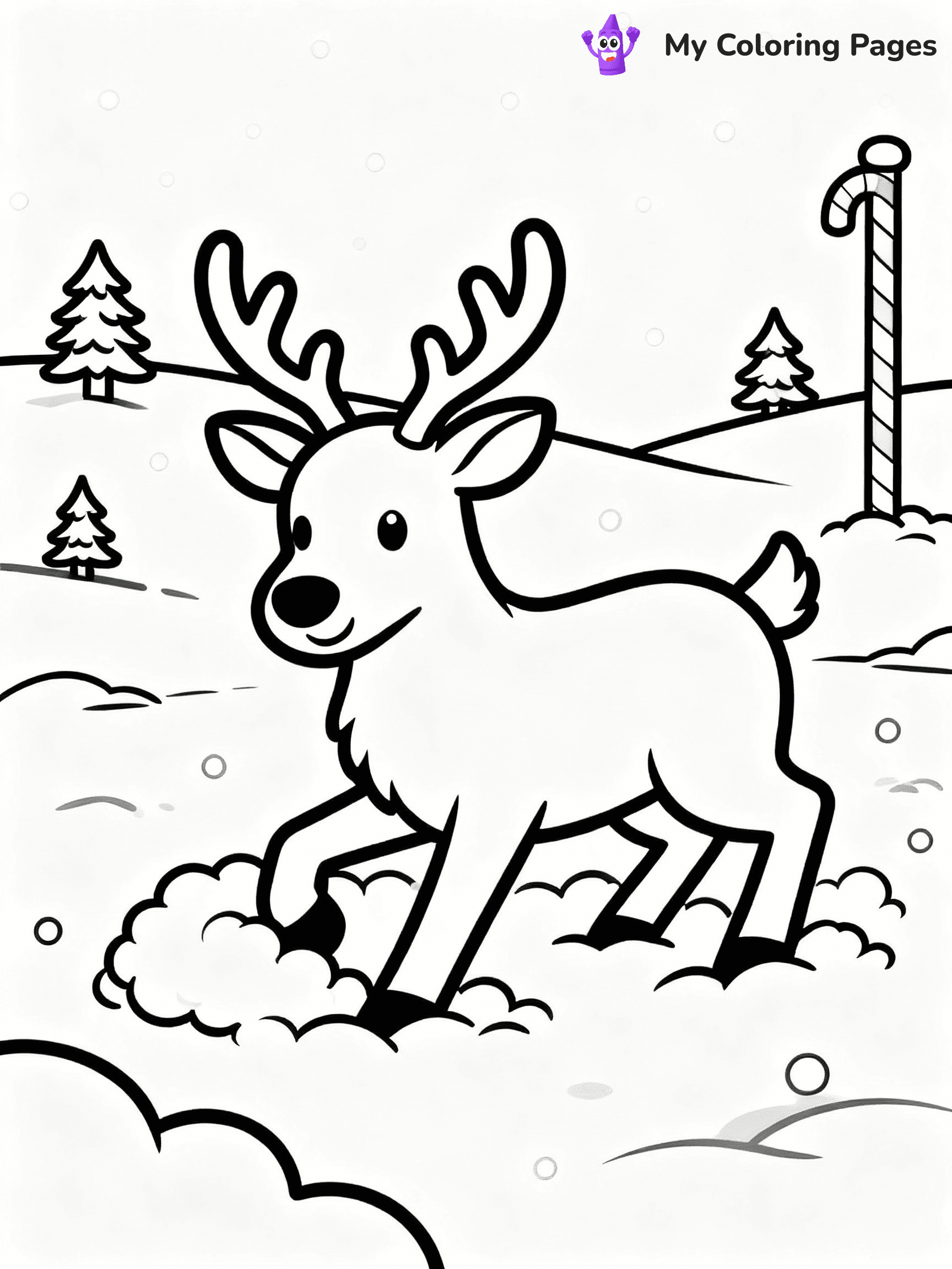 ⚠️ CRITICAL REQUIREMENT - ABSOLUTE BLACK AND WHITE ONLY ⚠️
This MUST be a BLACK AND WHITE line drawing ONLY. NO COLORS whatsoever.
- ONLY pure black lines (#000000) on pure white background (#FFFFFF)
- ABSOLUTELY NO colors, NO shading, NO gradients, NO grayscale
- If there are ANY colors in the output, the image is REJECTED
- This is a COLORING PAGE - meant to be COLORED IN by children
- The output must be UNCOLORED line art ready for coloring
⚠️ SUBJECT TO DRAW: Reindeer playing in fluffy snow outside the North Pole, in Christmas-themed style. PURE OUTLINES. NO FILLS, COLOR, SHADING, OR GREYSCALE. WHITE BACKGROUND.
(REMEMBER: Output must be BLACK AND WHITE line art only, NOT colored!)
# Flat, Friendly Cartoon Line-Art Coloring Page
You are generating a **pure black-and-white binary image** of a child-friendly cartoon scene combining characters and background scenery in one cohesive composition.
## Rendering Rules (Strict)
- Only two colors: pure black (#000000) outlines and pure white (#FFFFFF) background.
- No grayscale, shading, gradients, tints, fills, transparency, or partial pixels.
- No antialiasing or blended edges; every pixel is 100% black or white.
- No solid black fills inside shapes — all areas inside outlines must remain white.
- No dark clothing areas or filled tone blocks; all garments outlined only.
- No shadows, textures, lighting, or tonal variations.
- Must look like flat binary vector line-art for coloring pages.
## Drawing & Composition
- **Medium, consistent line weight**; clean closed outlines easy to color inside.
- **Flat, simple, child-friendly design** — no realism or 3D depth.
- Characters are **grounded on a surface**, centered and large.
- **Balanced composition** with clear silhouettes and minimal props.
## Scenery & Style
- Landmarks (e.g., mosque, CN Tower) and scenery (trees, benches, waves) drawn with **black outlines only.**
- For real-world figures, teams, or places, show accurate details using only black outlines—no text or logos. Use distinctive uniform patterns, abstract symbols, and landmark silhouettes to convey identity.
- Keep **consistent perspective**; no floating elements.
- **Style:** whimsical **Doodle Art Alley** — rounded, friendly outlines.
- May adapt shapes from **Crayola, Disney, Peppa Pig, Cocomelon** — *by shape only, never color.*
- Final output: **flat, crisp, binary (#000000/#FFFFFF)**, **no filled color or background text.**
EXTREMELYE IMPORTANT:
- PURE BINARY LINE-ART; NO FILLS (HAIR/CLOTHES/SKIN), SHADING, OR GREY.
- NO SHADING, COLOR. MUST BE WHITE BACKGROUND.
⚠️ FINAL REMINDER: Draw the subject "Reindeer playing in fluffy snow outside the North Pole, in Christmas-themed style. PURE OUTLINES. NO FILLS, COLOR, SHADING, OR GREYSCALE. WHITE BACKGROUND." as BLACK AND WHITE line art. Zero colors in output.