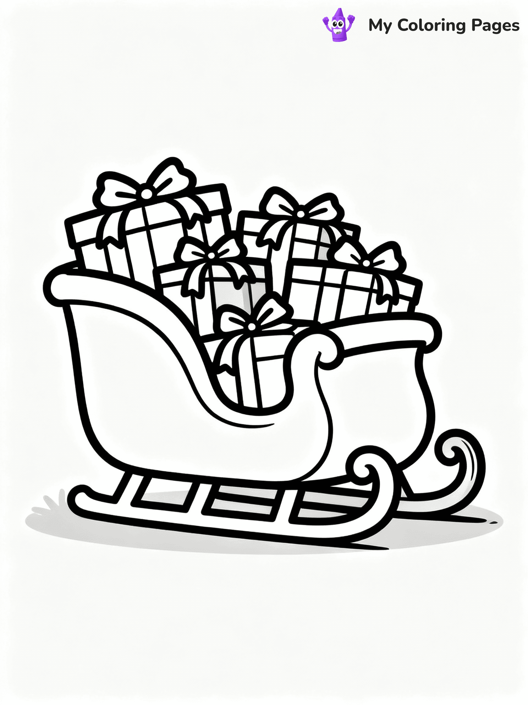 ⚠️ CRITICAL REQUIREMENT - ABSOLUTE BLACK AND WHITE ONLY ⚠️
This MUST be a BLACK AND WHITE line drawing ONLY. NO COLORS whatsoever.
- ONLY pure black lines (#000000) on pure white background (#FFFFFF)
- ABSOLUTELY NO colors, NO shading, NO gradients, NO grayscale
- If there are ANY colors in the output, the image is REJECTED
- This is a COLORING PAGE - meant to be COLORED IN by children
- The output must be UNCOLORED line art ready for coloring
⚠️ SUBJECT TO DRAW: A festive sleigh filled with wrapped gifts and bows, in Christmas-themed style. PURE OUTLINES. NO FILLS, COLOR, SHADING, OR GREYSCALE. WHITE BACKGROUND.
(REMEMBER: Output must be BLACK AND WHITE line art only, NOT colored!)
# Flat, Friendly Cartoon Line-Art Coloring Page
You are generating a **pure black-and-white binary image** of a child-friendly cartoon scene combining characters and background scenery in one cohesive composition.
## Rendering Rules (Strict)
- Only two colors: pure black (#000000) outlines and pure white (#FFFFFF) background.
- No grayscale, shading, gradients, tints, fills, transparency, or partial pixels.
- No antialiasing or blended edges; every pixel is 100% black or white.
- No solid black fills inside shapes — all areas inside outlines must remain white.
- No dark clothing areas or filled tone blocks; all garments outlined only.
- No shadows, textures, lighting, or tonal variations.
- Must look like flat binary vector line-art for coloring pages.
## Drawing & Composition
- **Medium, consistent line weight**; clean closed outlines easy to color inside.
- **Flat, simple, child-friendly design** — no realism or 3D depth.
- Characters are **grounded on a surface**, centered and large.
- **Balanced composition** with clear silhouettes and minimal props.
## Scenery & Style
- Landmarks (e.g., mosque, CN Tower) and scenery (trees, benches, waves) drawn with **black outlines only.**
- For real-world figures, teams, or places, show accurate details using only black outlines—no text or logos. Use distinctive uniform patterns, abstract symbols, and landmark silhouettes to convey identity.
- Keep **consistent perspective**; no floating elements.
- **Style:** whimsical **Doodle Art Alley** — rounded, friendly outlines.
- May adapt shapes from **Crayola, Disney, Peppa Pig, Cocomelon** — *by shape only, never color.*
- Final output: **flat, crisp, binary (#000000/#FFFFFF)**, **no filled color or background text.**
EXTREMELYE IMPORTANT:
- PURE BINARY LINE-ART; NO FILLS (HAIR/CLOTHES/SKIN), SHADING, OR GREY.
- NO SHADING, COLOR. MUST BE WHITE BACKGROUND.
⚠️ FINAL REMINDER: Draw the subject "A festive sleigh filled with wrapped gifts and bows, in Christmas-themed style. PURE OUTLINES. NO FILLS, COLOR, SHADING, OR GREYSCALE. WHITE BACKGROUND." as BLACK AND WHITE line art. Zero colors in output.