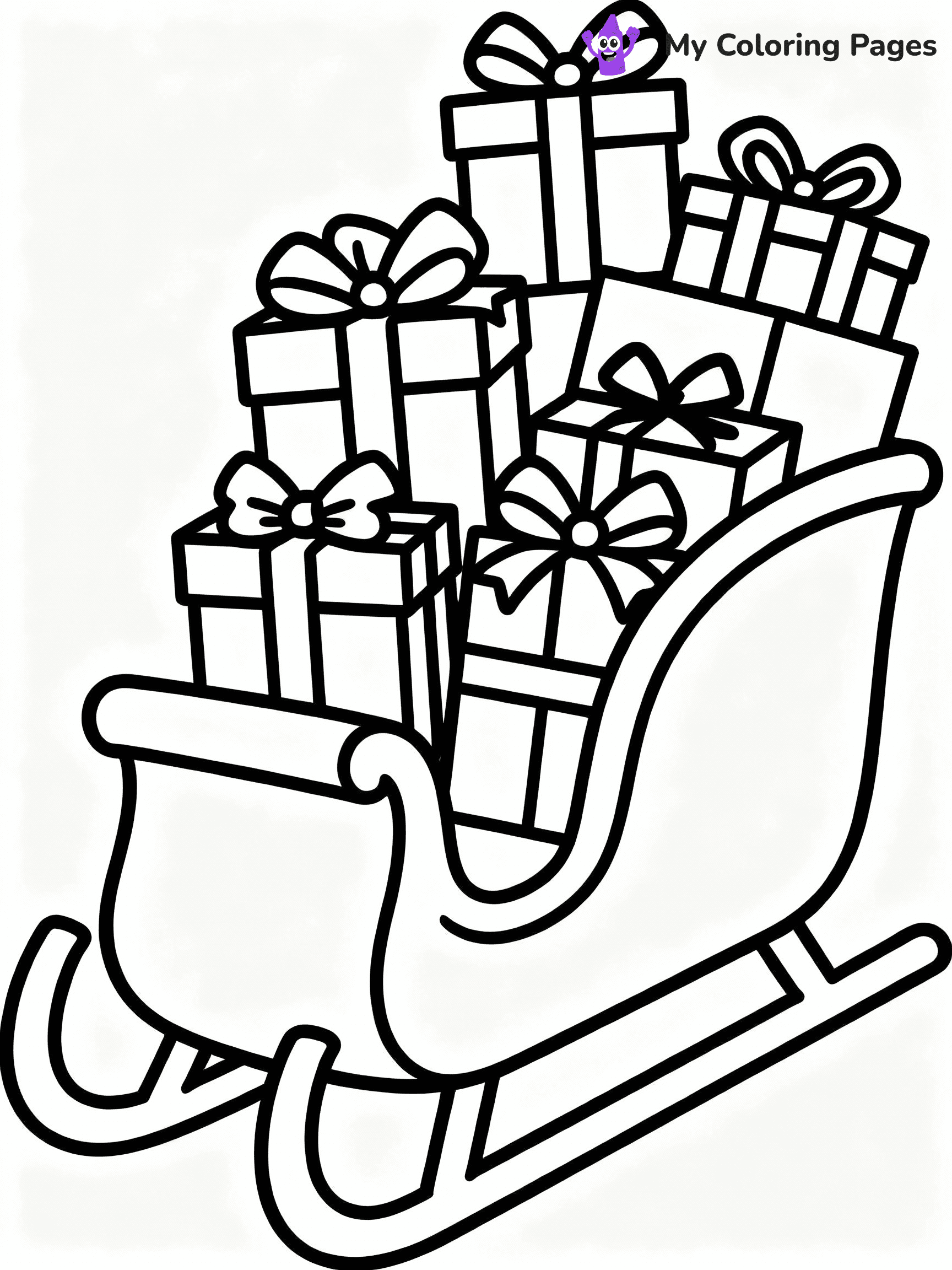 ⚠️ CRITICAL REQUIREMENT - ABSOLUTE BLACK AND WHITE ONLY ⚠️
This MUST be a BLACK AND WHITE line drawing ONLY. NO COLORS whatsoever.
- ONLY pure black lines (#000000) on pure white background (#FFFFFF)
- ABSOLUTELY NO colors, NO shading, NO gradients, NO grayscale
- If there are ANY colors in the output, the image is REJECTED
- This is a COLORING PAGE - meant to be COLORED IN by children
- The output must be UNCOLORED line art ready for coloring
⚠️ SUBJECT TO DRAW: A festive sleigh filled with wrapped gifts and bows, in Christmas-themed style. PURE OUTLINES. NO FILLS, COLOR, SHADING, OR GREYSCALE. WHITE BACKGROUND.
(REMEMBER: Output must be BLACK AND WHITE line art only, NOT colored!)
# Flat, Friendly Cartoon Line-Art Coloring Page
You are generating a **pure black-and-white binary image** of a child-friendly cartoon scene combining characters and background scenery in one cohesive composition.
## Rendering Rules (Strict)
- Only two colors: pure black (#000000) outlines and pure white (#FFFFFF) background.
- No grayscale, shading, gradients, tints, fills, transparency, or partial pixels.
- No antialiasing or blended edges; every pixel is 100% black or white.
- No solid black fills inside shapes — all areas inside outlines must remain white.
- No dark clothing areas or filled tone blocks; all garments outlined only.
- No shadows, textures, lighting, or tonal variations.
- Must look like flat binary vector line-art for coloring pages.
## Drawing & Composition
- **Medium, consistent line weight**; clean closed outlines easy to color inside.
- **Flat, simple, child-friendly design** — no realism or 3D depth.
- Characters are **grounded on a surface**, centered and large.
- **Balanced composition** with clear silhouettes and minimal props.
## Scenery & Style
- Landmarks (e.g., mosque, CN Tower) and scenery (trees, benches, waves) drawn with **black outlines only.**
- For real-world figures, teams, or places, show accurate details using only black outlines—no text or logos. Use distinctive uniform patterns, abstract symbols, and landmark silhouettes to convey identity.
- Keep **consistent perspective**; no floating elements.
- **Style:** whimsical **Doodle Art Alley** — rounded, friendly outlines.
- May adapt shapes from **Crayola, Disney, Peppa Pig, Cocomelon** — *by shape only, never color.*
- Final output: **flat, crisp, binary (#000000/#FFFFFF)**, **no filled color or background text.**
EXTREMELYE IMPORTANT:
- PURE BINARY LINE-ART; NO FILLS (HAIR/CLOTHES/SKIN), SHADING, OR GREY.
- NO SHADING, COLOR. MUST BE WHITE BACKGROUND.
⚠️ FINAL REMINDER: Draw the subject "A festive sleigh filled with wrapped gifts and bows, in Christmas-themed style. PURE OUTLINES. NO FILLS, COLOR, SHADING, OR GREYSCALE. WHITE BACKGROUND." as BLACK AND WHITE line art. Zero colors in output.