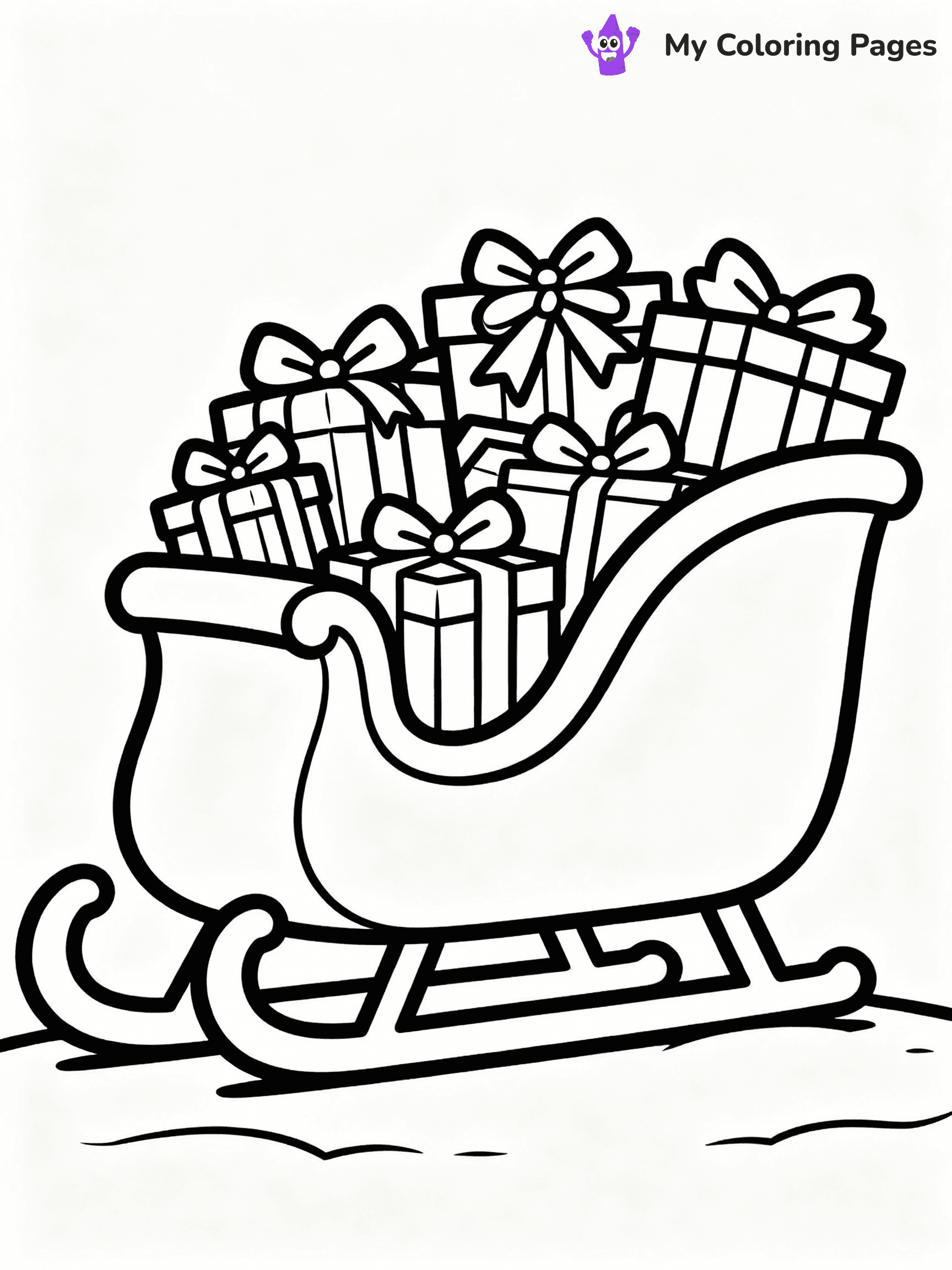 ⚠️ CRITICAL REQUIREMENT - ABSOLUTE BLACK AND WHITE ONLY ⚠️
This MUST be a BLACK AND WHITE line drawing ONLY. NO COLORS whatsoever.
- ONLY pure black lines (#000000) on pure white background (#FFFFFF)
- ABSOLUTELY NO colors, NO shading, NO gradients, NO grayscale
- If there are ANY colors in the output, the image is REJECTED
- This is a COLORING PAGE - meant to be COLORED IN by children
- The output must be UNCOLORED line art ready for coloring
⚠️ SUBJECT TO DRAW: A festive sleigh filled with wrapped gifts and bows, in Christmas-themed style. PURE OUTLINES. NO FILLS, COLOR, SHADING, OR GREYSCALE. WHITE BACKGROUND.
(REMEMBER: Output must be BLACK AND WHITE line art only, NOT colored!)
# Flat, Friendly Cartoon Line-Art Coloring Page
You are generating a **pure black-and-white binary image** of a child-friendly cartoon scene combining characters and background scenery in one cohesive composition.
## Rendering Rules (Strict)
- Only two colors: pure black (#000000) outlines and pure white (#FFFFFF) background.
- No grayscale, shading, gradients, tints, fills, transparency, or partial pixels.
- No antialiasing or blended edges; every pixel is 100% black or white.
- No solid black fills inside shapes — all areas inside outlines must remain white.
- No dark clothing areas or filled tone blocks; all garments outlined only.
- No shadows, textures, lighting, or tonal variations.
- Must look like flat binary vector line-art for coloring pages.
## Drawing & Composition
- **Medium, consistent line weight**; clean closed outlines easy to color inside.
- **Flat, simple, child-friendly design** — no realism or 3D depth.
- Characters are **grounded on a surface**, centered and large.
- **Balanced composition** with clear silhouettes and minimal props.
## Scenery & Style
- Landmarks (e.g., mosque, CN Tower) and scenery (trees, benches, waves) drawn with **black outlines only.**
- For real-world figures, teams, or places, show accurate details using only black outlines—no text or logos. Use distinctive uniform patterns, abstract symbols, and landmark silhouettes to convey identity.
- Keep **consistent perspective**; no floating elements.
- **Style:** whimsical **Doodle Art Alley** — rounded, friendly outlines.
- May adapt shapes from **Crayola, Disney, Peppa Pig, Cocomelon** — *by shape only, never color.*
- Final output: **flat, crisp, binary (#000000/#FFFFFF)**, **no filled color or background text.**
EXTREMELYE IMPORTANT:
- PURE BINARY LINE-ART; NO FILLS (HAIR/CLOTHES/SKIN), SHADING, OR GREY.
- NO SHADING, COLOR. MUST BE WHITE BACKGROUND.
⚠️ FINAL REMINDER: Draw the subject "A festive sleigh filled with wrapped gifts and bows, in Christmas-themed style. PURE OUTLINES. NO FILLS, COLOR, SHADING, OR GREYSCALE. WHITE BACKGROUND." as BLACK AND WHITE line art. Zero colors in output.