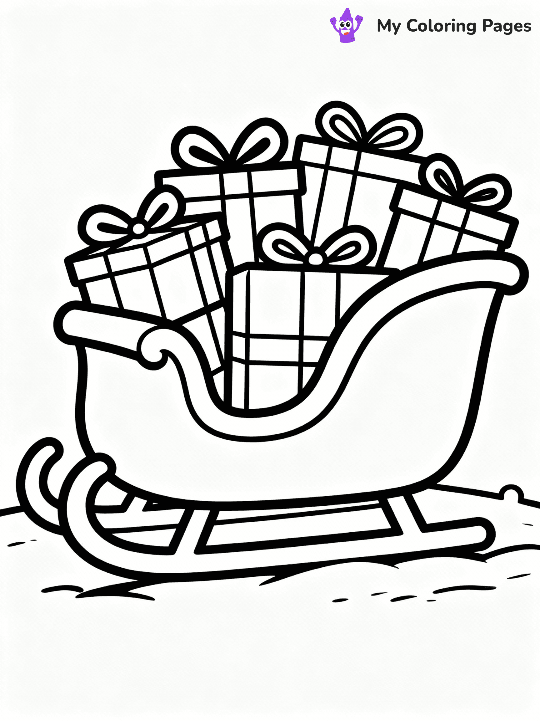 ⚠️ CRITICAL REQUIREMENT - ABSOLUTE BLACK AND WHITE ONLY ⚠️
This MUST be a BLACK AND WHITE line drawing ONLY. NO COLORS whatsoever.
- ONLY pure black lines (#000000) on pure white background (#FFFFFF)
- ABSOLUTELY NO colors, NO shading, NO gradients, NO grayscale
- If there are ANY colors in the output, the image is REJECTED
- This is a COLORING PAGE - meant to be COLORED IN by children
- The output must be UNCOLORED line art ready for coloring
⚠️ SUBJECT TO DRAW: A festive sleigh filled with wrapped gifts and bows, in Christmas-themed style. PURE OUTLINES. NO FILLS, COLOR, SHADING, OR GREYSCALE. WHITE BACKGROUND.
(REMEMBER: Output must be BLACK AND WHITE line art only, NOT colored!)
# Flat, Friendly Cartoon Line-Art Coloring Page
You are generating a **pure black-and-white binary image** of a child-friendly cartoon scene combining characters and background scenery in one cohesive composition.
## Rendering Rules (Strict)
- Only two colors: pure black (#000000) outlines and pure white (#FFFFFF) background.
- No grayscale, shading, gradients, tints, fills, transparency, or partial pixels.
- No antialiasing or blended edges; every pixel is 100% black or white.
- No solid black fills inside shapes — all areas inside outlines must remain white.
- No dark clothing areas or filled tone blocks; all garments outlined only.
- No shadows, textures, lighting, or tonal variations.
- Must look like flat binary vector line-art for coloring pages.
## Drawing & Composition
- **Medium, consistent line weight**; clean closed outlines easy to color inside.
- **Flat, simple, child-friendly design** — no realism or 3D depth.
- Characters are **grounded on a surface**, centered and large.
- **Balanced composition** with clear silhouettes and minimal props.
## Scenery & Style
- Landmarks (e.g., mosque, CN Tower) and scenery (trees, benches, waves) drawn with **black outlines only.**
- For real-world figures, teams, or places, show accurate details using only black outlines—no text or logos. Use distinctive uniform patterns, abstract symbols, and landmark silhouettes to convey identity.
- Keep **consistent perspective**; no floating elements.
- **Style:** whimsical **Doodle Art Alley** — rounded, friendly outlines.
- May adapt shapes from **Crayola, Disney, Peppa Pig, Cocomelon** — *by shape only, never color.*
- Final output: **flat, crisp, binary (#000000/#FFFFFF)**, **no filled color or background text.**
EXTREMELYE IMPORTANT:
- PURE BINARY LINE-ART; NO FILLS (HAIR/CLOTHES/SKIN), SHADING, OR GREY.
- NO SHADING, COLOR. MUST BE WHITE BACKGROUND.
⚠️ FINAL REMINDER: Draw the subject "A festive sleigh filled with wrapped gifts and bows, in Christmas-themed style. PURE OUTLINES. NO FILLS, COLOR, SHADING, OR GREYSCALE. WHITE BACKGROUND." as BLACK AND WHITE line art. Zero colors in output.